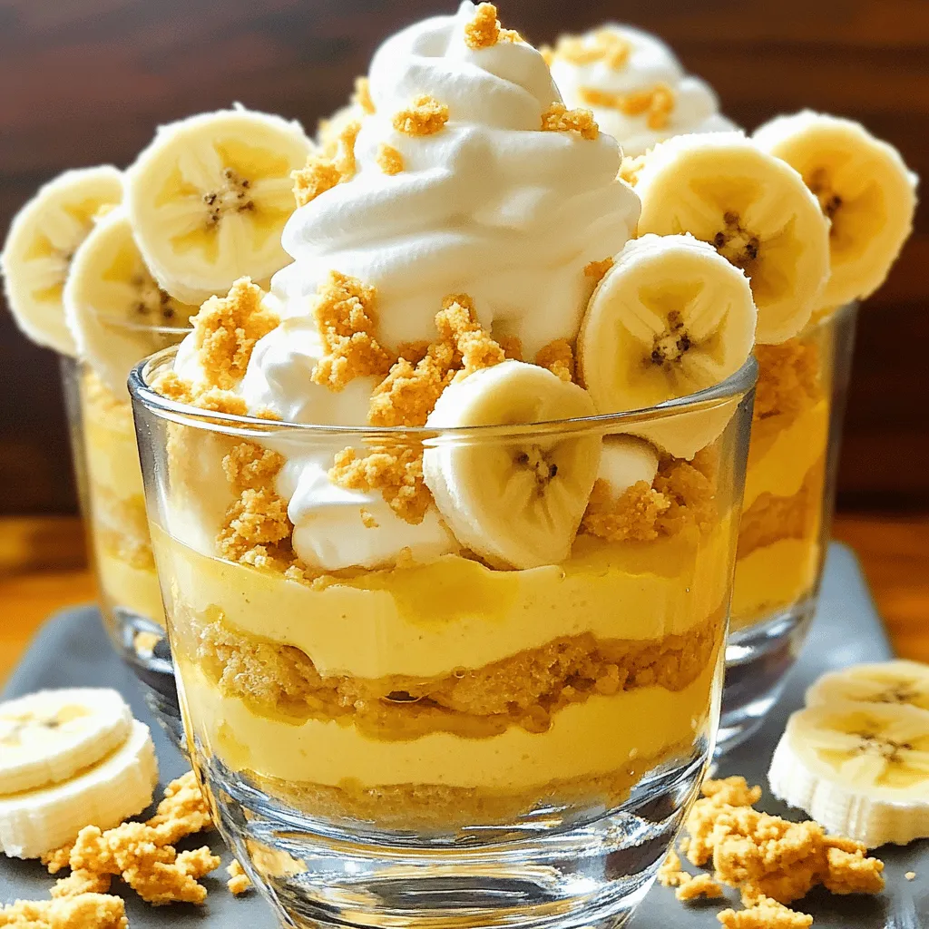 To create the best banana pudding, you need fresh and simple ingredients. Here’s what you will need: - 4 ripe bananas, sliced - 1 box (12 oz) vanilla wafers - 2 cups whole milk - 1 cup heavy cream Ripe bananas are key. They should have brown spots. This means they are sweet and soft. Vanilla wafers add a crunchy texture. Whole milk and heavy cream make the pudding rich and smooth. For sweetness, you can choose between two great options: - 1/2 cup granulated sugar - 1/2 cup packed brown sugar Granulated sugar gives a classic taste. Brown sugar adds a hint of caramel flavor. You can use one or mix both for a deeper taste. To give your pudding the right texture, you will need: - 1/4 cup cornstarch - 1 tablespoon pure vanilla extract Cornstarch helps the pudding thicken nicely. It creates a creamy consistency that holds well. Pure vanilla extract enhances the flavor, making each spoonful delightful. Using these ingredients, you can create a banana pudding that is tasty and satisfying. For the full recipe, check out the details above. First, gather your ingredients. You need whole milk, heavy cream, granulated sugar, brown sugar, cornstarch, salt, and vanilla extract. In a large saucepan, combine these ingredients. Whisk them together well. Next, cook the mixture over medium heat. Stir constantly until it thickens. This should take about 5 to 7 minutes. Look for small bubbles to form. Once it boils, cook for an extra 1 to 2 minutes. Remove the pan from heat and stir in the vanilla extract. Let the pudding cool for about 10 minutes. Now, it's time to layer. Start by taking your serving dish or cups. Place a layer of vanilla wafers at the bottom. Next, add a layer of sliced bananas. Pour a generous layer of pudding over the bananas. Repeat the layering process. Add more wafers, bananas, and pudding until you run out of ingredients. Make sure to end with a layer of pudding on top. This creates a beautiful finish for your dessert. After you finish layering, cover the dish with plastic wrap. Place it in the refrigerator for at least 4 hours. For best results, let it chill overnight. This helps the layers meld and the pudding set properly. When you’re ready to serve, top your pudding with whipped cream. Add extra banana slices and a sprinkle of crushed vanilla wafers for a nice touch. Serve it in clear dishes to show off those lovely layers. Enjoy every spoonful of this banana pudding delight! For a detailed guide, refer to the Full Recipe. Stirring is key to making smooth pudding. You must stir constantly while cooking. This helps prevent lumps. If lumps form, use a whisk to break them up. You want a creamy texture that makes every bite delightful. Spices add depth to your pudding. A pinch of cinnamon or nutmeg can make a big difference. You can also add a splash of almond or coconut extract for a twist. Using fresh bananas is very important too. Ripe bananas are sweeter and more flavorful, which boosts the taste of your dessert. Use clear dishes to showcase your layers. This makes your pudding visually appealing. You can also garnish it for extra flair. Top with whipped cream, banana slices, or crushed vanilla wafers. These simple touches can elevate the look and make it irresistible. For a full guide on making this dish, check out the Full Recipe. {{image_2}} Want to make banana pudding even better? Try adding cocoa powder or chocolate wafers. The rich chocolate flavor pairs well with bananas. For a simple twist, mix in two tablespoons of cocoa powder with the dry ingredients. You can also layer chocolate wafers instead of vanilla wafers. This variation gives a fun and bold taste that chocolate lovers will enjoy. You can make a delicious vegan banana pudding too! Use plant-based milk like almond or coconut. Replace heavy cream with coconut cream for a creamy texture. For sweeteners, maple syrup or agave nectar works great. This version keeps all the flavor without dairy. It’s perfect for those who avoid animal products or want a lighter dessert. For a dramatic look, layer banana pudding in a trifle dish. Start with a layer of vanilla wafers, followed by banana slices and pudding. Repeat these layers until you fill the dish. Top it off with whipped cream and extra banana slices. This tall dessert looks stunning and tastes great. It’s perfect for parties or special occasions. For the full recipe, check out the Banana Bliss Pudding. To keep your banana pudding fresh, use airtight containers. Glass or plastic containers work well. Make sure to seal them tightly. This prevents air from getting in and keeps the pudding creamy. If you used individual cups, cover them with plastic wrap. This will keep the flavors locked in, so you enjoy every spoonful later. Banana pudding can stay good in the fridge for about 3 to 4 days. It’s best to eat it sooner rather than later. The bananas can brown, and the texture may change if it sits too long. If you notice any changes in smell or taste, it's best to toss it. Always check before you dig in! If you want to save banana pudding for later, you can freeze it. First, place the pudding in a freezer-safe container. Leave some space at the top, as it will expand when frozen. Cover it tightly with a lid or plastic wrap. To defrost, move it to the fridge for several hours or overnight. When ready to eat, stir gently to bring back its creamy texture. Just be aware that the bananas may not look as fresh after freezing, but the flavor will still be delightful! To thicken your banana pudding, adjust the cornstarch amount. Use an extra tablespoon if needed. Cook the mixture longer, stirring constantly, until it thickens nicely. This helps it set better. Remember, the pudding will continue to thicken as it cools. So, don't be afraid to let it cook a little more. Yes, you can! Try adding fruits like strawberries, blueberries, or peaches. They add a fun twist and different flavors. Just make sure to slice them thinly, like you do with bananas. This keeps the layers nice and even. You can mix and match to find your favorite blend of fruits. Serve banana pudding chilled for the best taste. It’s great straight from the fridge. Use clear dishes to show off those lovely layers. Top it with whipped cream, banana slices, and crushed vanilla wafers. This adds a nice crunch and looks beautiful. Enjoy every spoonful of this delightful treat! For more details, check the Full Recipe. We covered the key steps to make delicious banana pudding. Start with ripe bananas, vanilla wafers, and rich cream. You can sweeten it with sugar or brown sugar. Remember to whisk and cook your mixture until thick. Don’t forget to layer your pudding right! Try variations like chocolate or vegan options for fun. Store leftovers in the right containers and enjoy them within a week. With these tips, you can make a tasty treat everyone will love. Enjoy your banana pudding adventure!