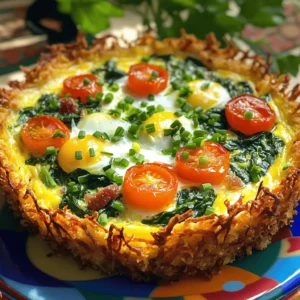 - 3 cups frozen hash browns, thawed - 6 large eggs - 1 cup whole milk - 1 cup fresh spinach, chopped - 1 cup cherry tomatoes, halved