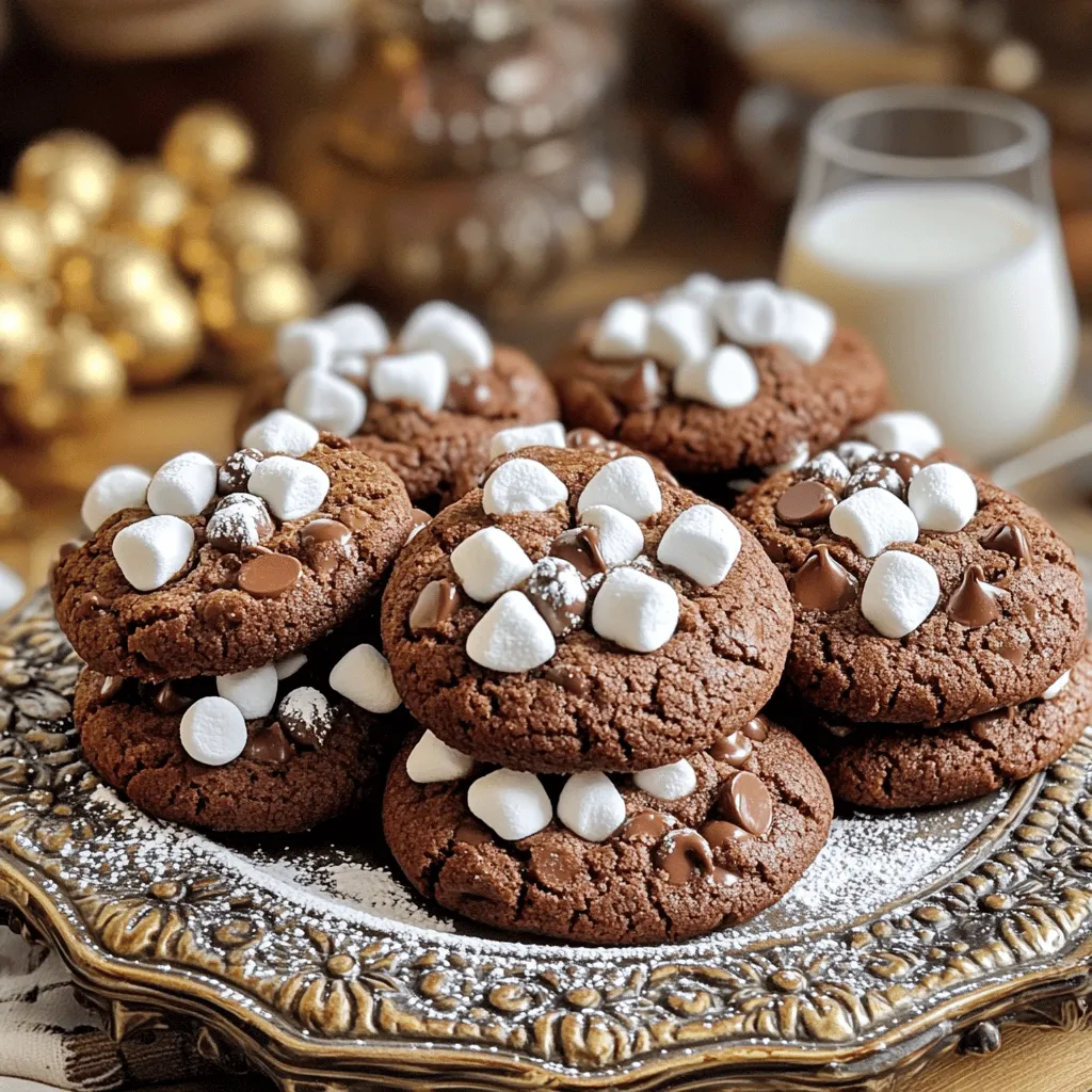 To make delicious hot chocolate cookies, you need a few key items. Here’s what you need: - 1 cup unsweetened cocoa powder - 2 cups all-purpose flour - 1 teaspoon baking soda - 1/2 teaspoon salt - 1 cup unsalted butter, softened - 1 cup granulated sugar - 1 cup brown sugar, packed - 2 large eggs - 2 teaspoons vanilla extract - 1 cup milk chocolate chips - 1 cup mini marshmallows These ingredients create a rich, chocolatey base for your cookies. The combination of cocoa powder and sugars gives them a sweet, deep flavor. You can add a few extras to boost the taste of your hot chocolate cookies. Here are some ideas: - 1/2 teaspoon cinnamon for warmth - 1/4 teaspoon cayenne pepper for a spicy kick - A pinch of sea salt to enhance sweetness These options let you customize your cookies. A hint of cinnamon adds warmth, while cayenne pepper can surprise your taste buds. Having the right tools makes baking easier. Here’s what I recommend: - Mixing bowls in various sizes - A whisk or electric mixer - Measuring cups and spoons - Baking sheets lined with parchment paper - A cookie scoop or tablespoon for even portions - A wire rack for cooling Using these tools helps you mix and bake effectively. They ensure your cookies bake evenly and cool properly, resulting in the perfect treat. For the full recipe, check out the details above. Start by gathering all your ingredients. You will need: - 1 cup unsweetened cocoa powder - 2 cups all-purpose flour - 1 teaspoon baking soda - 1/2 teaspoon salt - 1 cup unsalted butter, softened - 1 cup granulated sugar - 1 cup brown sugar, packed - 2 large eggs - 2 teaspoons vanilla extract - 1 cup milk chocolate chips - 1 cup mini marshmallows Once you have everything, preheat your oven to 350°F (175°C). This step is crucial for even baking. Next, line a baking sheet with parchment paper. This keeps cookies from sticking and helps with easy cleanup. In a medium bowl, sift together the cocoa powder, flour, baking soda, and salt. Sifting helps mix well and removes lumps. Set this dry mix aside for later. In a large mixing bowl, beat the softened butter with the granulated and brown sugars. Mix until creamy and smooth. This usually takes about 2-3 minutes. Add the eggs, one at a time, mixing well after each addition. Then, stir in the vanilla extract. Now, gradually add the dry mixture to the wet mixture. Stir until just combined. Be careful not to overmix. This will keep your cookies soft. Finally, fold in the milk chocolate chips and mini marshmallows evenly throughout the dough. Using a cookie scoop or a tablespoon, drop dough balls onto the prepared baking sheet. Make sure to space them about 2 inches apart. This gives them room to spread while baking. Bake in the preheated oven for 10-12 minutes. The edges should be set, and the centers will look slightly soft. This helps keep them chewy and delicious. Once done, remove them from the oven. Let the cookies cool on the baking sheet for 5 minutes. After that, transfer them to a wire rack to cool completely. Enjoy these delightful treats with a glass of milk or a warm cup of hot chocolate! When making hot chocolate cookies, avoid overmixing the dough. Overmixing makes your cookies tough. Instead, mix until just combined. Also, do not skip the resting time after baking. Letting cookies cool helps them firm up. Lastly, measure your ingredients correctly. Too much flour will dry out the cookies. For soft and chewy cookies, use room-temperature butter. Cream it well with sugars until light and fluffy. This adds air and creates a nice texture. Bake your cookies until the edges are set, but the centers should still look soft. They will continue to cook on the baking sheet. If you want a denser cookie, chill the dough for 30 minutes before baking. You can make these cookies even better with fun add-ins. Try adding a pinch of sea salt on top before baking. This enhances the sweet and rich chocolate flavor. You can also mix in different types of chocolate chips, like dark or white chocolate. For a fun twist, add some crushed peppermint or a dash of cinnamon to the dough. These flavors will make your hot chocolate cookies truly special. For the full recipe, check the earlier section. {{image_2}} You can mix up your hot chocolate cookies by using different types of chocolate chips. While milk chocolate chips give a sweet touch, dark chocolate chips add richness. You can also try white chocolate chips for a creamier flavor. To make them fun, use peppermint chips during the holidays. Each chip type changes the flavor and makes the cookies unique. Nuts can add a nice crunch to your cookies. Chopped walnuts or pecans work well for this. If you like a little spice, add a pinch of cinnamon. Dried fruit like cranberries or cherries can give sweetness and tartness. You can also fold in crushed candy canes for a festive twist. Each added ingredient enhances the taste and texture of your cookies. You can easily make these cookies gluten-free. Just swap the all-purpose flour with a gluten-free blend. For dairy-free cookies, use dairy-free butter and chocolate chips. You can also use coconut oil instead of butter. These swaps help you enjoy hot chocolate cookies without any dairy or gluten. They will still taste delicious and satisfying. Check the Full Recipe for other tips and ideas! To keep your hot chocolate cookies fresh, store them in an airtight container. This helps prevent them from drying out. You can also layer them with parchment paper. This keeps them from sticking together. Place the container in a cool, dry place. Avoid direct sunlight to maintain their taste and texture. Freezing cookies is easy and a great way to save them. First, let the cookies cool completely. Then, place them in a single layer on a baking sheet. Freeze them for about an hour. Once frozen, transfer the cookies to a freezer bag or container. Be sure to label it with the date. They can last up to three months in the freezer. To enjoy your cookies warm, preheat your oven to 350°F (175°C). Place the cookies on a baking sheet. Heat them for about 5 minutes. This will help them regain their soft, chewy texture. You can also use a microwave. Heat one cookie for about 10-15 seconds. This will give you that fresh-baked feel without much effort. For the best flavor, serve with warm milk or hot chocolate. To make hot chocolate cookies from scratch, gather your ingredients first. You need cocoa powder, flour, baking soda, salt, butter, sugars, eggs, and vanilla. Start by preheating your oven to 350°F (175°C). Mix the dry ingredients in one bowl and the wet in another. Combine them gently. Fold in chocolate chips and mini marshmallows. Drop spoonfuls of dough onto a baking sheet. Bake for 10-12 minutes. Let them cool before enjoying your tasty cookies. Yes, you can use cocoa powder substitutes. Carob powder works well and adds a unique flavor. You can also use Dutch-processed cocoa for a milder taste. Keep in mind that the texture may change slightly. Adjust sugar levels if you use sweetened cocoa substitutes. Always strive for the right balance to keep your cookies delicious. To store homemade cookies, place them in an airtight container. This keeps them fresh longer. You can also separate layers with parchment paper to avoid sticking. For longer storage, freeze your cookies. Wrap them tightly in plastic wrap and place them in a freezer bag. Thaw them at room temperature when you're ready to enjoy. Following these steps helps maintain their chewy, soft texture. Hot chocolate cookies blend simple ingredients with fun variations. We covered essential and optional ingredients to boost flavor. I shared easy steps for mixing and baking and tips to avoid common mistakes. Discover different chocolate chip types and options for gluten-free or dairy-free versions. Lastly, I gave you storage tips to keep your cookies fresh. Now, you’re ready to impress with delicious treats! Enjoy baking and sharing these sweet delights!