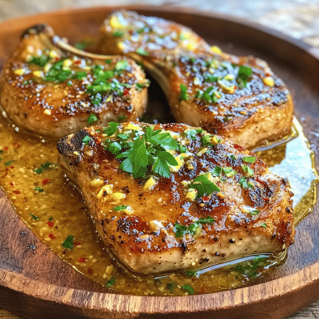 - 4 boneless pork chops (about 1 inch thick) - 4 cloves garlic, minced - 1 tablespoon olive oil - 1 tablespoon unsalted butter - 1 teaspoon dried thyme - 1 teaspoon smoked paprika - 1 teaspoon lemon zest - ½ teaspoon red pepper flakes (adjust to taste) - Salt and pepper to taste - Fresh parsley, chopped (for garnish)