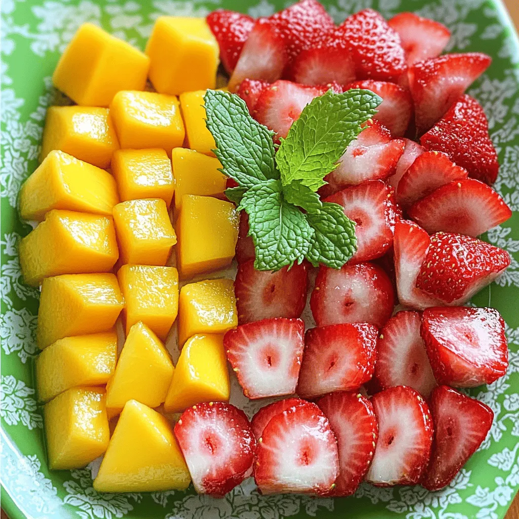 To start making your homemade fruit snacks, choose fresh fruits you love. I like to mix berries, mango, and apples. You can use: - 2 cups mixed fruit (like strawberries, mangoes, and apples, chopped) - 1 cup 100% fruit juice (orange, apple, or grape) This mix brings great flavor and color to your snacks. Fresh fruits will help you make tasty treats that everyone will enjoy. Sweeteners can enhance the taste of your fruit snacks. Depending on your fruit's natural sweetness, you can add: - 2 tablespoons honey (or) - 2 tablespoons maple syrup (optional) Adjust the amount based on how sweet your fruits are. I often taste the fruit puree and add sweetener as needed. This way, you control how sweet your snacks will be. To make your fruit snacks chewy and fun, you need a gelling agent. You can use: - 3 tablespoons gelatin powder (or) - 3 tablespoons agar-agar for a vegetarian option Gelatin gives a classic texture, while agar-agar works well for plant-based diets. Choose based on your needs and preferences. This base is key to achieving the perfect fruit snack consistency. For the full recipe, check the Fruity Bliss Chews section above. Start by gathering your fruits. I love using strawberries, mangoes, and apples. Chop them into small pieces for easy blending. Place the chopped fruit into a blender. Pour in your chosen fruit juice. Blend until it turns into a smooth puree. Taste the puree. If you want it sweeter, add honey or maple syrup. Blend again to mix. Next, take a small saucepan and add 1/4 cup of fruit juice. Sprinkle the gelatin over the juice and let it sit. This step is called blooming. Wait for about 5 minutes. After that, gently heat the mixture on low heat. Stir it until the gelatin fully dissolves. Make sure it does not boil. Once the gelatin is ready, pour in the fruit puree. Stir well to combine everything. Add lemon juice and a pinch of salt for extra flavor. Remove the saucepan from heat. Carefully pour the mixture into silicone molds or a lined baking dish. Allow it to sit at room temperature for about 30 minutes. Then, transfer it to the refrigerator. Chill for at least 2 hours until it sets completely. When set, pop the fruit snacks out of the molds or cut them into squares. Enjoy your fruity bliss chews! To get the best texture, use ripe fruit. Ripe fruit has more natural juice. Blend your fruit until smooth. This helps create a nice chew. If you want a firmer snack, add a bit more gelatin. Just sprinkle it in while mixing. You can also try using agar-agar for a vegan option. It gives a great texture too. Taste your fruit puree before adding sweeteners. Some fruits are sweeter than others. If you want it sweeter, add honey or maple syrup. Start with just a little, then blend. You can always add more if needed. Keep in mind, the sweetness can change after chilling. So, taste again after it sets. Make your fruit snacks look fun! Use bright molds in fun shapes. Arrange them on a colorful plate. You can add fresh mint leaves for a nice touch. This makes them look pretty and fresh. If you cut them into squares, stack them high for a fun display. Enjoy them at parties or in lunchboxes! For the full recipe, check the section above. {{image_2}} You can mix different fruits to create unique flavors. Try berries like blueberries and raspberries. Apples and peaches also work well together. For a tropical twist, mix mangoes and pineapples. Always choose ripe fruit for the best taste. You want the fruit to be sweet and juicy. If you use tart fruit, adjust the sweetener to balance the flavor. You can substitute honey or maple syrup with other sweeteners. Agave syrup is a good choice and adds a nice taste. Stevia is another option if you want to cut sugar. Each sweetener has a different flavor, so taste as you go. Start with a small amount, then add more if needed. It’s all about finding the right sweetness for your palate. For a vegan option, use agar-agar instead of gelatin. Agar-agar is made from seaweed and is a great plant-based thickener. Make sure to follow the package instructions for the best results. You can also skip honey and use maple syrup or agave. This way, everyone can enjoy these tasty treats. With these tips, you can make homemade fruit snacks that fit any diet. For the full recipe, check out the Fruity Bliss Chews section. To keep your homemade fruit snacks fresh, store them in an airtight container. This helps to lock in flavor and moisture. You can use glass jars or plastic containers. Place a layer of parchment paper between layers if stacking them. This keeps them from sticking together. Homemade fruit snacks can last up to one week in the fridge. Their freshness depends on the ingredients you use. If you notice any changes in smell or texture, it’s best to discard them. Always check for signs of spoilage before enjoying your snacks. If you want to enjoy your fruit snacks later, freezing is a great option. Place the snacks in a single layer on a baking sheet. Freeze them for about one hour. After that, transfer them to a freezer bag. Remove as much air as possible before sealing. They can last up to three months in the freezer. When you're ready to eat them, just thaw in the fridge overnight. Enjoy your fruity bliss from the freezer! Homemade fruit snacks can last up to one week. Store them in an airtight container. Keep them in the fridge to maintain freshness. If you want them to last longer, freeze them. They can stay good in the freezer for up to three months. Yes, you can use frozen fruits in this recipe. Just thaw them before blending. This makes it easy to enjoy fruit snacks any time of the year. Frozen fruits can still give you great flavor and texture. Homemade fruit snacks are healthier than store-bought ones. You control the ingredients and sugar levels. They are rich in vitamins, fiber, and antioxidants. Plus, they contain no artificial flavors or colors. This makes them a smart choice for kids and adults alike. In this blog post, we explored how to make delicious homemade fruit snacks. We covered key ingredients like fresh fruits, sweeteners, and gelatin options. I shared step-by-step instructions for preparing puree, blooming gelatin, and setting the mixture. You gained tips for the perfect texture and fun presentation ideas. Homemade fruit snacks are flexible, with variations to suit different tastes and diets. Store them well for lasting freshness. Making these snacks is easy and rewarding. Enjoy healthier treats made just for you!