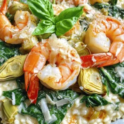 - 1 lb large shrimp, peeled and deveined - 2 cups fresh spinach, chopped - 1 cup canned artichoke hearts, drained and chopped For Tuscan shrimp, you need fresh and vibrant ingredients. Large shrimp add a satisfying bite. Fresh spinach brings color and nutrition. Canned artichokes offer a tasty, tangy touch. Together, they create a delightful mix. - 1 small onion, finely diced - 3 cloves garlic, minced - 1 teaspoon Italian seasoning Aromatics make a dish shine. Start with a small onion, diced finely. It adds sweetness and depth. Next, garlic gives warmth and flavor. Use three cloves, minced small. Italian seasoning pulls it all together with herbs. - 1 cup heavy cream - 1 cup grated Parmesan cheese - 2 tablespoons olive oil Creaminess comes from heavy cream. It makes the sauce rich and smooth. Grated Parmesan cheese adds a salty, nutty finish. Use one cup for the best taste. Olive oil, two tablespoons, helps sauté and blends flavors. For the full recipe, check the detailed instructions to master this dish! - Sauté aromatics: In a large skillet, heat 2 tablespoons of olive oil over medium heat. Add 1 small finely diced onion. Cook for 3-4 minutes until the onion is soft and clear. - Add garlic: Stir in 3 minced garlic cloves. Cook for 1-2 minutes until it smells great. - Add shrimp to the skillet: Increase the heat to medium-high. Add 1 pound of large shrimp that are peeled and deveined. - Seasoning process: Sprinkle with salt, pepper, and 1 teaspoon of Italian seasoning. Cook for 3-4 minutes until the shrimp turn pink and opaque. Remove the shrimp from the skillet and set aside. - Pour in heavy cream: In the same skillet, lower the heat back to medium. Pour in 1 cup of heavy cream. - Incorporating Parmesan cheese: Add 1 cup of grated Parmesan cheese. Stir until the cheese melts and the sauce becomes creamy. - Mixing in spinach and artichokes: Add 2 cups of chopped fresh spinach and 1 cup of drained, chopped canned artichokes. Cook for 2-3 minutes until the spinach wilts. - Combining shrimp with the sauce: Return the cooked shrimp to the skillet. Stir well to coat the shrimp with the sauce. Cook for an additional 2 minutes to heat everything through. You can find the full recipe for Tuscan shrimp with spinach and artichokes to follow these steps exactly. Enjoy your cooking! To cook shrimp just right, look for signs of doneness. They should turn pink and opaque. This usually takes about 3-4 minutes. Undercooking is better than overcooking. Overcooked shrimp can become rubbery. If they curl tightly, they are likely overcooked. Always check your shrimp closely to avoid this mistake. You can boost the flavor with extra spices and herbs. Try adding a pinch of red pepper flakes for heat. Fresh herbs like parsley or thyme also work well. For a creamier sauce, consider adding more heavy cream. You can also mix in a bit of cream cheese for extra richness. These simple tweaks can elevate your dish to a new level. For a stunning presentation, serve your Tuscan shrimp over a bed of creamy risotto or pasta. This adds a lovely base and makes the dish more filling. Garnish with fresh basil leaves to add color and freshness. A sprinkle of extra Parmesan cheese on top creates an elegant touch. This small detail impresses guests and makes your meal feel gourmet. {{image_2}} Shrimp alternatives If you can't find shrimp, use chicken or tofu. Both options work well with the sauce. They absorb flavor and keep the dish tasty. Dairy-free options For a dairy-free dish, swap heavy cream with coconut milk. Use nutritional yeast instead of Parmesan cheese. This keeps the meal creamy without dairy. Vegetables to incorporate You can add bell peppers or sun-dried tomatoes. Both add color and flavor. They also boost nutrition and make your dish more filling. Different cheeses for variation Instead of Parmesan, try feta or goat cheese. Both give a tangy taste. They can change the flavor profile of the dish completely. Gluten-free adaptations To make this dish gluten-free, ensure your seasonings are gluten-free. Serve it over rice or gluten-free pasta. This keeps the meal safe for those with gluten allergies. Low-calorie modifications For a lighter version, reduce the amount of cream. You can replace it with chicken broth. This cuts calories while keeping the flavor. Check out the [Full Recipe] for detailed cooking instructions and serving suggestions. Tuscan shrimp with spinach artichokes lasts about 3 days in the fridge. Make sure to store it in an airtight container. This keeps the shrimp fresh and prevents any strong odors from mixing in your fridge. To freeze leftovers, first let the dish cool completely. Then, portion it into freezer-safe bags or containers. Remove as much air as possible to avoid freezer burn. For thawing, move it to the fridge overnight. When ready to eat, reheat in a skillet on low heat until warmed through. Stir often to keep the sauce creamy and avoid sticking. To cook shrimp well, you need to keep a close eye on them. Start by heating your pan over medium heat. When you add the shrimp, they should sizzle. Cook them for about 3-4 minutes. The shrimp should turn pink and opaque. If they cook too long, they get tough and rubbery. Always remove them from heat as soon as they're done. This method helps keep them tender and juicy. Yes, you can use frozen shrimp! Just make sure to thaw them first. You can do this by placing them in cold water for about 15 minutes. After that, pat them dry with a towel. This helps to remove excess moisture. When you cook frozen shrimp, follow the same cooking time. They will taste great in your Tuscan shrimp dish. Tuscan shrimp pairs well with many sides. Here are some ideas: - Creamy risotto - Fresh pasta - Garlic bread - Steamed vegetables - A crisp green salad These sides complement the shrimp's rich flavors. They also make your meal more complete. Enjoy your meal with your favorite drink to enhance the experience! This blog covered how to make a delicious Tuscan shrimp dish. We started with main ingredients like shrimp, spinach, and artichokes. We then sautéed aromatics and cooked the shrimp with a creamy sauce. I shared tips for cooking shrimp, enhancing flavors, and presenting the dish nicely. This meal is great for everyone, whether you need dairy-free or gluten-free options. Remember, simple changes can make a big difference. Enjoy making and sharing this easy recipe for your family or friends.