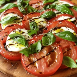 Caprese salad is simple yet delicious. This dish highlights fresh tomatoes, mozzarella, and basil. It is perfect for warm days or a light meal. You can make it quickly in just 15 minutes. To make Caprese salad, you will need: - 4 large ripe tomatoes, sliced - 250g fresh mozzarella, sliced - 1 cup fresh basil leaves - 3 tablespoons extra virgin olive oil - 1 tablespoon balsamic reduction - Salt and freshly cracked black pepper to taste If you cannot find fresh mozzarella, try burrata for a creamier texture. You can also use heirloom tomatoes for added color and flavor. For a twist, add arugula for a peppery kick. If you want less acidity, skip the balsamic reduction. Using a good quality olive oil is key for the best taste. Each substitution can change the overall flavor, making the dish uniquely yours. Start by washing the tomatoes and basil leaves under cool water. This step keeps your salad fresh. Next, slice the tomatoes into thick rounds. Aim for about half an inch thick. Set them aside on a plate. Now, take the fresh mozzarella and slice it into similar thickness. Use a sharp knife to get clean cuts. This helps the layers match perfectly. On a large serving platter, begin layering. Start with a slice of tomato, followed by a slice of mozzarella. Repeat this, alternating between the two. Make sure they overlap slightly. This creates a beautiful pattern. Tuck whole basil leaves between the layers. The green adds color and flavor to your salad. Don’t rush this part; it’s all about presentation! Once your salad is arranged, it’s time to add flavor. Drizzle the extra virgin olive oil evenly over the salad. This adds richness and depth. Next, drizzle the balsamic reduction on top. It brings a sweet, tangy kick that complements the fresh ingredients. Finally, sprinkle a pinch of salt and freshly cracked black pepper over the top. This enhances all the flavors. Allow the salad to sit for a few minutes. This lets the flavors blend together beautifully. For more details, check the Full Recipe. To make a great Caprese salad, you need ripe tomatoes. Look for tomatoes that feel firm but slightly soft. Their skin should be smooth and shiny. Choose ones with bright colors. I love using heirloom tomatoes for their rich taste and many colors. If you can, pick tomatoes at a local market. They often have better flavor than store-bought ones. Always smell the tomatoes; they should have a sweet, fresh scent. Serve your Caprese salad on a big platter. Layer the tomatoes and mozzarella in a circle for a nice look. You can also serve it in individual bowls for a personal touch. Add some extra basil leaves on top for color. If you want more flavor, sprinkle some flaky sea salt before serving. This salad pairs well with crusty bread. Use the bread to soak up the olive oil and balsamic reduction. To drink with your Caprese salad, try a light white wine. A chilled Sauvignon Blanc works well. It has a crisp taste that matches the salad. If you prefer non-alcoholic options, serve sparkling water with lemon. This drink keeps it refreshing. For something a bit special, try a basil lemonade. The basil in the drink will match your salad. You can find the full recipe for the Caprese salad at the end of this article. {{image_2}} Adding avocado to your Caprese salad makes it creamy and rich. Just slice one ripe avocado and layer it with the tomatoes and mozzarella. The buttery texture of the avocado complements the fresh flavors well. You can also sprinkle a bit of lime juice on top. This keeps the avocado bright and adds a zesty kick. Grilling your ingredients adds a smoky flavor. Start by grilling the tomato slices and fresh mozzarella until they get nice grill marks. This brings out their natural sweetness. After grilling, layer them as usual with basil. Drizzle with olive oil and balsamic reduction for a tasty twist. This version is perfect for summer cookouts. Caprese skewers are fun and easy for parties. Simply thread cherry tomatoes, mozzarella balls, and basil leaves onto small skewers. You can drizzle with olive oil and balsamic reduction right before serving. These bite-sized treats are colorful and packed with flavor. They make a great finger food option for gatherings. For more ideas, be sure to check out the Full Recipe. To store leftover Caprese salad, use an airtight container. Layer the tomatoes and mozzarella carefully. Keep the basil separate to avoid wilting. Place the container in the fridge. Consume leftovers within two days for the best taste. When prepping Caprese salad, slice your tomatoes and mozzarella just before serving. This keeps everything fresh and vibrant. You can wash and dry basil leaves in advance. Store them in a damp paper towel inside a bag. This method keeps them fresh for a few days. Check for signs of spoilage before eating leftover salad. Look for mold or slimy texture on the mozzarella. Tomatoes may become mushy or have unpleasant smells. If the basil turns brown or wilts, it’s time to toss it. Always trust your senses when it comes to food safety. Yes, you can prepare Caprese Salad ahead of time. However, I suggest waiting to add the olive oil and balsamic reduction until just before serving. This keeps the salad fresh. If you store it in the fridge, it will stay good for about a day. Caprese Salad pairs well with many dishes. You can serve it with grilled chicken or fish for a light meal. It also complements crusty bread or bruschetta. Don't forget a glass of chilled white wine or sparkling water! Yes, Caprese Salad is naturally gluten-free. The main ingredients are tomatoes, mozzarella, basil, and olive oil. None of these contain gluten. So, it's a great choice for those who need to avoid gluten. If you have leftovers, place the salad in an airtight container. Store it in the fridge. Try to eat it within a day for the best taste. The tomatoes and mozzarella can become soggy if left too long. Yes, you can use other cheeses if you prefer. Burrata works well as a creamy alternative. Feta or goat cheese can add a tangy twist. Just remember to adjust the flavor with salt and pepper. The best way to slice tomatoes is to use a sharp knife. A serrated knife works great too. Cut the tomatoes into even slices for a nice look. Thicker slices hold up better and look appealing in the salad. This blog post covered how to make a great Caprese salad. We looked at the key ingredients and explored fun variations. You learned step-by-step instructions and helpful tips to choose the best tomatoes. We also talked about how to store leftovers and answered common questions. Caprese salad is simple, fresh, and tasty. Try different versions or pair it with your favorite drink. Enjoy making this dish for your next meal!