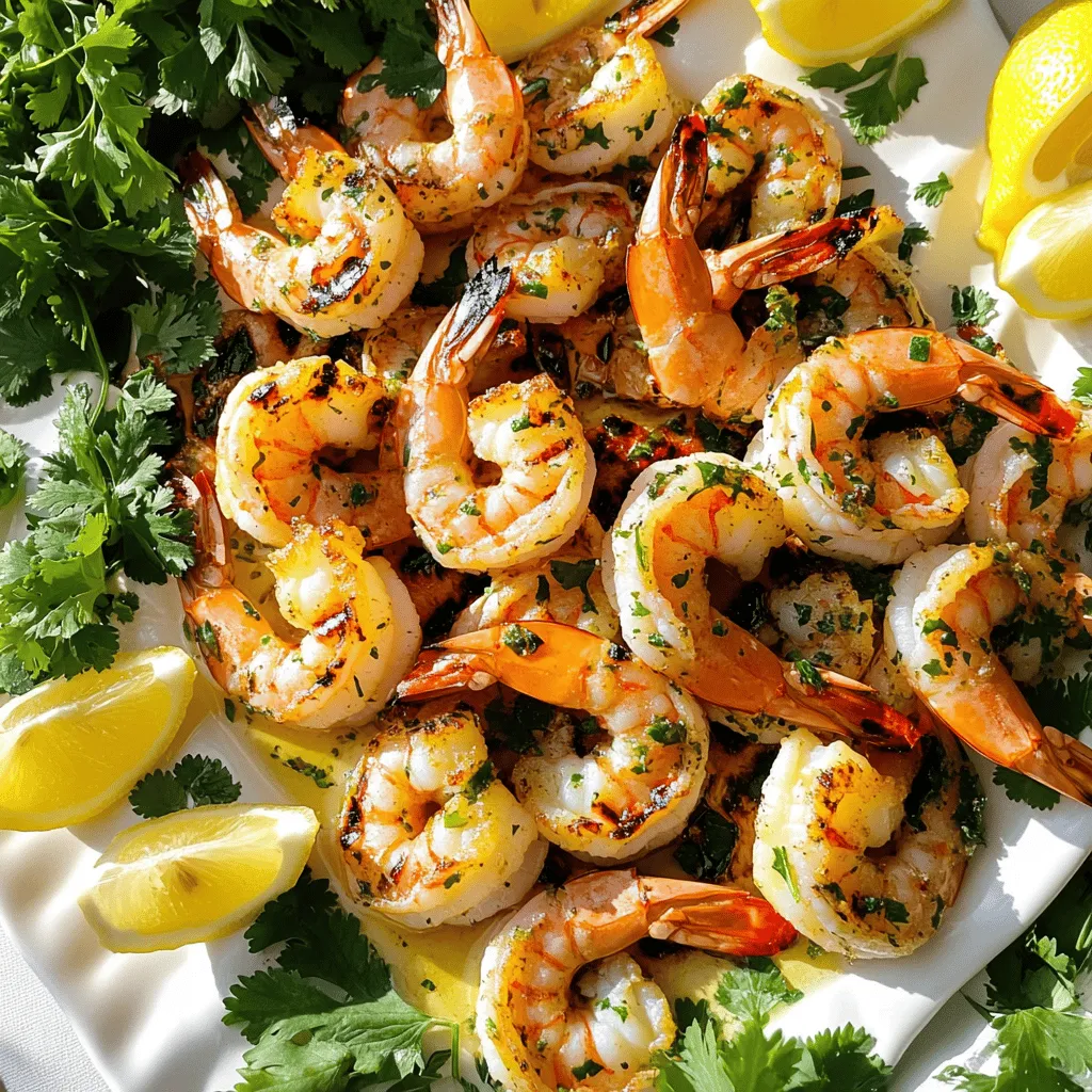 - 1 lb large shrimp, peeled and deveined - 2 tablespoons olive oil - Zest and juice of 2 lemons - 3 cloves garlic, minced - 1 tablespoon fresh parsley, chopped - 1 tablespoon fresh cilantro, chopped - 1 teaspoon dried oregano - 1/2 teaspoon red pepper flakes (for heat) - Salt and pepper to taste When it comes to making Lemon Herb Grilled Shrimp, the right ingredients are key. Start with fresh shrimp. Look for large shrimp that are firm and smell like the ocean. They should be peeled and deveined for easy grilling. Next, you need olive oil. It adds richness and helps the shrimp cook well. The lemon zest and juice bring a bright and fresh taste. This balance of flavors makes the dish stand out. For seasoning, garlic is a must. It adds depth and makes the shrimp more flavorful. Fresh herbs like parsley and cilantro uplift the dish with their fragrant notes. Dried oregano gives it a warm, earthy taste. If you like a little heat, add red pepper flakes. They give a kick without being too spicy. Finally, use salt and pepper to taste. These simple seasonings truly enhance the shrimp's natural flavor. For the complete recipe and more details, check the Full Recipe. Enjoy the fresh and flavorful delight of Lemon Herb Grilled Shrimp! To start, grab a medium bowl. You will need to combine: - 2 tablespoons olive oil - Zest and juice of 2 lemons - 3 cloves garlic, minced - 1 tablespoon fresh parsley, chopped - 1 tablespoon fresh cilantro, chopped - 1 teaspoon dried oregano - 1/2 teaspoon red pepper flakes (optional) - Salt and pepper to taste Mix these ingredients well. The olive oil coats the shrimp nicely. The lemon juice adds a bright flavor. Garlic and herbs bring freshness. The red pepper flakes give a gentle kick, if you choose. This marinade is the key to great taste. Next, add 1 pound of large shrimp that are peeled and deveined to the marinade. Make sure the shrimp are fully coated. Cover the bowl with plastic wrap. Place it in the fridge to marinate for 30 minutes to 2 hours. The longer you marinate, the more flavor the shrimp will soak up. Just don’t overdo it, or the shrimp may get tough. Now, it’s time to grill! Preheat your grill to medium-high heat. If you use wooden skewers, soak them in water for 30 minutes. This step stops them from burning. Thread about 5-6 shrimp onto each skewer. Once the grill is hot, place the skewers on it. Grill the shrimp for 2-3 minutes on each side. You want them to turn pink and opaque. This means they are cooked and ready to eat! Remove the shrimp from the grill and let them rest for a minute. You can serve them hot, drizzled with any leftover marinade if you like. For the full recipe, check out the details above. How long should you marinate shrimp for the best flavor? Marinate shrimp for at least 30 minutes. If you want a stronger taste, go up to 2 hours. This time lets the flavors soak in. How can you adjust heat levels with red pepper flakes? Add red pepper flakes for a spicy kick. Use 1/2 teaspoon for mild heat. If you love spice, try more. Start small and taste as you go. What is the ideal grill temperature for shrimp? Set your grill to medium-high heat. This ensures the shrimp cooks evenly. Too low, and they may become tough. Too high, and they can burn. How can you check if shrimp is ready? Shrimp is done when it turns pink and opaque. It usually takes 2-3 minutes per side. You can also check if they curl into a “C” shape. What are some recommended side dishes to pair with grilled shrimp? Serve grilled shrimp with herbed rice, a fresh salad, or grilled veggies. These sides bring out the shrimp's bright flavors. What are some presentation tips for serving hot shrimp? Arrange shrimp on a platter with lemon wedges. Add fresh herbs for color. This makes the dish look inviting and fresh. {{image_2}} You can switch herbs to change the taste. Try using basil or dill instead of cilantro and parsley. Both herbs add a fresh twist. Basil gives a sweet touch, while dill offers a slight tang. You can also mix different spice blends. For a smoky flavor, add smoked paprika. For a kick, try a Cajun blend. Each option brings a new flavor to your dish. If you want to try something new, substitute the shrimp. Scallops are a great choice; they grill well and taste sweet. Fish like salmon or tilapia can also work. For a vegetarian option, use plant-based proteins. Tofu or tempeh absorbs flavors well and can be grilled. You can even use hearty vegetables like zucchini or bell peppers for a fun twist. Grilling is great, but other methods work too. You can broil shrimp in the oven as an alternative. This method gives you a nice char without a grill. Just place the shrimp on a broiler pan and cook until pink. If you prefer stovetop cooking, use a skillet. Heat some oil in the pan and cook the shrimp for about 2-3 minutes per side. Both methods keep the shrimp tasty and juicy. For the full recipe, check the details above. To store cooked shrimp, let it cool first. Place the shrimp in an airtight container. This helps keep the shrimp fresh. You can store it in the fridge for up to three days. Make sure to eat it before the third day for the best taste. To freeze grilled shrimp, first let it cool completely. Then, place it in a freezer-safe bag. Squeeze out as much air as you can before sealing. This helps prevent freezer burn. You can freeze shrimp for up to three months. To thaw it, move the shrimp to the fridge overnight. This keeps it safe and tasty. To reheat shrimp, use a skillet on low heat. Add a little olive oil to keep it moist. Cook for just a few minutes until warm. Avoid high heat to prevent overcooking. You want to maintain the shrimp's tender texture. Enjoy it just like you did after grilling! For more details, check the Full Recipe. You can serve many sides with Lemon Herb Grilled Shrimp. Here are some great ideas: - Herbed rice: This adds a nice, light flavor. - Fresh salad: A mix of greens with a citrus dressing works well. - Grilled vegetables: Bell peppers, zucchini, and asparagus bring color and taste. - Garlic bread: This is perfect for soaking up any leftover marinade. - Dipping sauces: Try a tangy cocktail sauce or a creamy garlic aioli. These options will make your meal balanced and fun! Yes, you can use frozen shrimp. Here’s how to do it right: - Thaw first: Place the shrimp in the fridge overnight or run them under cold water for a quick thaw. - Dry well: Pat the shrimp with paper towels to remove excess moisture. This helps the marinade stick better. - Marinate: Once thawed, follow the marinade steps as you would with fresh shrimp. Using frozen shrimp can save time and still taste great! To check if shrimp is cooked, look for these signs: - Color change: Shrimp should turn from gray to pink. - Shape: Fully cooked shrimp curl into a C shape. - Timing: Grill for about 2-3 minutes per side. When shrimp are opaque and firm, they are ready to eat! Marinating shrimp is simple with these tips: - Mix well: Combine your marinade ingredients in a bowl. Make sure they blend. - Coat shrimp: Add the shrimp to the marinade and stir until they are fully coated. - Refrigerate: Let the shrimp sit in the marinade for 30 minutes to 2 hours. This allows flavors to soak in. A good marinade makes all the difference in taste! For the full recipe, be sure to check the earlier section. In summary, this blog post walks you through making delicious lemon herb grilled shrimp. It covers key ingredients, step-by-step instructions, and helpful tips for marinating and grilling. You also learned about variations and how to store shrimp properly. By following these steps, you can enjoy flavorful shrimp anytime. Experiment with flavors and cooking methods to find your favorites. Now, get grilling and savor the taste of your creation!