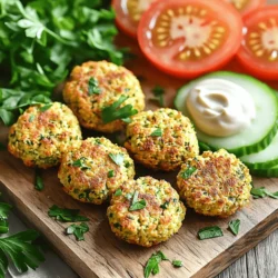 - 1 can (15 oz) chickpeas, drained and rinsed - 1 small red onion, roughly chopped - 3 cloves garlic, minced - 1 cup fresh parsley, packed - 1 teaspoon ground cumin - 1 teaspoon ground coriander - ½ teaspoon baking powder - 1 teaspoon salt - ½ teaspoon black pepper - 2 tablespoons tahini - 1 tablespoon lemon juice - ½ cup breadcrumbs (or oat flour for gluten-free) - Olive oil spray Chickpeas are the heart of falafel. They provide protein and flavor. I love using canned chickpeas for ease. Just drain and rinse them. Fresh herbs like parsley give the falafel a bright taste. I always add garlic and onion for extra depth. Spices make this dish sing. Cumin and coriander add warmth. Baking powder helps the falafel puff up and be light. Salt and pepper enhance all the flavors. Tahini and lemon juice add creaminess and tang. Breadcrumbs help bind the mixture. You can use oat flour if you want it gluten-free. - Gluten-free alternatives: Use oat flour instead of breadcrumbs. - Vegan additions: Add chopped spinach or carrots for extra nutrition. If you need gluten-free options, oat flour works well. It keeps the texture just right. Want to add more veggies? Try spinach or carrots for extra color and nutrition. This makes the falafel even more fun! - Sauces and dips: Tahini sauce, garlic sauce, or yogurt sauce. - Fresh vegetables: Cucumber, tomato, or lettuce. - Grains and breads: Pita bread, quinoa, or rice. Serving falafel is all about balance. A creamy tahini sauce complements the crispy falafel. Fresh veggies like cucumber and tomato add crunch. Pita bread is perfect for wrapping the falafel. For a hearty meal, serve with grains like quinoa or rice. These ideas will make your meal colorful and tasty. For the full recipe, check out the link above. - Preparing the chickpea mixture: Start by adding the drained chickpeas, chopped red onion, minced garlic, and fresh parsley into a food processor. Pulse it until you have a coarse mixture. Scrape down the sides if needed to ensure an even blend. - Adding seasonings and forming the mixture: Next, add the ground cumin, ground coriander, baking powder, salt, black pepper, tahini, and lemon juice. Pulse until well mixed but still slightly chunky. Transfer this mixture to a bowl. Mix in the breadcrumbs. If it's too wet, add more breadcrumbs until you can form balls easily. - Preheating the air fryer: Preheat your air fryer to 375°F (190°C). This step helps achieve a perfect crispy texture. - Arranging and cooking the falafel: Shape the mixture into small balls or patties. They should be about the size of a golf ball. Lightly spray the air fryer basket with olive oil spray. Arrange the falafel in a single layer, making sure they do not touch. Lightly spray the tops with olive oil for extra crispiness. Cook them for 12-15 minutes, flipping halfway through, until golden brown and crispy. - Checking doneness: After 12-15 minutes, check if the falafel are golden brown and crispy. They should be firm to the touch. - Plating and garnishing tips: Once done, remove the falafel from the air fryer and let them cool slightly. Serve them with a dollop of tahini sauce and garnish with fresh parsley. Pair with pita bread, sliced cucumber, and tomato for a delightful meal. For the complete details, refer to the Full Recipe. To make your falafel crispy, follow these steps: - Use dried chickpeas instead of canned ones. Soak them overnight for the best texture. - Don’t over-process the mixture. You want it coarse, not a paste. This keeps the falafel light and airy. - Spray the falafel lightly with olive oil. This adds crunch without excess grease. A good texture is key to great falafel. When you avoid over-processing, the chickpeas stay chunky. This small step makes a big difference in texture. Here are common pitfalls when making falafel: - Using canned chickpeas: They often make the mixture too wet. - Over-processing: This leads to dense, heavy falafel. - Not letting the mixture rest: It helps the flavors blend and makes shaping easier. If your falafel falls apart, add more breadcrumbs or oat flour. This helps bind the mixture. If they are too dry, add a splash of water or lemon juice. Adjust your air fryer time and temperature with these tips: - For a smaller air fryer, reduce cooking time by a few minutes. - For larger models, keep an eye on them. They may cook faster. You can also modify the recipe for your taste: - Add more garlic or spices for a bolder flavor. - Swap parsley for cilantro for a different herb note. With these tips, you can make the best air fryer falafel! For the full recipe, check the details above. {{image_2}} Using an air fryer makes your food healthier. Air frying uses hot air, not oil, to cook. Traditional frying soaks food in oil. This adds calories and fat. In contrast, air frying needs little to no oil. You can cut your oil use by about 75% or more. This is great if you want a tasty meal without the extra fat. Air fryers keep the crispy texture without the bad stuff. This is key for making falafel. You still enjoy that crunch while being mindful of your health. Air fryers cook food quickly. They are faster than traditional methods like frying or baking. Falafel takes about 12-15 minutes to cook. This is much quicker than frying in a pan. You save time and effort. You can also make multiple batches at once. If you want to feed a crowd, this is a game-changer. Just shape your falafel and place them in the air fryer. While one batch cooks, you can prepare the next. This efficiency is perfect for busy weeknights. Air fryers create less mess than deep frying. There is no hot oil to splash everywhere. You don’t need to worry about oil stains on your kitchen. Just line the basket and you’re good to go! Cleanup is easy too. Most air fryer baskets are dishwasher safe. A quick wash is all it takes. For extra convenience, use parchment paper. This keeps your air fryer clean and helps with cooking. Enjoy your crispy air fryer falafel with less fuss and mess! You can change the taste of your falafel by adding different spices and herbs. For example, try adding smoked paprika for a warm flavor. Fresh mint can also brighten the dish. You can even add a pinch of cayenne for heat. Mixing in vegetables like grated carrots or zucchini adds moisture and nutrients. These additions keep the falafel unique and fun! Falafel is great in many forms. Wrap them in pita for a classic meal. Add fresh veggies and sauces for a burst of flavor. You can also serve them as a bowl with grains like quinoa or rice. For a fun twist, make falafel sliders. Shape smaller patties for a tasty bite-sized treat. Kids love these, and they make great party snacks! Dips can elevate your falafel. A homemade tahini sauce pairs well with the crispy texture. Just mix tahini, lemon juice, and a bit of water to thin it out. If you want a creamier option, try yogurt-based sauces. Mix yogurt with garlic, lemon, and herbs for a refreshing dip. These sauces can enhance your meal and add extra flavor. Yes, you can use dried chickpeas. First, soak them overnight in water. This helps soften them. After soaking, drain the chickpeas and cook them. Boil them in fresh water for about 1-2 hours until tender. Then, drain again before using them in the falafel recipe. Using dried chickpeas gives a fresher taste and better texture. If your falafel falls apart, don't worry! This can happen. First, make sure you added enough breadcrumbs. If the mixture feels too wet, add more breadcrumbs until it holds together. Also, try chilling the mixture for 30 minutes. This helps firm it up before shaping. Lastly, be gentle when forming the balls to avoid breaking them. To make falafel in a traditional oven, preheat it to 400°F (200°C). Shape the falafel mixture into balls or patties. Place them on a lined baking sheet. Spray the tops with olive oil for crispiness. Bake for 20-25 minutes, flipping halfway through. This way, you get a nice golden color and crispy texture. Store leftover falafel in an airtight container. Keep them in the fridge for up to three days. To reheat, place them in the air fryer at 350°F (175°C) for about 5-7 minutes until warm. You can also use a regular oven for reheating. This keeps them crispy and delicious. Making falafel in an air fryer is easy and fun. You learned about the main ingredients, like chickpeas and herbs. I shared tips for the best texture and how to avoid common mistakes. The air fryer lets you create a healthier dish quickly and with less mess. You can spice up your falafel or try different serving styles. Remember that the key is to enjoy your cooking process and be creative. With these steps, tasty falafel is just a fry away!
