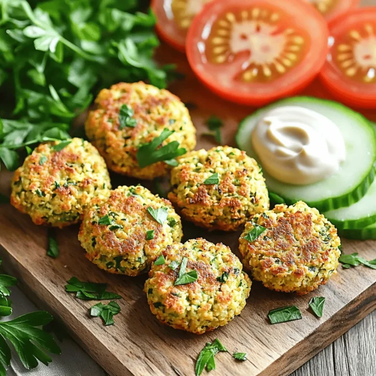 - 1 can (15 oz) chickpeas, drained and rinsed - 1 small red onion, roughly chopped - 3 cloves garlic, minced - 1 cup fresh parsley, packed - 1 teaspoon ground cumin - 1 teaspoon ground coriander - ½ teaspoon baking powder - 1 teaspoon salt - ½ teaspoon black pepper - 2 tablespoons tahini - 1 tablespoon lemon juice - ½ cup breadcrumbs (or oat flour for gluten-free) - Olive oil spray Chickpeas are the heart of falafel. They provide protein and flavor. I love using canned chickpeas for ease. Just drain and rinse them. Fresh herbs like parsley give the falafel a bright taste. I always add garlic and onion for extra depth. Spices make this dish sing. Cumin and coriander add warmth. Baking powder helps the falafel puff up and be light. Salt and pepper enhance all the flavors. Tahini and lemon juice add creaminess and tang. Breadcrumbs help bind the mixture. You can use oat flour if you want it gluten-free. - Gluten-free alternatives: Use oat flour instead of breadcrumbs. - Vegan additions: Add chopped spinach or carrots for extra nutrition. If you need gluten-free options, oat flour works well. It keeps the texture just right. Want to add more veggies? Try spinach or carrots for extra color and nutrition. This makes the falafel even more fun! - Sauces and dips: Tahini sauce, garlic sauce, or yogurt sauce. - Fresh vegetables: Cucumber, tomato, or lettuce. - Grains and breads: Pita bread, quinoa, or rice. Serving falafel is all about balance. A creamy tahini sauce complements the crispy falafel. Fresh veggies like cucumber and tomato add crunch. Pita bread is perfect for wrapping the falafel. For a hearty meal, serve with grains like quinoa or rice. These ideas will make your meal colorful and tasty. For the full recipe, check out the link above. - Preparing the chickpea mixture: Start by adding the drained chickpeas, chopped red onion, minced garlic, and fresh parsley into a food processor. Pulse it until you have a coarse mixture. Scrape down the sides if needed to ensure an even blend. - Adding seasonings and forming the mixture: Next, add the ground cumin, ground coriander, baking powder, salt, black pepper, tahini, and lemon juice. Pulse until well mixed but still slightly chunky. Transfer this mixture to a bowl. Mix in the breadcrumbs. If it's too wet, add more breadcrumbs until you can form balls easily. - Preheating the air fryer: Preheat your air fryer to 375°F (190°C). This step helps achieve a perfect crispy texture. - Arranging and cooking the falafel: Shape the mixture into small balls or patties. They should be about the size of a golf ball. Lightly spray the air fryer basket with olive oil spray. Arrange the falafel in a single layer, making sure they do not touch. Lightly spray the tops with olive oil for extra crispiness. Cook them for 12-15 minutes, flipping halfway through, until golden brown and crispy. - Checking doneness: After 12-15 minutes, check if the falafel are golden brown and crispy. They should be firm to the touch. - Plating and garnishing tips: Once done, remove the falafel from the air fryer and let them cool slightly. Serve them with a dollop of tahini sauce and garnish with fresh parsley. Pair with pita bread, sliced cucumber, and tomato for a delightful meal. For the complete details, refer to the Full Recipe. To make your falafel crispy, follow these steps: - Use dried chickpeas instead of canned ones. Soak them overnight for the best texture. - Don’t over-process the mixture. You want it coarse, not a paste. This keeps the falafel light and airy. - Spray the falafel lightly with olive oil. This adds crunch without excess grease. A good texture is key to great falafel. When you avoid over-processing, the chickpeas stay chunky. This small step makes a big difference in texture. Here are common pitfalls when making falafel: - Using canned chickpeas: They often make the mixture too wet. - Over-processing: This leads to dense, heavy falafel. - Not letting the mixture rest: It helps the flavors blend and makes shaping easier. If your falafel falls apart, add more breadcrumbs or oat flour. This helps bind the mixture. If they are too dry, add a splash of water or lemon juice. Adjust your air fryer time and temperature with these tips: - For a smaller air fryer, reduce cooking time by a few minutes. - For larger models, keep an eye on them. They may cook faster. You can also modify the recipe for your taste: - Add more garlic or spices for a bolder flavor. - Swap parsley for cilantro for a different herb note. With these tips, you can make the best air fryer falafel! For the full recipe, check the details above. {{image_2}} Using an air fryer makes your food healthier. Air frying uses hot air, not oil, to cook. Traditional frying soaks food in oil. This adds calories and fat. In contrast, air frying needs little to no oil. You can cut your oil use by about 75% or more. This is great if you want a tasty meal without the extra fat. Air fryers keep the crispy texture without the bad stuff. This is key for making falafel. You still enjoy that crunch while being mindful of your health. Air fryers cook food quickly. They are faster than traditional methods like frying or baking. Falafel takes about 12-15 minutes to cook. This is much quicker than frying in a pan. You save time and effort. You can also make multiple batches at once. If you want to feed a crowd, this is a game-changer. Just shape your falafel and place them in the air fryer. While one batch cooks, you can prepare the next. This efficiency is perfect for busy weeknights. Air fryers create less mess than deep frying. There is no hot oil to splash everywhere. You don’t need to worry about oil stains on your kitchen. Just line the basket and you’re good to go! Cleanup is easy too. Most air fryer baskets are dishwasher safe. A quick wash is all it takes. For extra convenience, use parchment paper. This keeps your air fryer clean and helps with cooking. Enjoy your crispy air fryer falafel with less fuss and mess! You can change the taste of your falafel by adding different spices and herbs. For example, try adding smoked paprika for a warm flavor. Fresh mint can also brighten the dish. You can even add a pinch of cayenne for heat. Mixing in vegetables like grated carrots or zucchini adds moisture and nutrients. These additions keep the falafel unique and fun! Falafel is great in many forms. Wrap them in pita for a classic meal. Add fresh veggies and sauces for a burst of flavor. You can also serve them as a bowl with grains like quinoa or rice. For a fun twist, make falafel sliders. Shape smaller patties for a tasty bite-sized treat. Kids love these, and they make great party snacks! Dips can elevate your falafel. A homemade tahini sauce pairs well with the crispy texture. Just mix tahini, lemon juice, and a bit of water to thin it out. If you want a creamier option, try yogurt-based sauces. Mix yogurt with garlic, lemon, and herbs for a refreshing dip. These sauces can enhance your meal and add extra flavor. Yes, you can use dried chickpeas. First, soak them overnight in water. This helps soften them. After soaking, drain the chickpeas and cook them. Boil them in fresh water for about 1-2 hours until tender. Then, drain again before using them in the falafel recipe. Using dried chickpeas gives a fresher taste and better texture. If your falafel falls apart, don't worry! This can happen. First, make sure you added enough breadcrumbs. If the mixture feels too wet, add more breadcrumbs until it holds together. Also, try chilling the mixture for 30 minutes. This helps firm it up before shaping. Lastly, be gentle when forming the balls to avoid breaking them. To make falafel in a traditional oven, preheat it to 400°F (200°C). Shape the falafel mixture into balls or patties. Place them on a lined baking sheet. Spray the tops with olive oil for crispiness. Bake for 20-25 minutes, flipping halfway through. This way, you get a nice golden color and crispy texture. Store leftover falafel in an airtight container. Keep them in the fridge for up to three days. To reheat, place them in the air fryer at 350°F (175°C) for about 5-7 minutes until warm. You can also use a regular oven for reheating. This keeps them crispy and delicious. Making falafel in an air fryer is easy and fun. You learned about the main ingredients, like chickpeas and herbs. I shared tips for the best texture and how to avoid common mistakes. The air fryer lets you create a healthier dish quickly and with less mess. You can spice up your falafel or try different serving styles. Remember that the key is to enjoy your cooking process and be creative. With these steps, tasty falafel is just a fry away!