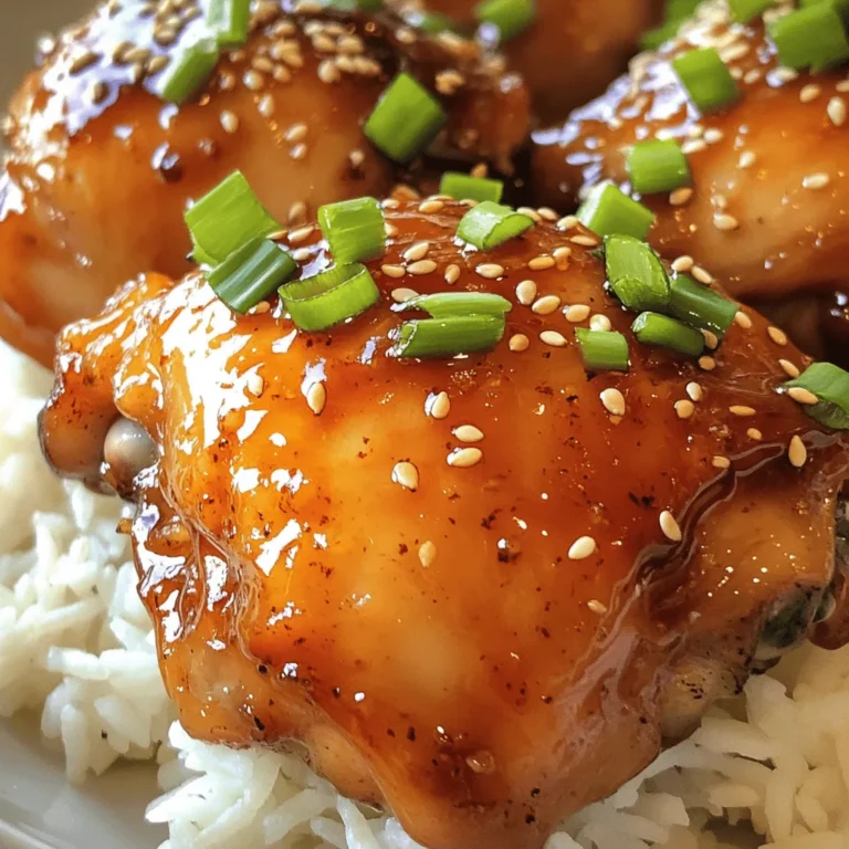 To make delicious spicy honey chicken, gather these key ingredients: - 1 pound boneless, skinless chicken thighs - 2 tablespoons olive oil - 1 teaspoon garlic powder - 1 teaspoon onion powder - 1 teaspoon smoked paprika - 1/2 teaspoon cayenne pepper (adjust to heat preference) - Salt and pepper to taste - 1/4 cup honey - 2 tablespoons soy sauce (low sodium) - 1 tablespoon sriracha (or to taste) - 1 tablespoon rice vinegar - 1 tablespoon sesame seeds (for garnish) - Chopped green onions (for garnish) You can add a few optional ingredients to enhance your dish: - Fresh ginger for a spicy kick - Red pepper flakes for extra heat - Lime juice for a zesty flavor - Mixed vegetables to serve alongside the chicken If you’re missing an ingredient, try these substitutes: - Chicken thighs can be swapped with chicken breasts or drumsticks. - Olive oil can be replaced with canola or avocado oil. - Honey can be substituted with maple syrup or agave nectar. - Soy sauce may be replaced with tamari for a gluten-free option. Making spicy honey chicken is simple and fun. You can adjust flavors based on what you love. For the full recipe, check out the detailed steps ahead. First, gather all your ingredients. This makes cooking smooth and fast. You need: - 1 pound boneless, skinless chicken thighs - 2 tablespoons olive oil - 1 teaspoon garlic powder - 1 teaspoon onion powder - 1 teaspoon smoked paprika - 1/2 teaspoon cayenne pepper (adjust to heat preference) - Salt and pepper to taste - 1/4 cup honey - 2 tablespoons soy sauce (low sodium) - 1 tablespoon sriracha (or to taste) - 1 tablespoon rice vinegar - 1 tablespoon sesame seeds (for garnish) - Chopped green onions (for garnish) Next, mix the spices. In a bowl, combine garlic powder, onion powder, smoked paprika, cayenne pepper, salt, and pepper. Rub this spice mix onto the chicken thighs. Make sure every piece is coated well. Heat a large skillet over medium-high heat. Add olive oil and let it get hot. Place the seasoned chicken thighs in the skillet. Cook for about 5-7 minutes on each side. You want them golden brown and fully cooked. The chicken should reach an internal temperature of 165°F. While the chicken cooks, prepare the sauce. In a small bowl, whisk together honey, soy sauce, sriracha, and rice vinegar. Mix until it’s combined well. Once the chicken is done, reduce the heat to medium. Pour the honey sauce over the chicken in the skillet. Let it simmer for 2-3 minutes. This will thicken the sauce and coat the chicken nicely. Remove the chicken from the skillet and let it rest for a few minutes. This makes it juicy. Slice it into bite-sized pieces. Drizzle the extra sauce from the skillet over the chicken. Finally, sprinkle sesame seeds and chopped green onions on top for garnish. For a great meal, serve the spicy honey chicken over steamed rice or with stir-fried veggies. Enjoy your delicious dish! For the full recipe, refer back to the ingredients and instructions above. To get the best taste, use a mix of sweet and spicy. The honey gives a nice sweetness, while the cayenne adds heat. Adjust the cayenne based on your spice level. You can taste the sauce before pouring it onto the chicken. This way, you can make it just right for you. To keep the chicken tender, do not overcook it. Cook each side for 5-7 minutes. Use medium-high heat to get a nice brown color. After cooking, let it rest for a few minutes. This helps the juices stay inside, making it juicy and flavorful. Serve the spicy honey chicken over steamed rice or with stir-fried veggies. This adds a nice touch. Drizzle the extra sauce on top for more flavor. Garnish with sesame seeds and green onions. This makes the dish look great and taste even better. For the full recipe, check the earlier section. {{image_2}} You can change the heat of your spicy honey chicken easily. To do this, adjust the cayenne pepper. If you want it mild, use less. For more heat, add more cayenne or add extra sriracha. Taste the sauce before serving. This way, you can find the perfect heat for you and your guests. You can cook this chicken in many ways. Grilling adds a nice smoky flavor. To grill, marinate the chicken in the sauce first. Then, cook it on medium heat for about 6-8 minutes per side. Baking is another great option. Preheat your oven to 400°F and bake the chicken for 25 minutes. This gives you juicy chicken with less mess. You can easily swap ingredients to fit your diet. If you want to make it gluten-free, use tamari instead of soy sauce. For a vegan version, try tofu or tempeh in place of chicken. Use maple syrup instead of honey for sweetness. These swaps keep the flavor while meeting your needs. For the full recipe, check the previous section! To keep your spicy honey chicken fresh, let it cool first. Place it in an airtight container. Store it in the fridge for up to three days. If you want to keep it longer, consider freezing it. Just make sure to separate the chicken pieces. This helps keep the sauce from getting too thick. When you're ready to eat, take the chicken from the fridge. You can reheat it in a skillet over medium heat. Add a splash of water or broth to keep it moist. Stir it often for even heating. If you use a microwave, cover it with a lid or wrap. Heat for about 1-2 minutes. Check that it is hot all the way through. If you want to freeze your spicy honey chicken, first allow it to cool completely. Then, place it in a freezer-safe bag. Try to remove as much air as possible. This will help prevent freezer burn. You can freeze it for up to three months. When you're ready to eat, thaw it overnight in the fridge. Then, follow the reheating instructions to enjoy your meal again. Check out the Full Recipe for more details on making this delicious dish! Spicy honey chicken blends sweet and spicy flavors. This dish has roots in Asian cuisine, where sweet sauces pair well with meat. Many people enjoy it in Chinese or Thai meals. The combination of honey and spice creates a unique taste that makes it popular worldwide. Yes, you can use chicken breast. Chicken breasts are leaner than thighs. They will cook faster, so keep an eye on them. Adjust the cooking time to ensure they do not dry out. Thighs add richer flavor, but breasts are a good alternative. To reduce the spice level, cut back on cayenne pepper. You can also add more honey to balance the heat. Another option is to use less sriracha in the sauce. Taste as you go to find the right level for you. Yes, you can make this recipe gluten-free. Use gluten-free soy sauce instead of regular soy sauce. Most of the other ingredients are already gluten-free. Just check the labels to be sure. Enjoy a tasty meal without gluten! Leftovers can last in the fridge for up to four days. Store them in an airtight container. Reheat thoroughly before eating. The dish tastes great even after a day in the fridge. Try it with rice or veggies for an easy lunch. For more detailed instructions and cooking tips, check out the Full Recipe. In this post, we explored the key ingredients for Spicy Honey Chicken and how to customize them. You learned step-by-step cooking directions and helpful tips for perfect flavor. I shared variations to suit your taste and dietary needs, plus storage advice for leftovers. With this knowledge, you can create a dish that's delicious and unique. Enjoy experimenting in your kitchen!