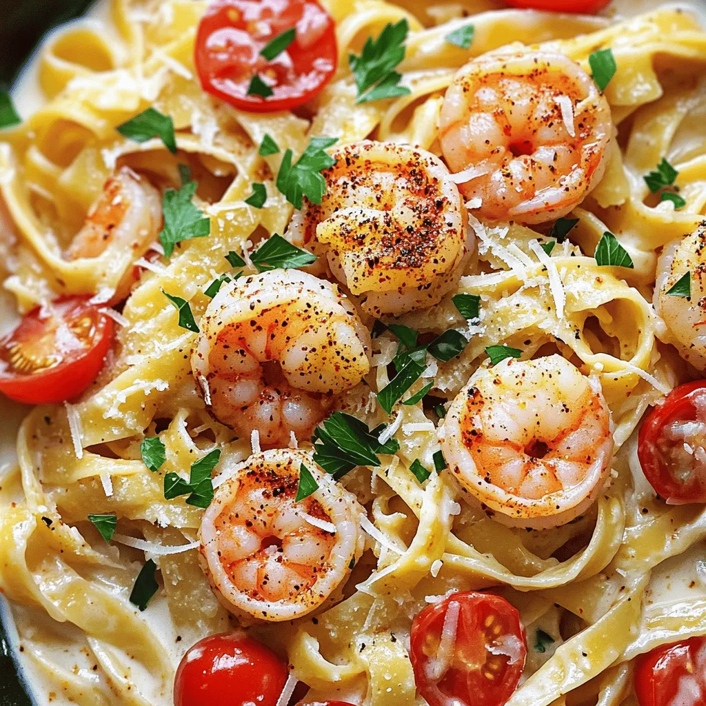 Creamy Cajun Shrimp Pasta is a tasty and quick meal. It takes just 30 minutes to make. This dish combines shrimp, pasta, and a rich sauce. You can find the full recipe at the top of this section. Here is what you need to make this dish: - 8 oz fettuccine or penne pasta - 1 lb large shrimp, deveined and tails removed - 1 tablespoon Cajun seasoning - 2 tablespoons olive oil - 1 small onion, diced - 3 cloves garlic, minced - 1 red bell pepper, sliced - 1 cup heavy cream - 1 cup chicken broth - 1 cup cherry tomatoes, halved - 1/2 cup grated Parmesan cheese - Salt and pepper to taste - Fresh parsley, chopped for garnish These ingredients work together to create a rich and creamy flavor. The Cajun seasoning adds a nice kick. The heavy cream and cheese give the sauce its creamy texture. You can use either fresh or frozen shrimp. Fresh shrimp often taste better, but frozen shrimp are easier to find. If you use frozen shrimp, make sure to thaw them first. Just place them in cold water for about 15 minutes. Both options will work well in this dish. Choose what you prefer or what you have on hand! Start with a large pot of water. Add salt to the water. Bring it to a boil. Once boiling, add 8 oz of fettuccine or penne pasta. Cook the pasta until it is al dente, following the package instructions. This usually takes about 8-10 minutes. After cooking, drain the pasta and set it aside. In a bowl, take 1 lb of large shrimp. Make sure they are deveined and tails are off. Sprinkle 1 tablespoon of Cajun seasoning over the shrimp. Toss the shrimp gently until they are well coated. This adds great flavor to the shrimp. In a large skillet, heat 2 tablespoons of olive oil over medium-high heat. Once hot, add the seasoned shrimp. Cook the shrimp for about 2-3 minutes on each side. They should turn pink and be fully cooked. Remove the shrimp and set them aside. In the same skillet, add 1 small diced onion, 3 minced garlic cloves, and 1 sliced red bell pepper. Cook these for about 5 minutes. You want the onion to be soft and clear. Then, pour in 1 cup of chicken broth and 1 cup of heavy cream. Stir well and let it simmer. Next, add 1 cup of halved cherry tomatoes to the skillet. Let them cook for 2-3 minutes until they start to soften. Now, return the cooked pasta and shrimp to the skillet. Stir in 1/2 cup of grated Parmesan cheese, mixing everything together until smooth. Season with salt and pepper to taste. Serve this dish hot, garnished with fresh chopped parsley. Enjoy your creamy Cajun shrimp pasta! For full details, refer to the Full Recipe. Want to change the heat level? You can adjust the Cajun seasoning. Start with one tablespoon. Taste the dish as you cook. If you want more heat, add extra seasoning little by little. You can also add a pinch of cayenne pepper for an extra kick. Remember, it’s easier to add spice than to take it away. For the creamiest sauce, use heavy cream. It blends well with the Cajun flavors. Be sure to simmer the sauce gently. This helps it thicken without curdling. Stir in the Parmesan cheese slowly. This adds richness and depth. If the sauce feels too thick, add a splash of chicken broth. This keeps the sauce smooth and creamy. Creamy Cajun shrimp pasta is great on its own, but sides can enhance the meal. A crisp green salad pairs well. It balances the richness of the pasta. Garlic bread is also a favorite. It lets you enjoy every drop of the creamy sauce. For a fun twist, serve with sautéed greens like spinach or kale. Each bite will be delicious! Check out the Full Recipe for more tips. {{image_2}} You can swap heavy cream for a lighter option like Greek yogurt or coconut milk. This change cuts calories and adds protein. You can also use whole wheat pasta instead of regular pasta. Whole wheat pasta has more fiber, making it a healthier choice. You can use many types of pasta for this dish. Try using gluten-free pasta if you have a gluten sensitivity. Spiralized zucchini or spaghetti squash works well for a low-carb option. These alternatives keep the flavors but change the texture. To make a vegetarian version, replace shrimp with sautéed mushrooms or firm tofu. Season them with Cajun spices for that same kick. For a vegan dish, use coconut cream instead of heavy cream. Don’t forget to use vegetable broth in place of chicken broth. These swaps keep the dish rich and tasty without animal products. For more ideas, check out the Full Recipe. Store your leftover creamy Cajun shrimp pasta in an airtight container. Make sure to let it cool first. This way, it keeps its flavor and texture. The pasta stays fresh in the fridge for up to three days. Label your container with the date. This helps you remember when you made it. When you want to reheat your creamy Cajun shrimp pasta, I recommend using the stove. Put your pasta in a pan over low heat. Add a splash of chicken broth or cream to help it stay creamy. Stir often until it’s hot. If you use a microwave, place it in a microwave-safe bowl. Cover it with a damp paper towel to keep moisture in. Heat in short bursts, stirring in between. You can freeze creamy Cajun shrimp pasta if you want to save it for later. First, let it cool completely. Then, place it in a freezer-safe container. It will keep for up to three months. When you’re ready to eat, thaw it in the fridge overnight. Then, reheat it on the stove or in the microwave. Enjoy a tasty meal anytime! For the full recipe, check out the recipe section. Yes, you can use chicken, scallops, or even tofu. Chicken works well with Cajun spices. You can cook it the same way as the shrimp. Just make sure it is cooked through. Scallops also add a nice touch. They cook quickly and have a sweet flavor. Tofu is a great choice for a vegetarian option. It absorbs the Cajun flavor well. You can serve this pasta with a side salad or garlic bread. A fresh green salad adds a nice crunch. Use ingredients like romaine, cherry tomatoes, and cucumbers. Garlic bread goes well with the creamy sauce. You can also pair it with grilled veggies for more flavor. This recipe takes about 30 minutes to make. You’ll spend 15 minutes prepping and cooking the pasta. The shrimp and sauce take another 15 minutes. It’s quick and easy, perfect for a weeknight dinner. You can find the full recipe [here](#). In this blog post, we explored how to make creamy Cajun shrimp pasta. We covered essential ingredients, cooking steps, and tips for the best flavors. You learned how to adjust the spice level and create a creamy sauce. I shared fun variations and storage tips for leftovers. Your choice of shrimp can elevate the dish. Whether you use fresh or frozen shrimp, you can enjoy a great meal. Try out these ideas and enjoy cooking a dish that brings joy to your table.