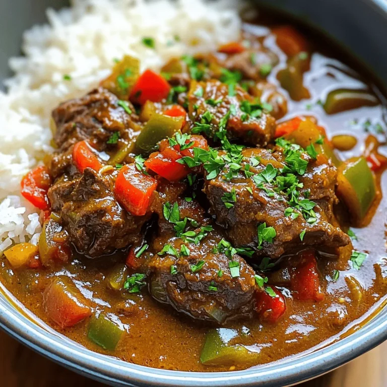 To make a great Nigerian beef stew, you need key ingredients. Here’s what you will need: - 1.5 lbs beef (cut into cubes) - 1 large onion (chopped) - 2 red bell peppers (blended) - 1 green bell pepper (blended) - 2 medium tomatoes (blended) - 4 cloves garlic (minced) - 1 inch ginger (grated) - 1/4 cup vegetable oil - 2 tablespoons tomato paste - 2 teaspoons ground coriander - 1 teaspoon curry powder - 1 teaspoon thyme - 1-2 fresh chili peppers (to taste, chopped) - 4 cups beef broth - Salt to taste - Fresh parsley or cilantro for garnish Choosing quality beef is important. Look for cuts with good marbling. This fat gives flavor and keeps the meat tender. Fresh vegetables also make a big difference. Choose bright, firm peppers and ripe tomatoes for the best taste. You can add more flavors to your stew. Consider these optional ingredients: - Smoked paprika - Bay leaves - Regional spices like curry leaves or alligator pepper Using smoked paprika adds a deep, sweet flavor. Bay leaves bring a nice aroma to the stew. Try different spices. They can change the taste and make your stew unique. You will need some basic kitchen tools to cook the stew: - A large pot - A wooden spoon - A blender for the peppers and tomatoes - A cutting board and knife for chopping These items help you prepare and cook the stew efficiently. With the right tools, the process becomes easier and more enjoyable. For the complete recipe, check out [Full Recipe]. 1. Heat the Oil: Start by heating 1/4 cup of vegetable oil in a large pot over medium heat. This helps in cooking the onions evenly. 2. Sauté the Onions: Add the chopped onion to the oil. Cook for about 5 minutes, stirring often, until they turn translucent. This step builds a strong base flavor. 3. Add Garlic and Ginger: Next, stir in 4 minced garlic cloves and 1 inch of grated ginger. Cook these for about 2 minutes. You want the kitchen to smell fragrant. 4. Blend the Peppers and Tomatoes: Add the blended red and green bell peppers along with 2 blended tomatoes. Mix everything well. Cook for 10-15 minutes until the sauce thickens slightly. This step adds depth to your stew. 5. Incorporate Spices: Stir in 2 tablespoons of tomato paste, 1 teaspoon of curry powder, 2 teaspoons of ground coriander, and 1 teaspoon of thyme. Cook for 5 more minutes. This will deepen the flavor. 6. Brown the Beef: Toss in 1.5 lbs of beef cubes. Brown the meat on all sides, about 5-7 minutes. This step creates a rich flavor. 7. Add Broth: Pour in 4 cups of beef broth. Make sure the meat is fully submerged. Bring the stew to a boil, then lower the heat to simmer. 8. Simmer: Let the stew simmer for 1 to 1.5 hours. This slow cooking makes the beef tender and allows the flavors to mix well. - Sautéing Vegetables: Always sauté your onions and garlic well. This step builds a strong base. Not cooking them enough can lead to a flat taste. - Browning the Beef: Brown the beef properly. This step creates a Maillard reaction that adds a rich, savory flavor to your stew. - Checking Tenderness: The beef is done when it easily falls apart with a fork. If it’s still tough, let it cook longer. - Visual Cues: The stew should have a thick, rich sauce. It should not be watery. Look for a deep color and a glossy finish. For more specifics, check out the Full Recipe for Nigerian Beef Stew. When making Nigerian Beef Stew, some common mistakes can spoil the dish. One frequent error is not browning the beef well. This step adds a rich flavor. Ensure you brown the beef in batches, so it cooks evenly. Another mistake is under-seasoning. Season at different stages of cooking for the best taste. Don't forget to taste as you go. This helps you adjust the seasoning to your liking. To make cooking easier, prep your ingredients ahead of time. Chop your onions, blend the peppers, and measure out spices. Store them in the fridge for up to a day. The stew often tastes better after sitting for a while. Let it rest for a few hours or overnight in the fridge. This allows the flavors to meld beautifully. Nigerian Beef Stew pairs well with many sides. Serve it with fluffy rice or fried plantains for a complete meal. You can also offer some crusty bread to soak up the sauce. Traditionally, people often serve it in a big bowl for sharing. Garnish with fresh parsley or cilantro for a nice touch. Enjoy this rich dish with friends and family for a true cultural experience. For the full recipe, check out the full recipe section. {{image_2}} Nigerian Beef Stew can change based on where you are in Nigeria. Each region adds its own twist. For example, in the north, cooks may use goat meat instead of beef. You might find more spices in the east, such as uziza seeds. In the south, fresh seafood can replace the beef. Vegetables like carrots or green beans can also be added for more texture and flavor. You can make a tasty meat-free version of Nigerian Beef Stew. Use mushrooms or lentils for a hearty texture. Replace the beef broth with vegetable broth for depth. Adding extra bell peppers or zucchini brings great flavor. You can also mix in smoked paprika to add a rich taste, similar to beef. Do you like heat? Add more fresh chilies for a spicy kick. For milder stew, remove the seeds from the chilies. Try using bell peppers instead of hot peppers. The type of chili you choose matters too. Scotch bonnet peppers give a fiery flavor, while jalapeños are milder. Adjust the number of chilies based on your taste. If you're ready to give it a try, check out the Full Recipe for details! To store leftover Nigerian Beef Stew, let it cool first. Once cool, transfer it to an airtight container. Place the container in the fridge. The stew stays fresh for up to 3-4 days. Always remember, the longer it stays, the more flavor it loses. Freezing is a great way to save Nigerian Beef Stew for later. Divide it into portions and place them in freezer-safe containers. Make sure to leave space at the top for expansion. When you want to eat it, take a portion out and let it thaw overnight in the fridge. To reheat the stew, you can use the microwave or stovetop. For the microwave, place the stew in a bowl and cover it. Heat it in short bursts, stirring in between. On the stovetop, pour the stew into a pot. Heat it on low, stirring regularly. This keeps the flavors rich and the texture just right. Enjoy your meal! Cooking Nigerian Beef Stew takes about two hours. You’ll spend around 20 minutes prepping the ingredients. Then, the stew simmers for about 1 to 1.5 hours. This time allows the beef to become tender and the flavors to blend well. Yes, you can use different cuts of beef. The best cuts are chuck or brisket. These cuts have more fat, making the stew richer. You can also use sirloin for a leaner option, but it may be less tender. Always cut the beef into cubes for even cooking. Common accompaniments include rice, pounded yam, or fufu. These sides soak up the rich sauce. You can also serve it with plantains for a sweet touch. Many enjoy Nigerian Beef Stew with a side of salad for freshness. Each choice enhances the meal's flavor and offers balance. Nigerian Beef Stew combines rich flavors with easy steps. We covered key ingredients, cooking techniques, and common mistakes. I hope these tips help you create a delicious meal. Remember, the best stew often tastes better the next day. Whether you enjoy it spicy or mild, there are options for everyone. Trust me, you’ll impress your family and friends with this dish. Enjoy cooking this classic stew and exploring its many variations!