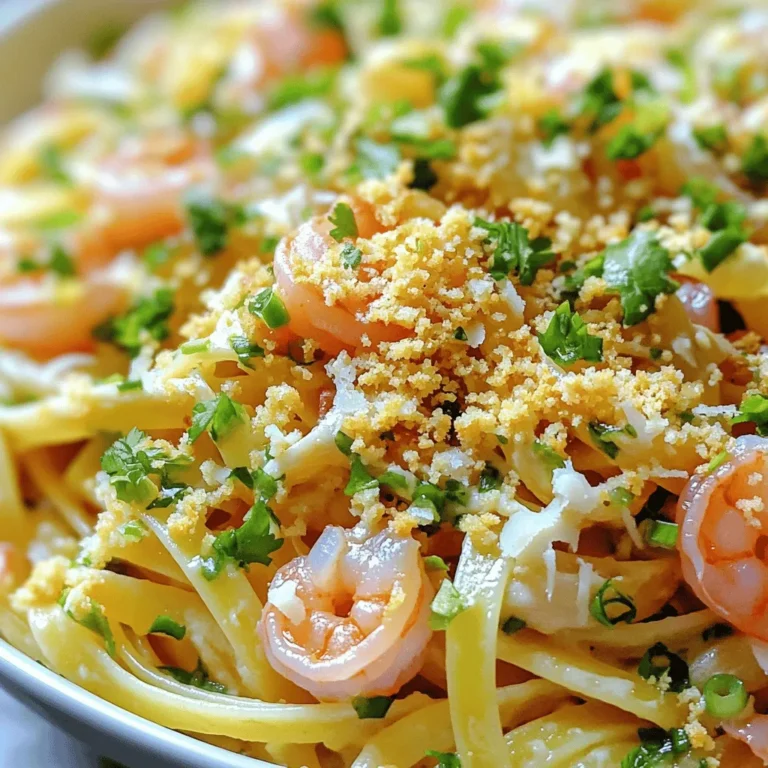To make Bang Bang Shrimp Pasta, you need a few key ingredients. Here’s the complete list to get you started: - 8 oz fettuccine or spaghetti - 1 lb medium shrimp, peeled and deveined - 1/2 cup mayonnaise - 1/4 cup sweet chili sauce - 1 teaspoon sriracha (adjust for spice preference) - 2 tablespoons lime juice - 2 tablespoons olive oil - 3 cloves garlic, minced - 1/4 cup green onions, chopped (for garnish) - 1/2 cup panko breadcrumbs - Salt and pepper to taste - Optional: Fresh cilantro leaves for garnish Gathering these ingredients is simple. You can find most of them in your kitchen or at a local store. The shrimp adds a nice touch, and the sauce brings bold flavors to the dish. The optional garnishes elevate the presentation and taste. Enjoy the process of cooking, as it will lead to a tasty meal! For the full recipe, check out the detailed steps provided. First, bring a large pot of salted water to a boil. Add your fettuccine or spaghetti. Cook it until it's al dente, which means it's firm yet cooked through. This usually takes about 8-10 minutes, but check the package for exact times. Once done, drain the pasta in a colander and set it aside. Next, grab a medium bowl for the sauce. Whisk together 1/2 cup mayonnaise, 1/4 cup sweet chili sauce, 1 teaspoon sriracha, and 2 tablespoons lime juice. Blend these until smooth. If you want it spicier, feel free to add more sriracha. Set this tasty sauce aside for later. In a large skillet, heat 2 tablespoons of olive oil over medium heat. Add 3 cloves of minced garlic and sauté for about one minute until it smells great. Then, raise the heat to medium-high and add 1 pound of medium shrimp. Season them with salt and pepper. Cook the shrimp for about 2-3 minutes on one side until they turn pink. Then flip them and cook for another minute. Now, it’s time to mix! Pour the Bang Bang sauce over the cooked shrimp. Toss gently until all the shrimp are coated. Reduce the heat to medium and add the cooked pasta to the skillet. Toss everything together until the pasta is evenly coated in that delicious sauce. For a crunchy topping, toast 1/2 cup of panko breadcrumbs in a small pan over medium heat. Stir them frequently for about 3-4 minutes until they turn golden brown. Finally, sprinkle the toasted breadcrumbs over the pasta before serving. Enjoy your Bang Bang Shrimp Pasta! For the full recipe, check out the earlier instructions. Timing is key when cooking Bang Bang Shrimp Pasta. Start by boiling water for the pasta. Once it reaches a rolling boil, add your fettuccine or spaghetti. Cook it until al dente. This usually takes about 8-10 minutes. While the pasta cooks, heat your skillet for the shrimp. This way, both will finish around the same time. You’ll have hot pasta and perfectly cooked shrimp ready to mix together. To make the sauce fit your taste, start with the sriracha. If you like it spicy, add more. If you prefer less heat, keep it simple. You can also mix in a bit of honey to balance the spice. This adds sweetness and makes the sauce creamy and tasty. Taste it as you go. This way, you can find the perfect heat level for you. Bang Bang Shrimp Pasta pairs well with several sides. A fresh green salad with light dressing is a great choice. Garlic bread also works well, giving you a nice crunch. For drinks, try a crisp white wine or sparkling water with lime. These drinks will enhance the meal and make it even more enjoyable. You can find the Full Recipe linked here to help you get started! {{image_2}} You can easily switch shrimp for chicken or tofu. For chicken, use cooked, diced chicken breast. Sauté it until golden brown. For tofu, press it to remove water and cut it into cubes. Sauté the tofu in olive oil until crispy. Both options taste great with the Bang Bang sauce. While fettuccine or spaghetti works well, you can try other pasta shapes. Penne or rigatoni hold sauce nicely and add fun texture. You might also use whole wheat or gluten-free pasta for a healthier choice. Just be sure to follow the cooking times on the package. To make a meat-free version, load your dish with vegetables. Bell peppers, zucchini, and broccoli work well. Sauté them until tender before adding the Bang Bang sauce. You can also add cooked chickpeas for protein. This way, you keep the meal filling and delicious. For the full recipe, check out my Bang Bang Shrimp Pasta recipe. Store your Bang Bang Shrimp Pasta in airtight containers. This keeps it fresh for later. Make sure it cools down before sealing. If you store it right, it can last 3 to 4 days in the fridge. To reheat, you can use the microwave or stovetop. If using a microwave, put it in a bowl and cover it lightly. Heat for 1 to 2 minutes, stirring halfway through. For the stovetop, add a splash of water or broth in a pan. Heat it on low, stirring gently. This helps keep the pasta soft and creamy. Yes, you can freeze Bang Bang Shrimp Pasta. Use freezer-safe containers, and store it for up to 2 months. When freezing, leave some space at the top. This allows the pasta to expand. To thaw, place it in the fridge overnight. Reheat it gently to enjoy the flavors again. For the full recipe, check the link. Bang Bang Shrimp Pasta is a fun dish that mixes shrimp with creamy sauce and pasta. It has a kick from the sriracha and a sweet touch from the chili sauce. This meal has grown popular for its bold flavors and quick prep time. You can whip it up in about 30 minutes, making it perfect for busy nights or special dinners. Yes, you can make Bang Bang Shrimp Pasta ahead of time. Cook the pasta and shrimp, but keep them separate. Store them in airtight containers. On the night you plan to serve, just reheat the pasta and shrimp together with the sauce. This saves you time and still gives you a fresh taste. To complete your meal, try serving a light salad or garlic bread. A fresh side salad with greens adds crunch and balance. Garlic bread is great for soaking up any extra sauce. For drinks, a chilled white wine or sparkling water pairs well with the flavors. Adjusting the spice level is easy. To make it spicier, add more sriracha to the sauce. Start with half a teaspoon and add more until it’s just right for you. If you prefer it milder, reduce the sriracha or skip it altogether. The sweet chili sauce still adds flavor. Bang Bang Shrimp comes from the United States. It started as an appetizer at a popular restaurant chain. The name comes from the sound of shrimp frying. The dish quickly grew in fame and made its way into home kitchens. Now, it’s a favorite for many who love bold flavors. This blog post explored the delicious Bang Bang Shrimp Pasta. We covered the key ingredients and how to cook them step-by-step. With tips to adjust spice levels and serving ideas, you can make it just right for your taste. You can easily switch proteins or make a veggie version. Proper storage and reheating also keep leftovers tasty. Now, you have the tools to create this flavorful dish. Enjoy cooking and savor each bite!