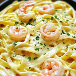 - 8 oz fettuccine pasta - 1 lb large shrimp, peeled and deveined - 2 tablespoons olive oil - 3 cloves garlic, minced - 1 cup heavy cream - 1 cup grated Parmesan cheese - 1 teaspoon lemon zest - 1 tablespoon freshly squeezed lemon juice - 1 teaspoon paprika - Salt and pepper to taste - Fresh parsley, chopped (for garnish) Gathering the right ingredients is key to making this creamy shrimp pasta shine. Start with fettuccine pasta, as it holds the sauce well. Large shrimp work best because they are meaty and cook quickly. Use fresh garlic for a strong aroma and flavor. Heavy cream creates that rich, velvety sauce, while grated Parmesan adds a savory touch. For extra zest, lemon zest and lemon juice brighten the dish. Paprika brings a mild warmth that complements the shrimp. Don't forget to season with salt and pepper for balance. Finally, fresh parsley not only adds color but also a hint of freshness to each bite. Check out the Full Recipe for a complete guide to making this delightful dish! Start by boiling a large pot of salted water. Add the fettuccine and cook according to the package instructions. This usually takes about 8 to 10 minutes. Once the pasta is al dente, drain it. Remember to save a cup of the pasta water for later. In a large skillet, heat 2 tablespoons of olive oil over medium heat. When the oil is hot, add 1 pound of large shrimp. Cook the shrimp for about 2 to 3 minutes on each side. The shrimp should turn pink and opaque. Once cooked, remove the shrimp from the skillet and set it aside. In the same skillet, add 3 cloves of minced garlic. Sauté the garlic for about 1 minute until it smells good. Next, pour in 1 cup of heavy cream. Let this simmer gently. Gradually whisk in 1 cup of grated Parmesan cheese. This will make the sauce creamy and rich. Now, return the cooked shrimp to the skillet. Add the drained fettuccine next. Toss everything together gently to coat the pasta and shrimp in the creamy sauce. If the sauce seems too thick, add a bit of the reserved pasta water to adjust the consistency. Cook the pasta and shrimp together for just another minute. This allows the flavors to blend well. Now, plate the creamy shrimp pasta. Finally, garnish with fresh chopped parsley for a touch of color and flavor. Enjoy this delightful dish! For the full recipe, check out the details above. To cook shrimp well, aim for a duration of 2-3 minutes per side. This short time is key to tender shrimp. Look for shrimp that turn pink and opaque. When they curl into a C shape, they are ready to eat. You can adjust the sauce's thickness using reserved pasta water. Start with a tablespoon and add more if needed. This helps the sauce cling to the pasta. When whisking in cheese, do it slowly. This way, it melts smoothly into the sauce. To boost flavor, consider adding spices like red pepper flakes or fresh basil. These add a nice kick. If you want a cheese alternative, try nutritional yeast or a dairy-free cheese. These can provide a unique twist to the dish. For the full recipe, check out the detailed instructions to make this creamy shrimp pasta. {{image_2}} You can change the pasta for this dish. Try whole grain or gluten-free pasta. Both options work well. Whole grain adds more fiber. Gluten-free pasta is great for those with allergies. Look for brands that offer good texture. Adding veggies makes your dish colorful and healthy. Spinach is a great choice. It wilts nicely in the sauce. Cherry tomatoes add sweetness and a pop of color. You can also use bell peppers for crunch. Just sauté them with garlic for extra flavor. Want to switch up the protein? Chicken works well in this dish. Cook it the same way as the shrimp. Scallops are another tasty option. They cook quickly and add a rich flavor. For a plant-based choice, try tofu or chickpeas. Both absorb flavors well and make the dish filling. To store leftovers, place the creamy shrimp pasta in an airtight container. Make sure it cools down first. This helps keep it fresh. Store it in the fridge for up to three days. If you see any signs of spoilage, like a bad smell or mold, throw it away. Freezing creamy shrimp pasta is a good option if you want it for later. First, let it cool down completely. Then, place it in a freezer-safe container or bag. Remove as much air as possible to prevent freezer burn. You can freeze it for up to two months. To use it, thaw it in the fridge overnight before reheating. When reheating creamy shrimp pasta, do it gently. You can use the stove or microwave. If using the stove, add a splash of water or cream to keep it moist. Heat over low to medium heat, stirring often. If using the microwave, heat in short bursts of 30 seconds. Stir in between to avoid hot spots. This way, you keep the taste and texture nice and creamy. For the full recipe, check out the section above! I recommend using large shrimp for this dish. They have a nice bite and cook well. Fresh shrimp is always the best choice for flavor. If fresh shrimp is not available, frozen shrimp works too. Just ensure they are peeled and deveined. If you use frozen shrimp, thaw them in the fridge overnight. This keeps them firm and tasty. Yes, you can make creamy shrimp pasta dairy-free! Use coconut cream or cashew cream instead of heavy cream. Nutritional yeast can replace Parmesan cheese for a cheesy flavor. There are many brands of dairy-free cheese that melt well too. Just check the labels to ensure they fit your needs. Creamy shrimp pasta stays good in the fridge for about three days. Store it in an airtight container to keep it fresh. When reheating, add a splash of water or broth to help it stay creamy. Make sure it heats through to a safe temperature. Absolutely! If you like a kick, add red pepper flakes or cayenne pepper. Start with a small amount and adjust to your taste. You can also add a dash of hot sauce for extra flavor. Fresh herbs like cilantro can add a nice twist too. This blog post shared a simple and tasty creamy shrimp pasta recipe. You learned about essential ingredients, step-by-step cooking instructions, and tips for perfect shrimp. You can customize this dish with various pasta, veggies, or proteins. Remember to store leftovers properly for later enjoyment. Cooking can be both fun and rewarding, especially with straightforward recipes. Enjoy creating your creamy shrimp pasta!