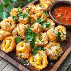 - 2 cups refrigerated or frozen cheese tortellini - 1 cup breadcrumbs (panko recommended for crunch) - ½ cup grated Parmesan cheese - 2 large eggs, beaten - 1 teaspoon garlic powder - ½ teaspoon dried Italian herbs - Salt and pepper to taste - Fresh parsley, chopped for garnish In this recipe, I focus on a few key elements. First, the cheese tortellini. I prefer using fresh or frozen cheese tortellini. Both options work well, but fresh tortellini will save you some time. For the best crunch, I recommend panko breadcrumbs. They add a delightful texture that makes each bite so satisfying. Next is the Parmesan cheese. This adds a rich flavor that pairs perfectly with the tortellini. The grated form mixes well with breadcrumbs. It helps create a crispy coating. You also need two large eggs, beaten. This will help the breadcrumbs stick to the tortellini. In the seasoning mix, I add garlic powder and Italian herbs. They bring out the tortellini's flavors and give it a nice aroma. Don't forget the salt and pepper for taste! Lastly, fresh parsley is a great garnish. It adds color and a fresh touch to your dish. For the full recipe, check out the details above. Enjoy your cooking adventure! First, cook the frozen tortellini. Follow the package instructions carefully. Most of the time, this means boiling them in salted water. You want to cook them until they are al dente. This means they should be firm, not too soft. Once done, drain the tortellini in a colander. Let them cool for a few minutes. Cooling helps them hold their shape when frying. Now, let’s make the breading mix. In a bowl, combine the breadcrumbs, grated Parmesan cheese, garlic powder, dried Italian herbs, salt, and pepper. Mix it well. In a separate bowl, beat two large eggs. You will dip each tortellini into the egg first. Let the excess egg drip off. Then, coat it in the breadcrumb mixture. Press down gently to make sure the crumbs stick. This step is key for the crunch! Next, heat some vegetable oil in a deep skillet over medium-high heat. You want about ½ inch of oil. Wait until it shimmers, which means it’s hot enough. Carefully add the breaded tortellini in small batches to the hot oil. Fry each batch for about 2-3 minutes on each side. You want them golden brown and crispy. Use a slotted spoon to take them out and place them on a paper towel-lined plate. This helps drain any extra oil. Enjoy your crispy tortellini as a delightful snack! For the full recipe, check out the detailed instructions above. To get the best crunch, I always use panko breadcrumbs. Panko is lighter and flakier than regular breadcrumbs. This texture helps the tortellini get that nice, crispy layer you want. When you bite into them, you’ll hear that satisfying crunch. The frying temperature is crucial too. Heat your oil to about 350°F (175°C). If the oil is too cool, the tortellini can become soggy. If it's too hot, they can burn quickly. A deep-frying thermometer can help you keep track. For dipping, marinara sauce is a classic choice. Its tomato flavor pairs well with the cheesy tortellini. You can also try ranch or garlic aioli for a fun twist. When serving, arrange the crispy tortellini on a nice plate. You can sprinkle some extra Parmesan on top for added flavor. A few sprigs of fresh parsley not only add color but also a fresh taste. Your guests will love the look and the taste! For the full recipe, check out the ingredients and steps above! {{image_2}} You can easily change the taste of your crispy tortellini. Adding spices or herbs can give you new flavors. For a kick, try red pepper flakes or smoked paprika. Fresh herbs like basil or parsley can brighten the dish. Using different cheeses can also change the taste. Instead of Parmesan, try mozzarella for a gooey texture. You can also use cheddar for a sharper flavor. Mixing these cheeses can create a unique blend that excites your taste buds. If you want a healthier option, consider baking instead of frying. Preheat your oven to 400°F (200°C). Place the breaded tortellini on a baking sheet lined with parchment paper. Spray them lightly with oil to ensure they crisp up. Bake for about 15-20 minutes, flipping halfway through. This method gives you a crunchy snack without all the oil. You can also use an air fryer for a quick and easy method. Preheat your air fryer to 375°F (190°C). Arrange the breaded tortellini in a single layer in the basket. Cook for about 10-12 minutes, shaking the basket halfway through. This method keeps the tortellini crispy and delicious with less oil. For the full recipe, check out the detailed steps and tips included above. To keep your crispy fried tortellini fresh, store them in an airtight container. Place parchment paper between layers to prevent sticking. You can refrigerate them for up to 3 days. For longer storage, freeze the tortellini in a single layer on a baking sheet. Once frozen, transfer them to a freezer-safe bag. They will stay fresh for about 2 months. To reheat your tortellini, use an oven for the best results. Preheat it to 375°F (190°C). Spread the tortellini on a baking sheet and heat for about 10-15 minutes. This method keeps them crispy. Avoid using a microwave, as it may make them soggy. If you must use a microwave, place a paper towel over the plate to absorb moisture. Yes, you can use frozen tortellini. They work great for this recipe. Just cook them according to the package instructions. This ensures they are tender and ready to fry. If you use fresh tortellini, skip the boiling step. Just coat them in the egg and breadcrumbs directly. The best oils for frying are vegetable and canola oil. These oils have high smoke points, which means they can handle the heat well. Olive oil is another option, but it has a lower smoke point. This can lead to a burnt taste if you fry at high heat. I prefer vegetable oil for its neutral flavor. To make this recipe vegetarian-friendly, choose cheese-filled tortellini. You can also add extra veggies. Try spinach or mushrooms for added flavor. If you want to replace the cheese, use vegan cheese or nutritional yeast. This keeps the crunch and flavor without meat. Frying tortellini takes about 2-3 minutes on each side. You want them golden brown and crispy. Fry in small batches to keep the oil hot. This helps them cook evenly. Use a slotted spoon to remove them when done. Drain on paper towels to soak up extra oil. For best results, keep an eye on the color. This recipe highlights the joy of crispy cheese tortellini. You learned the key ingredients, from tortellini to seasoning. The step-by-step process ensures you can easily achieve the perfect crunch. Tips for serving and storage keep it fresh and enjoyable later. Feel free to explore variations to suit your taste. Whether frying or baking, this dish is versatile and delicious. Now go ahead and make it your own! Enjoy your cooking adventure with these tasty tortellini bites.