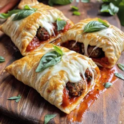 To make these hot pockets, you will need: - 1 batch of homemade or store-bought vegan meatballs (or 1 cup lentils, cooked and mashed) - 1 cup vegan mozzarella cheese, shredded - 1 cup marinara sauce - 2 cups all-purpose flour - 1 teaspoon baking powder - ½ teaspoon salt - ¾ cup plant-based milk (almond or soy) - 2 tablespoons olive oil - 1 teaspoon Italian seasoning - Fresh basil leaves for garnish (optional) These ingredients come together to create a warm and tasty meal. The dough gives a soft bite, while the filling brings a burst of flavor. I love using brands that focus on quality and taste. For vegan meatballs, I recommend Beyond Meat or Gardein. Both options offer great flavor and texture. For mozzarella, Daiya and Miyoko's Creamery provide creamy, meltable cheese that works perfectly in this recipe. These brands are widely available, making them easy to find. While the main ingredients shine, you can add even more flair. Consider including: - Chopped garlic for a stronger flavor - Red pepper flakes for a kick of heat - Fresh spinach for added nutrients and color - Nutritional yeast for a cheesy taste without the dairy These optional ingredients can transform your hot pockets into a unique dish. Feel free to mix and match to find your favorite flavor combinations. For the complete cooking steps, check out the Full Recipe. Start by mixing your flour, baking powder, and salt in a large bowl. Make sure to combine them well. Next, slowly add in the plant-based milk and olive oil. Stir until a soft dough forms. Once it’s mixed, lightly flour a clean surface. Knead your dough for about five minutes. You want it to be smooth and elastic. After kneading, cover the dough with a kitchen towel. Let it rest for 15 minutes to relax the gluten. After the dough has rested, divide it into four or six equal pieces. Roll each piece into a circle, about six inches wide. This will be the base for your hot pockets. On one half of each circle, place a few vegan meatballs, a spoonful of marinara sauce, and a sprinkle of vegan mozzarella cheese. Make sure not to overfill them. Fold the other half over the filling. Use a fork to crimp the edges and seal them tight. Preheat your oven to 375°F (190°C) while you shape the hot pockets. Line a baking sheet with parchment paper. Place the filled hot pockets on the sheet. Bake for 20 to 25 minutes, or until they turn golden brown. When they are done, take them out and let them cool slightly. Serve warm with extra marinara sauce for dipping. If you like, garnish with fresh basil leaves for a pop of color and flavor. This dish is perfect for sharing or enjoying on your own. Check out the Full Recipe for more details! To make soft and flaky dough, use fresh flour. Mix it well with baking powder and salt. Gradually add plant-based milk and olive oil. This step helps create a smooth texture. Knead the dough on a floured surface for about five minutes. Let the dough rest for at least 15 minutes. Resting allows the gluten to relax, giving you a better dough. To prevent filling from leaking, don’t overfill each pocket. A spoonful of marinara and a few meatballs work best. Make sure to seal the edges tightly. Using a fork to crimp the edges creates a strong seal. If you notice any gaps, press the edges more firmly. This helps keep all the goodness inside. Adding seasonings can make a big difference. Italian seasoning adds a nice depth to the filling. You can also sprinkle a little garlic powder for extra flavor. Consider using fresh herbs like basil or parsley. These give a fresh taste and aroma. Feel free to experiment with your favorite spices. A pinch of red pepper flakes adds a kick if you like some heat. {{image_2}} To make gluten-free hot pockets, use a gluten-free flour blend. You can find these at most grocery stores. Mix the gluten-free flour with the baking powder and salt. Substitute plant-based milk with a similar amount of water or plant yogurt. This will help keep the dough moist and tasty. Knead the dough like regular dough but be gentle. Gluten-free dough can be more fragile, so handle it with care. If you want to change up the protein in your hot pockets, try different options. You can use cooked lentils, chickpeas, or even tempeh. For a fun twist, use jackfruit for a pulled texture. If you miss meat, try store-bought vegan meat crumbles. They are easy to find and cook quickly. Each option offers a unique taste and texture, making your hot pockets exciting. You can easily modify the recipe to fit your taste. Adding spices like cumin or smoked paprika can bring a new flavor. For a spicy kick, mix in some red pepper flakes or jalapeños. If you love veggies, consider adding sautéed mushrooms, spinach, or bell peppers to the filling. You can also change the cheese to a different vegan variety. This allows you to create a hot pocket that suits your cravings perfectly. For the full recipe, refer back to the main section. To keep your leftover hot pockets fresh, let them cool first. Place them in an airtight container. This helps keep them from drying out. You can also wrap each hot pocket in plastic wrap. Store them in the fridge for up to three days. If you want to save them for later, freezing is a great option. Wrap each cooled hot pocket in foil or plastic wrap. Place them in a freezer-safe bag. They will last up to three months in the freezer. Just remember to label the bag with the date. To reheat, you have a few options. The oven is the best method for crispiness. Preheat your oven to 350°F (175°C). Place the hot pockets on a baking sheet and heat for about 15-20 minutes. For a quicker method, use the microwave. Heat for 1-2 minutes, but the crust may not be as crisp. Enjoy your hot pockets warm and delicious! For the full recipe, check out the Vegan Meatball Mozzarella Hot Pockets. You can use many options for vegan meatballs. Some popular choices are chickpeas, lentils, or mushrooms. Store-bought brands like Beyond Meat or Gardein work well too. You can also make your own using beans, breadcrumbs, and spices. This way, you control the flavor and texture. Yes, store-bought dough is a great time-saver. Look for pizza or biscuit dough in the refrigerated section. Just make sure it’s vegan. This will help you skip the mixing and kneading steps. Using it will still give you tasty hot pockets. You can easily prepare these hot pockets in advance. Make the dough and filling, then assemble them. Place the hot pockets in the fridge for a day or two. You can also freeze them for up to three months. Just bake them straight from the freezer when you’re ready to eat. For more details, check the Full Recipe. You learned about making vegan meatball mozzarella hot pockets. We covered key ingredients, brands, and optional flavors. I shared easy steps for dough, shaping, and baking. You now have tips for texture and flavor, plus variations for different diets. Making hot pockets at home gives you control over taste and ingredients. Enjoy the process, get creative, and share your tasty results!