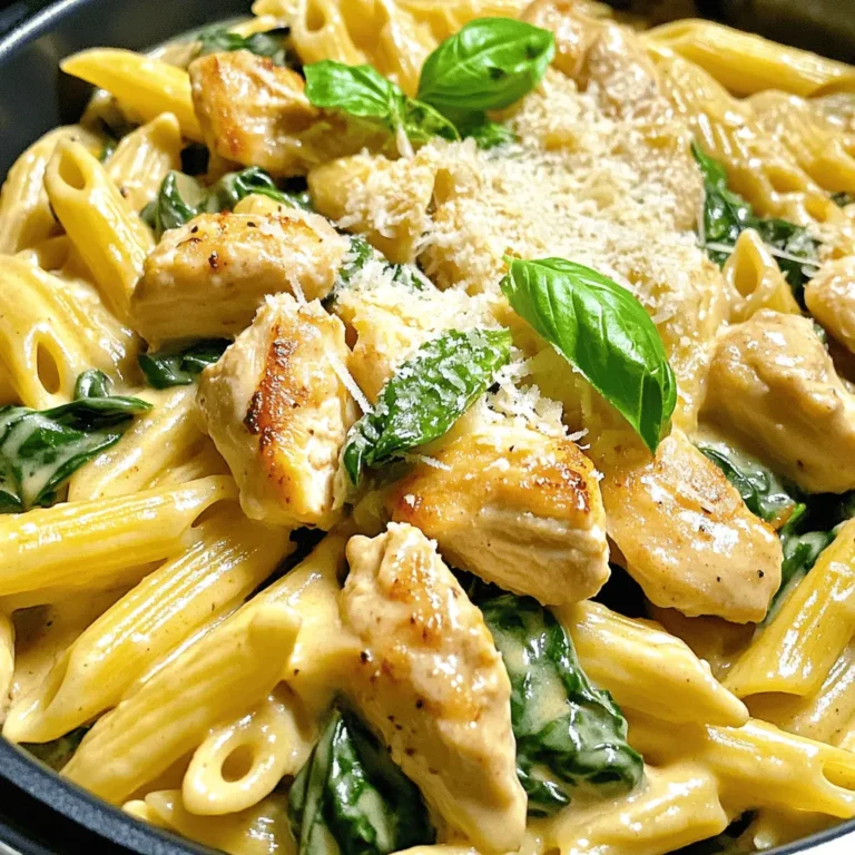 To make Instant Pot creamy chicken pasta, you need some key items. Here is what you will need: - 2 tablespoons olive oil - 1 pound boneless, skinless chicken breasts, cut into bite-sized pieces - 1 teaspoon garlic powder - 1 teaspoon onion powder - 1/2 teaspoon paprika - Salt and pepper to taste - 1 cup chicken broth - 1 cup heavy cream (or coconut milk for a dairy-free option) - 8 ounces pasta (penne or fusilli work well) - 1 cup spinach, roughly chopped - 1/2 cup grated Parmesan cheese (or nutritional yeast for a dairy-free option) - Fresh basil, for garnish These ingredients come together to create a rich and creamy dish. You can add your twist to the dish with these optional ingredients: - Cherry tomatoes, halved - Mushrooms, sliced - Bell peppers, diced - Artichoke hearts, drained - Red pepper flakes for heat These extras can make your meal more colorful and tasty. If you lack some ingredients or want to change things up, try these substitutions: - Use vegetable broth instead of chicken broth for a vegetarian option. - Swap heavy cream for Greek yogurt for a lighter sauce. - Try whole wheat pasta for added fiber. These swaps keep the dish delicious while accommodating different diets. For the complete recipe, check the [Full Recipe]. Start by setting your Instant Pot to 'Sauté' mode. Add two tablespoons of olive oil. Let the oil heat for a minute or so. Next, add one pound of chicken pieces to the pot. Sprinkle in one teaspoon of garlic powder, one teaspoon of onion powder, and half a teaspoon of paprika. Season with salt and pepper to taste. Sauté the chicken for about 4-5 minutes. You want it to turn light brown. This step adds flavor and color to your dish. Now, it's time to add the liquid. Pour in one cup of chicken broth, scraping the bottom of the pot. You want to lift those tasty bits stuck to the pot. Then, stir in eight ounces of pasta. Penne or fusilli works best here. Add one cup of heavy cream as well. Make sure the pasta is fully submerged in the liquid. Close the lid and set the vent to 'Sealing'. Cancel 'Sauté' mode and choose 'Manual' or 'Pressure Cook'. Set the timer for 6 minutes. When the timer goes off, do a quick release of the pressure. Carefully turn the valve to 'Venting'. Once you open the lid, stir in one cup of chopped spinach and half a cup of grated Parmesan cheese. The spinach will wilt, and the cheese will melt into a creamy sauce. Taste your dish and adjust the seasoning if needed. Serve your creamy chicken pasta right away, garnished with fresh basil for that perfect touch. Enjoy this flavorful delight! For the full recipe, check out the link. Using an Instant Pot can seem tricky, but it’s simple once you learn. Always ensure the seal on the lid is tight. This helps build pressure quickly. Avoid overfilling the pot. Leave space for steam to escape. Use the right liquid amount. For this creamy chicken pasta, one cup of broth works best. Always release pressure carefully to avoid steam burns. To boost the taste of your creamy chicken pasta, consider some easy tricks. Start with fresh herbs like basil or parsley. They add color and taste. You can also try adding a squeeze of lemon juice. This brightens up the dish. For a spicy kick, add red pepper flakes while cooking. Try using homemade chicken broth for a richer flavor. Cooking in an Instant Pot saves time, but timing is key. For this recipe, cook the chicken for about 4-5 minutes on 'Sauté' mode. After adding the pasta and cream, set the timer for 6 minutes on high pressure. This ensures the pasta is tender but not mushy. If you're unsure, it's better to undercook slightly. You can always cook it a bit more if needed. Try these tips for a delicious meal! For the complete cooking process, check the Full Recipe. {{image_2}} You can easily make your creamy chicken pasta gluten-free. Use gluten-free pasta instead of regular pasta. Many brands offer great options like brown rice or chickpea pasta. They cook similarly in the Instant Pot. Ensure your chicken broth is also gluten-free. This simple swap keeps the dish tasty and safe for those with gluten allergies. If you want a vegetarian version, swap the chicken for veggies. Try using mushrooms, zucchini, or bell peppers. Sauté them in the olive oil first, just like you would with chicken. You can also add canned chickpeas for protein. Use vegetable broth instead of chicken broth. This keeps the dish hearty and full of flavor while making it plant-based. You can add your favorite flavors to this dish. For a spicy kick, add red pepper flakes or diced jalapeños. If you want a fresh taste, try adding lemon juice or zest. Herbs like thyme or oregano can also boost the flavor. For a smoky touch, use smoked paprika instead of regular paprika. These easy changes make the dish feel new each time you cook it. For the full recipe, check out the complete instructions and tips to create this delightful meal. After you enjoy your meal, let the pasta cool. Store it in an airtight container. It will stay fresh in the fridge for up to three days. Make sure to label your container with the date. This helps you keep track of freshness. If you can, reheat only the amount you plan to eat. You can freeze the leftover creamy chicken pasta too! First, let it cool completely. Then, place it in a freezer-safe bag. Squeeze out as much air as you can. This helps prevent freezer burn. The pasta can last for about three months in the freezer. When you are ready to eat, thaw it in the fridge overnight. To reheat, you can use the microwave or stove. If using the microwave, place the pasta in a bowl. Add a splash of water to keep it moist. Heat it for about two minutes, stirring halfway. On the stove, warm it in a pan over low heat. Stir often to avoid sticking. Check the temperature and enjoy your creamy chicken pasta again! For the complete recipe, check out the Full Recipe. You can tell the chicken is done when it reaches 165°F. Use a meat thermometer for this. The chicken should look white and no longer pink. Cut into a piece to check the inside. If it is juicy and white, it is ready to eat. Yes, you can use many types of pasta. Penne and fusilli are great choices. You can also try spaghetti or rotini. Just make sure to follow the cooking time for the type you pick. Adjust the liquid if needed. This dish pairs well with many sides. A fresh green salad keeps it light. Garlic bread is a tasty option too. You could also serve steamed veggies for a healthy choice. If you like, add some fruit for a sweet finish. For the full recipe, check out the Instant Pot Creamy Chicken Pasta. This blog covered all you need for creamy chicken pasta. We explored key ingredients, step-by-step cooking, and useful tips. I shared variations and smart storage ideas too. Keep these tips in mind as you cook. You'll make a dish that's tasty and satisfying. Enjoy your homemade meal and feel proud of what you create!