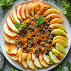 To make Healthy Apple Nachos, you will need: - 2 large apples (like Fuji or Honeycrisp), sliced - 1/4 cup natural almond butter (or peanut butter) - 1 tablespoon honey (or maple syrup for vegan option) - 1/4 cup granola (your choice) - 2 tablespoons mini dark chocolate chips (optional) - 1 tablespoon chia seeds or sunflower seeds - 1/2 teaspoon cinnamon - Fresh mint leaves for garnish (optional) These ingredients come together to create a sweet and crunchy treat. For apples, I love using Fuji or Honeycrisp. They are sweet and crisp. When it comes to nut butter, brands like Justin's or Skippy offer great options. For honey, local raw honey adds a nice touch. If you're vegan, try maple syrup from brands like Grade A or Grade B. For granola, I recommend Nature Valley or Purely Elizabeth for tasty choices. You can swap out apples for pears or bananas if you want. Any nut butter works, too, like cashew or sunflower butter. If you want a different sweetener, agave syrup is a great choice. Instead of granola, you can use crushed nuts or seeds for crunch. You can skip chocolate chips for a lighter version or use dried fruit instead. Start by washing the apples well. This step is key for freshness. Next, remove the core from each apple. Slice them into thin, even rounds. Aim for about 1/4 inch thick. Arrange the apple slices in a single layer on a large plate. This makes them easy to top later. In a small bowl, add the almond butter. You can also use peanut butter if you prefer. Measure out 1/4 cup and place it in the bowl. Then, add 1 tablespoon of honey or maple syrup for a vegan version. Warm the mixture in the microwave for 15 to 20 seconds. Stir until it blends well and becomes smooth. Drizzle the almond butter mixture over the sliced apples. Make sure to coat them well. Next, sprinkle the granola evenly across the apple slices. If you like, add mini dark chocolate chips for a sweet touch. Then, sprinkle chia seeds or sunflower seeds on top. Finally, dust 1/2 teaspoon of cinnamon over everything. This adds a warm flavor. If you want, garnish with fresh mint leaves for a lovely finish. Enjoy your Healthy Apple Nachos! Check out the Full Recipe for more details. To get the best apple slices, use a sharp knife. Cut each apple into even rounds. Aim for a thickness of about a quarter-inch. This size helps with topping coverage and keeps them sturdy. If you want, you can use a mandoline for even slices. Just be careful with your fingers! You can make your apple nachos unique with extra toppings. Try adding nuts for crunch. Walnuts or almonds work well. Dried fruit like cranberries or raisins adds sweetness. For a fun twist, use yogurt instead of almond butter. This gives a creamy texture and a different flavor. Serve the nachos on a big plate to show off the colors. Arrange the apple slices in a circle for a nice look. Drizzle the almond butter mix over the apples in a zigzag. Sprinkle toppings evenly to make them pop. For a touch of green, add mint leaves on top. This makes your dish not just tasty but pretty too. {{image_2}} You can make apple nachos vegan and nut-free easily. Swap almond butter for sunflower seed butter. Use maple syrup instead of honey. This way, you keep the flavor and stay plant-based. Mix flavors to make your nachos special. Try adding dried fruit like cranberries or raisins. You could also use coconut flakes for a tropical twist. For a spicy kick, add a dash of cayenne pepper. Each choice brings new taste to your snack. Use seasonal fruits to change your nachos with the times. In fall, add sliced pears or pomegranate seeds. In winter, sprinkle on some citrus zest for brightness. Fresh berries in summer make a colorful and tasty topping. These additions keep your nachos fresh and fun. For the full recipe, check out how to make Healthy Apple Nachos! To keep your healthy apple nachos fresh, store them right. Use an airtight container. This limits air exposure, which can make apples brown. If you want to keep them crunchy, add toppings later. Store sliced apples separately from the almond butter and other toppings. If you have leftover apple nachos, place them in a sealed container. It’s best to keep them in the fridge. Avoid adding toppings until you're ready to eat. This helps maintain texture and flavor. The almond butter can be stored in a separate jar. Healthy apple nachos stay fresh for about one day in the fridge. After that, the apples may get too soft. To enjoy them best, aim to eat them on the same day they are made. For the full recipe, check back to make these tasty snacks! Yes, you can use many types of apples for this recipe. Fuji and Honeycrisp are my favorites. They are sweet and crisp. Other good choices include Gala, Granny Smith, and Braeburn. Each type gives a unique taste and texture. You can mix different apples for more flavor. Just remember to choose fresh apples for the best crunch. If you want to skip chocolate chips, try these options. You can use dried fruit like raisins or cranberries. They add natural sweetness and chew. Chopped nuts or seeds also work well. They bring crunch and healthy fats. You can even add coconut flakes for a tropical twist. Each alternative boosts flavor without added sugar. Making apple nachos gluten-free is easy! All the ingredients in the recipe are naturally gluten-free. Just ensure your granola is gluten-free. Many brands offer great options. Always check the label to be safe. This way, you can enjoy this tasty snack without worry. This blog post shared how to make delicious apple nachos. We explored the essential ingredients and helpful brands. I offered easy steps to prepare the apples and mix almond butter. You can customize your nachos with yummy toppings and variations. We also covered how to store leftovers to keep them fresh. In the end, apple nachos are a fun and tasty snack. Enjoy making them your way, and share with friends!