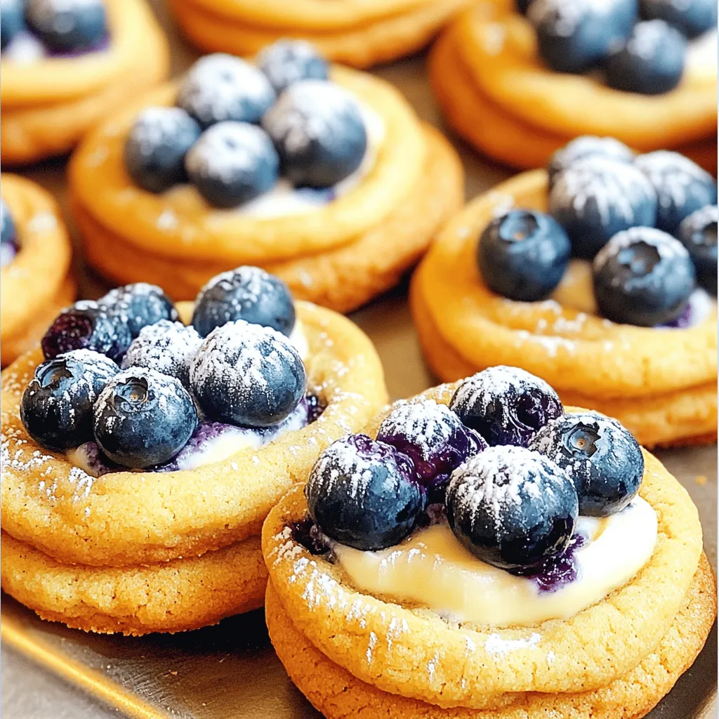 Making Easy Blueberry Cheesecake Cookies is simple and fun. Here’s what you need: - 1 cup all-purpose flour - 1/2 teaspoon baking soda - 1/4 teaspoon salt - 1/2 cup unsalted butter, softened - 1/2 cup cream cheese, softened - 1/3 cup granulated sugar - 1/3 cup brown sugar, packed - 1 teaspoon vanilla extract - 1/2 cup fresh blueberries - 1/4 teaspoon lemon zest - 1/4 cup powdered sugar (for dusting, optional) These ingredients work together to create a soft, creamy cookie that bursts with blueberry flavor. The cream cheese adds richness, while the blueberries give a fresh twist. When you mix them, you create a cookie that feels like a dessert and tastes like a dream. Using fresh blueberries is key. They add moisture and sweetness. You can also try using lemon zest. It brightens the cookies and enhances the blueberry taste. If you want a little extra sweetness, the powdered sugar dusting is a nice touch. It makes the cookies look pretty too! For the full recipe, check out the detailed steps later. Happy baking! First, preheat your oven to 350°F (175°C). This step is key for even baking. While the oven warms up, line a baking sheet with parchment paper. This prevents sticking and makes cleanup easy. Next, grab a small bowl and mix together the flour, baking soda, and salt. This dry mixture adds structure to your cookies. Set it aside for now. In a large bowl, cream together the softened butter and cream cheese. Add the granulated sugar, brown sugar, and vanilla extract. Beat the mixture until it feels creamy and smooth. This creates a rich base for your cookies. Now, add the dry mixture to the wet ingredients. Stir gently until just combined. Be careful not to overmix; this helps keep your cookies soft. Next, fold in the fresh blueberries and lemon zest. Use a spatula to do this, and handle the berries gently. You want to keep them whole for bursts of flavor in every bite. Using a tablespoon, scoop out the dough and place it on the prepared baking sheet. Make sure to leave space between each scoop. This space allows the cookies to spread while baking. Bake the cookies for 10 to 12 minutes. You want the edges to turn lightly golden, while the centers might look soft. This is okay! After baking, let the cookies cool on the sheet for about 5 minutes. Then, transfer them to a wire rack to cool completely. If you like, dust the cookies with powdered sugar for a sweet finish. For the full recipe, check the earlier section! To make the best blueberry cheesecake cookies, pay close attention to baking time and temperature. Preheat your oven to 350°F (175°C). Bake the cookies for 10-12 minutes. The edges should be lightly golden. The centers can look soft but will firm up as they cool. To check if your cookies are done, look for golden edges. Use a toothpick to test the center. If it comes out clean or with a few crumbs, your cookies are ready. If you need a cream cheese alternative, use mascarpone cheese or Greek yogurt. Both will keep the rich flavor of your cookies. For a lighter option, you can swap granulated sugar for coconut sugar or honey. These options add a unique taste and help lower the glycemic index. For a beautiful finish, dust your cookies with powdered sugar after they cool. This adds a sweet touch and makes them look fancy. Serve these cookies with a scoop of vanilla ice cream or fresh whipped cream. They pair well with a cup of tea or coffee for a delightful dessert experience. For the full recipe, check out the Blueberry Cheesecake Cookies section. {{image_2}} You can make your blueberry cheesecake cookies even more fun. Adding spices like cinnamon or nutmeg adds warmth. A pinch of these spices can elevate the sweet flavor. You can also try other fruits. Raspberries or strawberries work great in this recipe. They pair well with the cream cheese and blueberries. Some people need special diets. If you want a gluten-free version, use gluten-free flour. It works just like regular flour. For a vegan option, swap out the cream cheese for a plant-based cream cheese. You can also use coconut oil instead of butter. These changes keep the cookies tasty for everyone. You can change these cookies for the season. For holidays, add spices like ginger or cloves. This will give your cookies a festive touch. In summer, try adding lemon zest or even some coconut flakes. These flavors make the cookies bright and refreshing. For the full recipe, check the details above. Enjoy playing with these variations to make your cookies unique! To keep your blueberry cheesecake cookies fresh, store them in an airtight container. This will help prevent them from drying out. Place a piece of parchment paper between layers if you stack them. Keep the container at room temperature, away from direct sunlight. If you want to save some cookies for later, freezing is a great option. First, let the cookies cool completely. Then, place them in a single layer on a baking sheet. Freeze for about an hour. After they are firm, transfer them to a freezer bag. Make sure to remove as much air as possible. To enjoy later, thaw the cookies in the fridge overnight. These cookies stay fresh for about five days at room temperature. If you freeze them, they can last up to three months. Just remember to label your bags with the date. This way, you can enjoy your delicious blueberry cheesecake cookies whenever you like! For the full recipe, check out the [Full Recipe]. How do I know when the cookies are done? You will know the cookies are done when the edges turn light golden brown. The centers may look soft. This is normal. Remove them from the oven and let them cool. Can I use frozen blueberries? Yes, you can use frozen blueberries. Just make sure to thaw and drain them first. This prevents excess moisture in the cookies. Gently fold them into the dough to keep them whole. What can I serve with these cookies? These cookies pair well with vanilla ice cream or whipped cream. A cup of tea or coffee also makes a nice match. You can also serve them with fresh fruit for a lovely touch. Can I make the dough ahead of time? Yes, you can prepare the dough ahead of time. Store it in the fridge for up to 2 days. You can also freeze the dough for up to a month. Just thaw it in the fridge before baking. For the full recipe, check the main article. These easy blueberry cheesecake cookies are a treat everyone can enjoy. We covered the key ingredients, detailed step-by-step instructions, and shared tips for baking success. You learned about variations, storage, and frequently asked questions. In short, with a few simple steps, you can create delicious cookies. Experiment with different flavors and share them with friends. Enjoy the fun of baking and the joy these cookies bring.