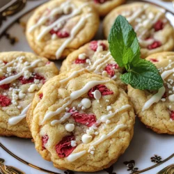 To make these cookies, you will need: - 1 cup unsalted butter, softened - 1 cup brown sugar, packed - 1/2 cup granulated sugar - 2 large eggs - 2 teaspoons vanilla extract - 2 1/2 cups all-purpose flour - 1 teaspoon baking soda - 1/2 teaspoon salt - 1 cup white chocolate chips - 1 cup freeze-dried strawberries, crushed - 1/4 cup fresh strawberries, diced These ingredients create a rich and sweet cookie that is bursting with flavor. Sometimes, you may not have all the ingredients. Here are some great swaps: - For unsalted butter, use margarine or coconut oil. - If you lack brown sugar, mix granulated sugar with a bit of molasses. - You can use egg replacers like flaxseed meal or applesauce for eggs. - Instead of all-purpose flour, try oat flour or almond flour for a different taste. These substitutions can change the taste and texture a bit, but they still work well. Having the right tools makes baking easier. Here’s what you need: - Mixing bowls for combining ingredients - A hand mixer or stand mixer to cream the butter and sugars - Measuring cups and spoons for accuracy - A baking sheet lined with parchment paper - A cookie scoop or tablespoon for shaping cookies - Wire racks for cooling With these tools, you’ll be well-prepared to bake delicious white chocolate strawberry cookies. Check out the Full Recipe for detailed instructions! To start, gather your ingredients. You will need unsalted butter, brown sugar, granulated sugar, eggs, and vanilla extract. In a large bowl, cream the butter and sugars together until they look fluffy. This takes about 3-4 minutes. Next, add the eggs one at a time. Mix well after each egg. Now, add the vanilla extract to the mixture. In another bowl, whisk together the flour, baking soda, and salt. Slowly add this dry mix to the wet ingredients. Stir until just combined. Finally, gently fold in the white chocolate chips, crushed freeze-dried strawberries, and diced fresh strawberries. Your dough is now ready! Preheat your oven to 350°F (175°C). Line two baking sheets with parchment paper. Using a tablespoon or cookie scoop, drop rounded balls of dough onto the sheets. Make sure to space them about 2 inches apart. Bake the cookies for 10-12 minutes. You want the edges to be lightly golden, but the centers should still look soft. This ensures a chewy cookie. When done, take them out and let them cool on the sheets for 5 minutes before moving them to wire racks. Once the cookies cool completely, it's time to serve! For a lovely presentation, place them on a decorative plate. You can add fresh mint leaves for color. A drizzle of melted white chocolate over the tops adds an extra touch of sweetness. Enjoy your delightful treat! For the complete recipe, refer to the section above. Baking can be tricky, but I have tips to help you. First, measure your ingredients. Too much flour makes cookies dry. Use the spoon and level method for accuracy. Next, mix just until combined. Overmixing makes the cookies tough. Also, don’t skip chilling the dough. Chilling helps the cookies hold their shape and improves flavor. To make your white chocolate strawberry cookies shine, consider adding a pinch of sea salt. This little touch boosts the sweetness and brings out the berry flavor. You can also try using different types of white chocolate. Some brands offer a creamier taste, while others have a more intense flavor. If you want extra strawberry goodness, add a splash of strawberry extract to the mix. The key to perfect cookie texture lies in the dough. If your dough feels too sticky, add a bit more flour. But be cautious; too much flour can lead to dry cookies. Aim for a dough that holds shape but is still soft. Bake until the edges are golden, but the centers look slightly underbaked. They will firm up as they cool. For more details, check the Full Recipe. {{image_2}} You can change up your white chocolate strawberry cookies by adding nuts or other fruits. Try adding chopped walnuts or pecans for a nice crunch. They add flavor and texture. If you want to mix in different fruits, consider using blueberries or raspberries. These fruits pair well with white chocolate. You can also try dried fruits like cranberries. Each option gives a unique twist to your cookies. Making gluten-free cookies is easy! Simply swap out regular flour for gluten-free flour. Make sure it has a good blend for baking. You can also make these cookies vegan. Use plant-based butter and flax eggs instead of regular eggs. Just mix one tablespoon of ground flaxseed with three tablespoons of water for one egg. This will keep your cookies soft and tasty. While white chocolate shines in this recipe, you can swap in other chocolates. Dark chocolate chips can give a richer taste. Milk chocolate brings a sweeter flavor. You can also mix them together for a fun treat! For a twist, try using chocolate chunks instead of chips. They create gooey pockets of chocolate that melt in your mouth. For the full recipe of these cookies, check out the recipe section! To keep your white chocolate strawberry cookies fresh, store them in an airtight container. This helps prevent moisture loss. I suggest placing parchment paper between layers to avoid sticking. Store them at room temperature for up to a week. If you want them to last longer, consider refrigeration. This can extend their life by a few days, but they may lose some softness. Freezing cookies is a great way to keep them tasty for months. To freeze your white chocolate strawberry cookies, let them cool completely first. Then, place them in a single layer on a baking sheet and freeze until solid. After that, transfer them to a freezer-safe bag or container. They can last for up to three months in the freezer. When you're ready to enjoy them, thaw at room temperature or warm them in the oven for a few minutes. If your cookies become stale, don’t worry! You can bring them back to life easily. Place a slice of bread in the container with the cookies overnight. The cookies will absorb moisture from the bread and become soft again. Alternatively, you can microwave them for 10 seconds to refresh their texture. Just be careful not to overheat them, or they may turn tough. Enjoy your delightful treat! To make your cookies chewier, try a few easy tips. First, use more brown sugar than white sugar. Brown sugar adds moisture. You can also reduce the baking time slightly. This keeps the center soft. Another trick is to chill your dough before baking. This helps the cookies spread less and stay thick. Lastly, add an extra egg yolk for richness. Yes, you can use fresh strawberries. However, fresh strawberries add more moisture. This can change the cookie's texture. If you use fresh strawberries, chop them small. Pat them dry with a paper towel. This removes extra water. You might need to adjust the flour amount to keep the dough balanced. Decorating your cookies can be fun and easy. Start by drizzling melted white chocolate over the tops. This adds sweetness and looks great. You can also add sprinkles for color. For a fresh touch, place a small slice of strawberry on each cookie. Serve them on a pretty plate, maybe with mint leaves. This makes a lovely presentation. For more ideas, check the Full Recipe! In this post, we explored how to make delicious white chocolate strawberry cookies. We covered the key ingredients, including substitutions and tools for baking. You learned step-by-step instructions for preparing the dough, baking, and serving. I shared tips to avoid mistakes and enhance flavor. Variations for add-ins and dietary needs were also discussed. Lastly, we went over best practices for storage and answered common questions. These cookies are not just tasty; they are fun to make. Enjoy baking these treats and share them with friends!