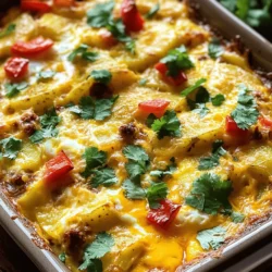This dish starts with bold flavors. You need: - 1 pound chorizo sausage, casings removed - 4 medium potatoes, peeled and diced - 1 medium onion, chopped - 1 red bell pepper, diced - 4 large eggs - 1 cup milk - 1 cup shredded cheddar cheese - 1 teaspoon smoked paprika - 1 teaspoon garlic powder - Salt and pepper to taste - Fresh cilantro, chopped (for garnish) These ingredients create a hearty meal. The chorizo adds spice, while the potatoes provide comfort. Want to kick it up a notch? Consider these add-ins: - 1 cup black beans for extra protein - 1 jalapeño, diced for heat - 1 cup frozen corn for sweetness - ½ cup diced tomatoes for freshness Each option brings a new twist. Feel free to mix and match to suit your taste. Need to adjust for diets? Here are some easy swaps: - Use turkey or chicken chorizo for a leaner choice. - Swap regular milk for almond or oat milk for lactose-free. - Replace potatoes with sweet potatoes for a healthier twist. - Try vegan cheese to make it dairy-free. These substitutions help everyone enjoy this dish. You can still savor the rich flavors while meeting dietary needs. For the full recipe, check the earlier section. Start by gathering all your ingredients. You need: - 1 pound chorizo sausage, casings removed - 4 medium potatoes, peeled and diced - 1 medium onion, chopped - 1 red bell pepper, diced - 4 large eggs - 1 cup milk - 1 cup shredded cheddar cheese - 1 teaspoon smoked paprika - 1 teaspoon garlic powder - Salt and pepper to taste - Fresh cilantro, chopped (for garnish) Make sure to wash and chop all veggies. This step keeps your work area clean. Set everything aside for easy access while you cook. Heat a large skillet over medium heat. Add the chorizo and cook it for about 5-7 minutes. Break it apart with a spoon. The chorizo should be browned and crumbly. If there is too much fat, drain it. Next, add the diced potatoes and onion to the same pan. Cook them for around 10-12 minutes. Stir often until the potatoes start to get soft. After that, add the red bell pepper. Cook for another 5 minutes until all the veggies are tender. This blend of flavors will be the base of your casserole. Now it's time to put everything together. In a mixing bowl, whisk together the eggs and milk. Add smoked paprika, garlic powder, salt, and pepper. Mix until well combined. Grease a 9x13 inch baking dish. Layer the cooked chorizo over the potato mixture evenly. Pour the egg mixture over this layer. Make sure everything is well coated. Finally, sprinkle the shredded cheddar cheese on top. Bake in your preheated oven at 375°F for 25-30 minutes. The casserole is done when the eggs are set and the cheese looks bubbly and golden. Let it cool for a few minutes before slicing. This dish is great for breakfast or brunch. You can find the full recipe above to guide you through. To get the best texture in your casserole, cook the potatoes first. You want them tender but not mushy. Sauté them until they are just starting to brown. This adds flavor and keeps them firm. The chorizo should be cooked until it’s crispy. This gives a nice bite to each forkful. When mixing the eggs, whisk them well. This helps create a fluffy texture. Pour the egg mixture evenly over the layers. This ensures every bite has the right mix of flavors. Layering is key to a great casserole. Start with the cooked chorizo at the bottom. This helps keep the meat moist. Next, add the potato and vegetable mixture. Make sure they cover the chorizo well. It creates a nice barrier. When pouring the egg mix, do it slowly. This allows the eggs to seep down and mix with the layers. Top with cheese for a delicious, golden crust. Always remember to grease your baking dish. This makes serving easier. Serve your casserole warm for the best taste. Fresh cilantro adds a nice touch. For extra flavor, drizzle some hot sauce around the edges. Sliced avocados make a great side. They add creaminess that balances the spice. If you want more crunch, serve with tortilla chips. A simple green salad pairs well too. It adds freshness and balances the richness of the dish. For more ideas, check out the Full Recipe for extra tips and pairings. {{image_2}} You can easily make a vegetarian version of this dish. Instead of chorizo, use a plant-based sausage. Look for options that have bold flavors. You can also add mushrooms for a meaty texture. Bell peppers and onions will still give you that great taste. Just follow the same steps in the recipe, and you will have a delicious meal. If you're cutting carbs, swap out potatoes for cauliflower. Cauliflower rice works well and keeps it light. You can also use zucchini or sweet potatoes for a different flavor. These choices still give you a satisfying base for the casserole. Just be sure to adjust the cooking time based on what you use. Cheese adds a rich taste to the casserole. While cheddar is a classic choice, you can try other cheeses too. Monterey Jack gives a mild flavor with a nice melt. Feta cheese adds a tangy twist. You could even mix cheeses for a unique blend. Adding a sprinkle of Parmesan on top gives a nice crust. Each cheese brings its own character to this filling meal. For the full recipe, check out the main article. To keep your Chorizo & Potato Egg Casserole fresh, let it cool first. Once cooled, cut it into portions. Store these portions in airtight containers. Place them in the fridge. Your casserole will stay good for about 3-4 days. Label each container with the date to track freshness. If you want to save some for later, freezing is great! Wrap each piece in plastic wrap tightly. Then, place the wrapped pieces in a freezer-safe bag or container. They will stay fresh for up to 2-3 months. Remember to label the bags with the date. When you're ready to eat, just thaw it in the fridge overnight. For the best taste when reheating, preheat your oven to 350°F (175°C). Place the casserole in an oven-safe dish. Cover it with foil to keep it moist. Heat for about 20-25 minutes, or until it's hot all the way through. You can also reheat in the microwave, but the oven gives a better texture. Enjoy your meal with a sprinkle of fresh cilantro on top for added flavor! You can store your Chorizo & Potato Egg Casserole in the fridge for up to 3 days. Just keep it in an airtight container. This way, it stays fresh and safe to eat. When you want to enjoy it again, just reheat it in the oven or microwave. Yes, you can make this recipe ahead of time. You can prepare the casserole a day before and keep it in the fridge. Just bake it when you are ready to serve. This makes it perfect for busy mornings or special occasions. You can serve this casserole with a simple green salad or sliced avocado. A dollop of sour cream adds a nice touch. You might also enjoy some hot sauce on the side for extra flavor. Try pairing it with fresh fruit for a balanced meal. For the full experience, check out the Full Recipe. This blog post walks you through making a tasty Chorizo & Potato Egg Casserole. You learned about the main ingredients and some fun add-ins. I shared tips on prepping, cooking, and serving your dish. You also found ways to customize it for different diets and flavors. Remember, leftovers can be stored well and reheated easily. Enjoy making your casserole your way—it's a dish loaded with flavor and joy.