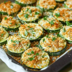 - 3 medium zucchinis - 1 cup grated Parmesan cheese - 1 cup breadcrumbs - 2 tablespoons olive oil - 2 teaspoons garlic powder - 1 teaspoon Italian seasoning - Salt and pepper to taste - Fresh parsley, finely chopped Baked Parmesan Zucchini uses simple and fresh ingredients. The star of this dish is the zucchini. Choose firm zucchinis for the best results. They should feel heavy and have smooth skin. Next, we need the cheese. Grated Parmesan adds a strong and savory flavor. It pairs well with the zucchini. The breadcrumbs create a crispy coating. They provide texture and crunch. Use whole wheat for a healthier option. For seasonings, we have olive oil, garlic powder, and Italian seasoning. Olive oil helps the coating stick. Garlic powder brings rich flavor without overpowering. Italian seasoning adds herbs that complement the dish. Salt and pepper are essential. They enhance all the flavors. Finally, fresh parsley adds color and a fresh taste. It makes the dish look pretty too. This mix of ingredients creates a delicious snack. It is easy to make and fun to eat. You can find the Full Recipe for more details on how to prepare this tasty dish. 1. Preheat your oven to 400°F (200°C). This helps the zucchini cook evenly. 2. Line a large baking sheet with parchment paper. This makes cleanup easy. 3. In a large bowl, mix together grated Parmesan cheese, breadcrumbs, garlic powder, Italian seasoning, salt, and pepper. Stir well to blend the flavors. 1. Take your sliced zucchinis and drizzle them with olive oil. Toss them gently so they are well coated. 2. Now, dip each zucchini slice into the cheese mixture. Press lightly to make sure the mix sticks. 1. Place the coated zucchini slices on the prepared baking sheet in a single layer. 2. Bake in your preheated oven for 20-25 minutes. You want them tender with golden brown tops. 3. Once done, let them cool for a couple of minutes, then transfer to a serving platter. Enjoy this crispy and flavorful snack! For the complete recipe, check out the [Full Recipe]. To make your Baked Parmesan Zucchini crispy, use breadcrumbs. They create a nice crust. I prefer whole wheat breadcrumbs for extra texture and flavor. The right oven temperature is key too. Set your oven to 400°F (200°C). This heat cooks the zucchini and crisps the topping. Adjust seasonings to suit your taste. If you love garlic, add more garlic powder. You might also try adding cayenne pepper for a kick. Fresh herbs can make a big difference. Basil, oregano, or thyme can enhance the dish. Experiment with what you enjoy most! Baked Parmesan Zucchini pairs well with dips. Try marinara or a yogurt-based dip. They add a nice contrast to the zucchini's flavor. As for side dishes, serve them alongside grilled chicken or a fresh salad. This makes for a balanced meal that everyone will enjoy. {{image_2}} You can switch up the cheese to make this dish more fun. Try using mozzarella for a stretchy texture. Feta cheese adds a nice tang. To spice things up, mix in red pepper flakes or cayenne. These add heat without changing the dish's base flavor. If you're looking for gluten-free options, use almond flour instead of breadcrumbs. This keeps the crunch while being more nutritious. For a low-calorie twist, cut back on cheese or use less oil. You can still enjoy the taste without the extra calories. Take advantage of seasonal veggies to enhance your dish. Try adding sliced bell peppers or cherry tomatoes. These will give new flavors and colors. Adjust your spices based on what’s fresh. For summer, consider adding fresh basil or dill. In winter, use thyme or rosemary for a cozy touch. For the complete recipe, check out Baked Parmesan Zucchini Delight. To keep baked Parmesan zucchini fresh, store it in an airtight container. Place it in the fridge. It stays good for about 3 to 4 days. If you want the best taste, eat it sooner. When reheating, the oven is your best friend. Set it to 350°F (175°C) and bake for about 10 minutes. This keeps the zucchini crispy. Avoid the microwave if possible. It can make your snack soggy. You can freeze baked zucchini, but follow some steps. First, let it cool completely. Then, place the pieces in a single layer on a baking sheet. Freeze for about 1 hour. After that, transfer them to a freezer bag. They last up to 3 months. To cook frozen zucchini, thaw it in the fridge overnight. Then, reheat it in the oven for best results. Enjoy your tasty snack anytime! Yes, you can use frozen zucchini. First, thaw the zucchini completely. You should place it in the fridge overnight or run it under cold water. Once thawed, squeeze out excess water. Too much moisture can make the zucchini soggy. Then, follow the same steps as in the Full Recipe. This will help the flavors mix well when you coat the zucchini. If you need a different cheese, try nutritional yeast. It gives a cheesy flavor and is vegan. You can also use cashew cheese or almond cheese. These options are great for non-dairy diets. You can even use a mix of other hard cheeses if you want a different taste. Look for a golden brown top and crisp edges. The zucchini should feel tender when pierced with a fork. If you see a nice crust, it’s ready to eat! Baking for 20-25 minutes usually works well. But, keep an eye on it to avoid burning. You’ve learned how to make baked zucchini with simple steps. We covered ingredients, seasoning, and baking tips. Storing and reheating your leftovers was also discussed. Remember, you can adjust flavors and play with variations. Feel free to get creative with this dish! Enjoy your healthy snack with different dips or sides. This recipe offers so much room for fun and flavor. Dive into the joy of cooking and make it your own!