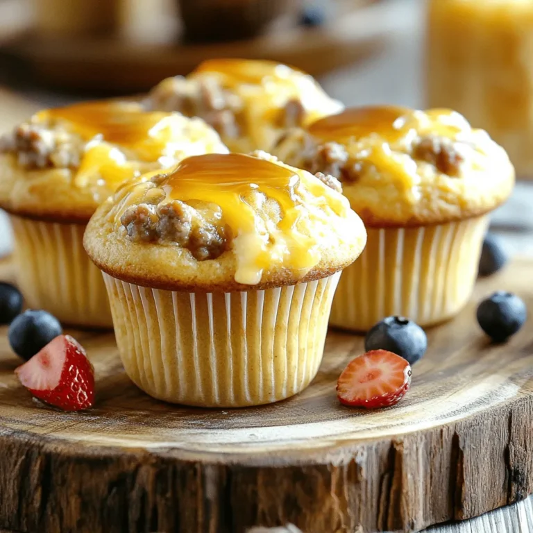 McGriddle muffins are a fun twist on classic breakfast. They mix sweet and savory flavors. You get the essence of a breakfast sandwich in a muffin shape. These muffins are soft, fluffy, and packed with tasty ingredients. The touch of maple syrup gives them a unique flavor. You can enjoy them warm or cold, making them perfect for any time. Traditional McGriddles use pancakes as the bread. They are filled with sausage, cheese, and syrup. McGriddle muffins, however, bake all these flavors into one muffin. This makes them easier to eat on the go. Each muffin has the same great taste without the mess. Plus, they are quicker to make and bake than a traditional McGriddle. When you make McGriddle muffins, they can be a balanced meal. Each muffin has protein from the sausage and cheese. They also have carbs from the flour and cornmeal. The addition of maple syrup adds sweetness but also some sugar. Here’s a basic breakdown: - Calories: About 200-250 per muffin, depending on add-ins - Protein: 8-10 grams from sausage and cheese - Carbohydrates: 25-30 grams from flour and cornmeal - Fat: 8-12 grams from butter and sausage These muffins can fit into a healthy breakfast routine. To find the full recipe, check out the details above. To make McGriddle Muffins, gather these ingredients: - 1 cup all-purpose flour - 2 tablespoons cornmeal - 1 tablespoon baking powder - 1 teaspoon salt - 1 tablespoon sugar - 1 large egg - 1 cup milk - 2 tablespoons melted butter - 1 cup cooked and crumbled breakfast sausage - 1 cup cheddar cheese, shredded - 1 tablespoon maple syrup (plus extra for drizzling) - ½ teaspoon vanilla extract - Optional: fresh blueberries or diced strawberries for a fruity twist These ingredients create a tasty muffin that blends sweet and savory flavors. You can customize your McGriddle Muffins with these add-ins: - Fresh blueberries for a burst of sweetness. - Diced strawberries for a fruity kick. - Crumbled bacon for extra crunch and flavor. - Spices like cinnamon or nutmeg for warmth. Feel free to mix and match according to your taste. If you lack some ingredients, here are some easy swaps: - Use whole wheat flour instead of all-purpose flour for a healthier version. - Swap cornmeal with ground oats for a different texture. - Replace breakfast sausage with cooked turkey sausage or mushrooms for a lighter option. - Use almond milk or soy milk for a dairy-free version. These substitutions keep your muffins tasty and enjoyable while catering to dietary needs. For the full recipe, check back with the earlier sections! Start by preheating your oven to 375°F (190°C). This step is key to getting a nice rise on your muffins. Line a muffin tin with paper liners or lightly grease it. In a large mixing bowl, whisk together 1 cup of all-purpose flour, 2 tablespoons of cornmeal, 1 tablespoon of baking powder, 1 teaspoon of salt, and 1 tablespoon of sugar. This mix is the base for your muffins. In a separate bowl, beat 1 large egg. Then add 1 cup of milk, 2 tablespoons of melted butter, 1 tablespoon of maple syrup, and ½ teaspoon of vanilla extract. Mix well until everything blends smoothly. Pour this wet mix into the dry ingredients, stirring gently. You want to combine them without overmixing. A few lumps are okay! Next, fold in 1 cup of cooked and crumbled breakfast sausage and 1 cup of shredded cheddar cheese. If you like, toss in some fresh blueberries or diced strawberries for a fun twist. Now, it’s time to fill the muffin tin. Spoon the batter into each cup, filling them about ¾ full. This gives them room to rise. Place the muffin tin in your preheated oven. Bake for about 18-20 minutes. The muffins should turn golden on top. To check if they are done, insert a toothpick in the center. If it comes out clean, they are ready! Once baked, allow the muffins to cool in the tin for about 5 minutes. This makes them easier to remove. After that, transfer them to a wire rack to cool completely. For serving, drizzle some extra maple syrup on top for added sweetness. You can also serve them warm on a nice platter. A sprig of mint can add a lovely touch. Enjoy these tasty breakfast treats! {{image_2}} To make the best McGriddle Muffins, start with fresh ingredients. Use good-quality cheese and sausage. It makes a big difference in flavor. Mix dry and wet ingredients separately. This helps you avoid overmixing. When you combine them, mix gently. A few lumps are okay; they help keep the muffins light. One common mistake is overbaking. Keep an eye on the muffins after 18 minutes. Use a toothpick to check doneness. If it comes out clean, they are ready. Another mistake is filling the muffin cups too full. Fill them about ¾ full for the best rise. Lastly, don’t skip the maple syrup. It adds a sweet touch that ties everything together. Serve your McGriddle Muffins warm. They taste great on their own, but you can add sides. Fresh fruit like berries or sliced bananas is a good choice. A side of crispy bacon complements the muffins well too. You can also serve them with extra maple syrup for drizzling. This makes each bite even better. For a fun twist, try pairing them with a yogurt parfait. You can easily make McGriddle Muffins savory. Start by adding different cheeses. Cheddar is great, but try pepper jack for a kick. You can also mix in cooked bacon or ham. These meats add a nice salty flavor to the muffins. Another fun idea is to use a mix of cheeses. This will give your muffins a rich taste. Don't forget to balance the flavors. Use a bit of seasoning or herbs for extra yum. Sweeten up your McGriddle Muffins with fruits or chocolate. Fresh blueberries work well in the batter. They burst with flavor while baking. You can also use diced strawberries for a fruity twist. For a chocolate lover's dream, add chocolate chips. They melt into gooey goodness. This adds a fun surprise in each muffin. If you like maple flavor, drizzle some syrup on top before serving. This extra touch makes your muffins even sweeter. Seasonal ingredients can make your muffins special. In fall, try adding pumpkin puree or spices like cinnamon and nutmeg. This gives your muffins a warm, cozy flavor. In winter, consider using cranberries or apples for a fresh taste. Spring brings vibrant flavors like lemon zest or fresh herbs. In summer, use ripe peaches or sweet cherries. These fruits add a refreshing note. Each season offers a chance to play with flavors and keep things exciting. Check out the Full Recipe for more delicious ideas! To make McGriddle Muffins from scratch, start by gathering your ingredients. You need flour, cornmeal, baking powder, salt, sugar, an egg, milk, melted butter, sausage, cheddar cheese, maple syrup, and vanilla extract. Mix the dry ingredients in one bowl. In another bowl, whisk the wet ingredients. Then, combine them gently. Finally, add sausage and cheese, spoon the batter into a muffin tin, and bake. Yes, you can freeze McGriddle Muffins. After they cool, wrap each muffin in plastic wrap. Place them in a freezer bag or container. They can stay fresh for up to three months. To enjoy, thaw them in the fridge overnight or pop them in the microwave for a quick warm-up. You can find the full recipe for McGriddle Muffins in my detailed recipe section. This recipe gives you every step and tip to make these tasty treats delicious and easy to prepare. In this post, I shared what McGriddle Muffins are, how they differ from regular McGriddles, and their nutritional details. I walked you through the ingredients, preparation steps, and tips to make them great. We explored fun variations and answered common questions. McGriddle Muffins are tasty and easy to make. With the right tips, you can customize them to fit your taste. Enjoy trying out these muffins and have fun experimenting!