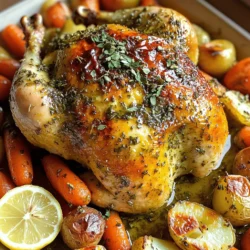 For a tasty Garlic Herb Roasted Chicken, gather these ingredients: - 1 whole chicken (about 4-5 pounds) - 1/4 cup olive oil - 6 cloves garlic, minced - 2 tablespoons fresh rosemary, chopped - 2 tablespoons fresh thyme, chopped - 1 tablespoon fresh parsley, chopped - 1 lemon, zested and halved - Salt and pepper to taste - 1 medium onion, quartered - 4 medium carrots, peeled and cut into large chunks - 3 medium potatoes, cut into quarters These ingredients create a flavorful dish that impresses everyone. Using fresh herbs gives the best flavor. Fresh herbs have bright tastes that wake up the chicken. They also add a nice look to your dish. Dried herbs work too, but use less. About one-third of the amount is good. Dried herbs do not have the same fresh taste. If you can, always choose fresh when making this recipe. For this recipe, a whole chicken weighing 4-5 pounds is ideal. This size cooks well and serves about six people. You can choose organic or free-range chicken for better taste. These chickens often have more flavor and better texture. A good chicken makes all the difference in your meal. First, you need to prep the chicken. Start by rinsing the whole chicken under cold water. Pat it dry with paper towels. This step helps the skin get crispy. Next, season the inside of the chicken cavity with salt and pepper. This adds flavor from the inside out. Now, let’s make the herb marinade. In a small bowl, mix together olive oil, minced garlic, chopped rosemary, thyme, parsley, and lemon zest. Add salt and pepper to taste. This mix will give your chicken a great herbal flavor. Rub half of this marinade under the chicken's skin and all over the outside. Squeeze the lemon halves into the cavity. Then, place them inside the chicken along with quartered onion. This adds moisture and flavor. It’s time to roast! Preheat your oven to 425°F (220°C). In a large roasting pan, arrange the carrot and potato chunks. Drizzle them with the remaining herb marinade and toss to coat. Place the marinated chicken on top of the veggies. Roast for about 1 hour and 15 minutes. Make sure the chicken reaches an internal temperature of 165°F (75°C). The juices should run clear when you pierce it. Once cooked, remove the chicken from the oven. Let it rest for 10-15 minutes before carving. This resting time helps the juices settle back into the meat. For the full recipe, check out the detailed instructions above. To get that perfect crispy skin, you must dry the chicken well. Use paper towels to pat it dry. This step helps the skin crisp up in the oven. Next, make sure to rub the herb mix under the skin and all over the outside. The oil in the marinade helps the skin brown nicely. High heat is your friend here, so roast at 425°F (220°C). This temperature cooks the chicken fast and gives it a great texture. When picking herbs, fresh is best! Fresh herbs pack more flavor than dried ones. Look for bright leaves without brown spots. Rosemary, thyme, and parsley work well in this recipe. You can even mix in some oregano for extra taste. If you can’t find fresh herbs, dried ones are fine, but use less. About one-third the amount will do. Resting the chicken is key to juicy meat. After roasting, let it sit for 10-15 minutes. This step lets the juices redistribute. If you cut it too soon, the juices will run out, leaving it dry. Cover it loosely with foil to keep it warm while it rests. This little trick makes a big difference in taste and texture. For the full recipe, check out the details above. {{image_2}} You can change up your dish by adding different vegetables. Try using bell peppers, zucchini, or Brussels sprouts. These vegetables roast well and add great flavor. Just cut them into similar sizes for even cooking. Toss them with olive oil and any leftover herb marinade. This adds color and nutrition to your meal. While rosemary, thyme, and parsley are classic choices, feel free to get creative! You can use basil, oregano, or even dill. Each herb brings a unique taste to the chicken. For a spicy kick, add crushed red pepper flakes or smoked paprika. Mixing these herbs can make your dish stand out. You don’t have to stick to just roasting. A slow cooker is great for tender chicken. Rub the chicken with your herb mix, place it in the cooker, and let it work its magic. Cooking on the grill gives a smoky flavor. Just be sure to monitor the temperature for safe cooking. Each method gives a different but delicious outcome. After you enjoy your Garlic Herb Roasted Chicken, store leftovers safely. Let the chicken cool to room temperature first. Then, wrap it tightly in plastic wrap or aluminum foil. You can also use an airtight container. This keeps the chicken fresh and prevents it from drying out. Store it in the fridge for up to four days. When you reheat your chicken, aim to keep it moist. Preheat your oven to 350°F (175°C). Place the chicken in a baking dish and add a splash of chicken broth or water. Cover the dish with foil to trap steam. Heat for about 20-30 minutes, checking often. This method helps keep your chicken juicy and flavorful. If you have more leftovers than you can eat, freezing is a great option. Cut the chicken into pieces for easier storage. Wrap each piece tightly in plastic wrap, then place them in a freezer bag. Remember to remove as much air as possible. Label the bag with the date. You can freeze the chicken for up to three months. When ready to eat, thaw it overnight in the fridge before reheating. Be sure to check out the Full Recipe for more tips! The best way to check if the chicken is done is to use a meat thermometer. Insert it into the thickest part of the thigh. The chicken is safe to eat when it reaches 165°F (75°C). You can also cut into the chicken. If the juices run clear, it is cooked. Always let the chicken rest for about 10-15 minutes. This helps keep it juicy. Yes, you can use other meats. Bone-in chicken thighs or breasts work well. You can try a whole turkey or a duck for a special meal. If using a different meat, adjust the cooking time. Always ensure it reaches the safe cooking temperature. To make this dish in an air fryer, follow the same steps for seasoning the chicken. Preheat your air fryer to 360°F (182°C). Place the chicken in the basket, breast side down. Cook for about 45 minutes, flipping halfway. Ensure it reaches the safe temperature of 165°F (75°C). For detailed steps, check the Full Recipe. In this post, we explored how to make a delicious garlic herb roasted chicken. We covered key ingredients, step-by-step instructions, and useful tips for the perfect dish. Remember to use fresh herbs for better taste and select the right chicken size. Don’t forget to rest your chicken to keep it juicy and flavorful. Try different herbs and cooking methods for new flavors. For leftovers, store them properly to enjoy later without losing moisture. Check out the full recipe to get started on your own amazing dinner. Enjoy your cooking journey!