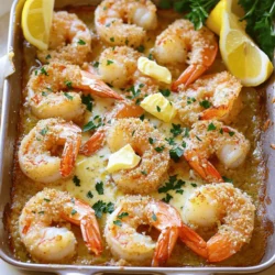 - 1 pound large shrimp, peeled and deveined - 4 tablespoons unsalted butter, melted - 4 cloves garlic, minced - 1 cup panko breadcrumbs - 1/2 cup grated Parmesan cheese - 2 tablespoons fresh parsley, chopped - 1 teaspoon lemon juice - 1/2 teaspoon red pepper flakes (optional) - Salt and black pepper to taste - Lemon wedges for serving When I make Garlic Parmesan Baked Shrimp, I love using fresh, large shrimp. They are sweet and tender. You can peel and devein them easily. The garlic adds a strong flavor that pairs well with the shrimp. I often use unsalted butter for a rich taste. Panko breadcrumbs give a nice crunch. They are lighter than regular breadcrumbs. I use freshly grated Parmesan for the best flavor. Fresh parsley adds a pop of color and freshness. A squeeze of lemon juice brightens the dish. You can add red pepper flakes if you like some heat. Salt and black pepper round out the flavors. Serve it with lemon wedges for a zesty touch. For the full recipe, check out the details above. - For large shrimp, you can use medium shrimp if needed. - If you need gluten-free options, use gluten-free breadcrumbs. - Try other cheeses like mozzarella or cheddar for different flavors. - Each serving has about 300 calories. - It has 25 grams of protein, 15 grams of fat, and 20 grams of carbs. - Shrimp is low in calories but high in protein. Garlic has health benefits too, like boosting immunity. - Preheat the oven to 375°F (190°C). - Prepare the baking dish by lightly greasing it. - In a skillet, melt the butter over medium heat. - Add the minced garlic and sauté for 1-2 minutes until fragrant. - In a bowl, mix the panko breadcrumbs, Parmesan cheese, parsley, lemon juice, and red pepper flakes. - Pour half of the melted garlic butter into the breadcrumb mix. - Season this mixture with salt and black pepper to taste. - Arrange the shrimp in a single layer in the greased baking dish. - Drizzle the remaining melted garlic butter over the shrimp. - Spoon the breadcrumb mixture evenly over the shrimp. - Press down lightly to help it stick. - Bake for 12-15 minutes until the shrimp turn opaque and the top is golden. - Remove from the oven and let it cool slightly. - Garnish with additional parsley if you like. - Serve hot with lemon wedges on the side. For the complete cooking process, check the Full Recipe. This dish is quick and brings great flavors to your table! To ensure your shrimp is perfectly cooked, look for the color change. Shrimp turns from gray to pink when cooked. It takes about 12-15 minutes in the oven. Be careful not to overcook them; they can become rubbery. For a crispy topping, use panko breadcrumbs. They are light and create a nice crunch. Mix them well with butter and cheese. Press down the mixture on the shrimp to help it stick. Pair your Garlic Parmesan Baked Shrimp with side dishes like rice or pasta. A fresh salad adds a nice contrast too. Try serving them over arugula for a peppery bite. Dips can enhance the dish. A lemon-garlic aioli or a spicy marinara sauce works well. These add flavor and a fun twist to your meal. For leftovers, store the shrimp in an airtight container. Keep them in the fridge for up to two days. Reheat them gently in the oven at 350°F (175°C) until warm. This keeps the shrimp from drying out. You can also reheat them in a skillet over low heat. Add a bit of butter to help retain moisture. Enjoy your dish later without losing its charm! For the full recipe, check the previous section. {{image_2}} You can change the taste of Garlic Parmesan Baked Shrimp easily. Adding fresh herbs like thyme or oregano gives it a new twist. These herbs add depth and freshness. You can also spice things up with different chili flakes. Use mild or hot ones based on your taste. This small change can bring a whole new vibe to the dish. If you want a quicker option, try the air fryer. Preheat it to 375°F (190°C). Place the shrimp in the basket and cook for about 8-10 minutes. This method keeps the shrimp juicy while making the topping crispy. For a fun outdoor meal, you can grill the shrimp. Just thread them onto skewers and grill for about 2-3 minutes per side. This adds a smoky flavor that is hard to resist. If you want to make it low-carb, skip the breadcrumbs. Instead, use crushed nuts or seeds for crunch. This keeps the dish tasty without extra carbs. For a vegetarian twist, swap shrimp for cauliflower or mushrooms. These veggies absorb flavors well and give you a hearty bite. You can even follow the Full Recipe for detailed steps. Can I use frozen shrimp for this recipe? Yes, you can use frozen shrimp! Just make sure to thaw them first. Place them in a bowl of cold water for about 15-20 minutes. This will help you cook them evenly. How do I know when the shrimp are done? Shrimp are done when they turn pink and opaque. They should curl up slightly. If you see this, your shrimp are ready to eat! Can I make this dish dairy-free? Yes, you can! Substitute the butter with olive oil or a dairy-free spread. For cheese, try a dairy-free Parmesan. This keeps the dish tasty and suitable for everyone. How to adjust cooking time for larger shrimp? If you use larger shrimp, increase the baking time by a few minutes. Check them at 15 minutes. If they are still not pink, give them a little more time. What drinks pair well with Garlic Parmesan Baked Shrimp? A crisp white wine, like Sauvignon Blanc, goes well with this dish. If you prefer non-alcoholic, try sparkling water with lemon. Both choices enhance the flavors. Are there any good side dishes recommended? Yes! A light salad with mixed greens complements the shrimp well. Garlic bread or roasted vegetables also works great as side dishes. They add texture and flavor to your meal. This dish uses simple ingredients to create a tasty meal. You need: - 1 pound large shrimp, peeled and deveined - 4 tablespoons unsalted butter, melted - 4 cloves garlic, minced - 1 cup panko breadcrumbs - 1/2 cup grated Parmesan cheese - 2 tablespoons fresh parsley, chopped - 1 teaspoon lemon juice - 1/2 teaspoon red pepper flakes (optional) - Salt and black pepper to taste - Lemon wedges for serving The total cooking time is about 25 minutes. Start by preheating your oven to 375°F (190°C). Melt butter in a pan and cook garlic. Mix breadcrumbs, cheese, and herbs. Then, layer the shrimp, butter, and breadcrumb mixture in a dish. Bake for 12 to 15 minutes until golden and cooked through. I recommend checking out some great images online. You can find video tutorials that show the cooking process step by step. Look for before-and-after pictures of Garlic Parmesan Baked Shrimp to see how delicious it looks when done. Readers love this shrimp recipe! Many share their own twists on it. One reader added lemon zest for extra flavor, while another used a mix of cheese. You can find links to these variations on cooking blogs or forums. Sharing your own experience can help others enjoy this dish too! This blog post detailed a tasty recipe for Garlic Parmesan Baked Shrimp. We covered ingredients, cooking steps, and helpful tips. You learned about ingredient swaps and nutrition, ensuring everyone can enjoy this dish. Remember, the key to good shrimp is cooking just enough. Feel free to experiment with flavors or cooking methods. With these tips, you can create a delicious meal that your family will love. Dive into your kitchen and make this dish your own!