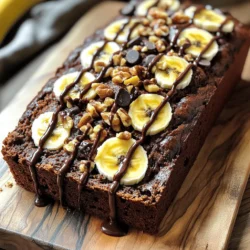 - 3 ripe bananas, mashed - 1/2 cup unsalted butter, softened - 3/4 cup brown sugar, packed - 1/4 cup granulated sugar - 2 large eggs - 1 teaspoon vanilla extract - 1 teaspoon baking soda - 1/2 teaspoon salt - 1 1/2 cups all-purpose flour - 1 cup semi-sweet chocolate chips - 1/2 teaspoon cinnamon (optional) - 1/2 cup chopped walnuts (optional) For the best chocolate chip banana bread, use ripe bananas. They add natural sweetness and moisture. You want them soft and freckled. The butter should be softened for easy mixing. This helps make the batter fluffy. Brown sugar gives a deep flavor. Granulated sugar adds sweetness. Eggs bind the mix and help it rise. Vanilla extract gives a warm taste. Baking soda makes the bread rise, while salt balances the flavors. All-purpose flour makes a nice texture. Chocolate chips add that sweet, melty touch. If you like, add cinnamon for warmth. Chopped walnuts add crunch and flavor, but they are optional. Find the full recipe to start baking this delicious treat! 1. Preheat your oven to 350°F (175°C). Grease a 9x5 inch loaf pan or line it with parchment paper. This helps the bread come out easily after baking. 2. In a large mixing bowl, cream together 1/2 cup of softened butter, 3/4 cup of brown sugar, and 1/4 cup of granulated sugar. Mix until the mixture is light and fluffy. This step creates a nice texture. 3. Add the 3 ripe bananas that you mashed. Mix this well with the butter and sugar. Then, beat in 2 large eggs one at a time, followed by 1 teaspoon of vanilla extract. This helps bring all the flavors together. 1. In another bowl, whisk together 1 teaspoon of baking soda, 1/2 teaspoon of salt, and 1 1/2 cups of all-purpose flour. If you like, you can add 1/2 teaspoon of cinnamon for a warm flavor. 1. Gradually fold the dry ingredients into the wet mixture. Stir gently until just combined. Be careful not to overmix, as this can make the bread tough. 2. Now, add 1 cup of semi-sweet chocolate chips and 1/2 cup of chopped walnuts if you want some crunch. Gently fold these in. 3. Pour the batter into the prepared loaf pan. Smooth the top with a spatula. 4. Bake it in the oven for 60 to 70 minutes. Check with a toothpick. If it comes out clean, your bread is done. For the full recipe, just follow these steps, and you will have a tasty treat ready to enjoy! To make the best chocolate chip banana bread, use overripe bananas. They add natural sweetness and moisture. Look for bananas with brown spots. This means they are just right for baking. Avoid overmixing your batter. Mix until the ingredients are just combined. Overmixing makes the bread tough. You want it soft and tender. When serving, slice the banana bread and place it on a wooden cutting board. Drizzle some melted chocolate on top. This adds a rich touch and looks great. Add fresh banana slices to the top for an inviting look. A sprinkle of chopped walnuts gives it a nice crunch. Enjoy your chocolate chip banana bread warm or toasted. For a treat, spread a little butter on each slice. {{image_2}} You can make this banana bread even better with simple swaps. For a healthier option, try replacing butter with applesauce. This swap cuts down on fat and adds moisture. You can also play with the chocolate. Use dark chocolate chips or even white chocolate for a sweet twist. If you like nuts, swap walnuts for pecans or skip them altogether. Each change gives your bread a new taste. To make your banana bread special, add spices. A hint of nutmeg or cloves can transform the flavors. You might also enjoy a splash of vanilla essence for warmth. Want to add more fruit? Toss in some berries or dried fruits. These add texture and a pop of flavor. You can get creative with what you have on hand. For more ideas, check the Full Recipe! To keep your chocolate chip banana bread fresh, wrap it tightly. Use plastic wrap or aluminum foil. Store it at room temperature for up to three days. If you want it to last longer, freeze it. Slice the bread first to make thawing easier. Wrap each slice in plastic wrap. Then, place the slices in a freezer bag. This way, you can grab one or two slices whenever you want! To reheat your banana bread, use an oven or microwave. For the oven, preheat it to 350°F (175°C). Place your slice on a baking sheet. Heat it for about 10 minutes. This warms the bread and keeps it moist. If you use a microwave, warm each slice for 15-20 seconds. Be careful not to overheat. This can make the bread dry. Enjoy your warm banana bread with a spread of butter or nut butter! To ripen bananas fast, here are some simple methods: - Place bananas in a brown paper bag: This traps ethylene gas, speeding up the ripening. - Add an apple or tomato: These fruits also release ethylene gas, helping bananas ripen. - Use an oven: Wrap bananas in foil and bake at 300°F (150°C) for 15-20 minutes. Let them cool before unwrapping. When choosing ripe bananas, look for: - Yellow skin with a few brown spots. This shows they are sweet and ready to use. - Avoid green bananas, as they are not yet ripe. Yes, you can make this chocolate chip banana bread vegan! Here are some easy swaps: - Replace eggs with flaxseed meal: Mix 1 tablespoon of flaxseed meal with 2.5 tablespoons of water. Let it sit for 5 minutes until it thickens. - Use vegan butter or coconut oil: These can replace the unsalted butter in the recipe. To keep the flavor and texture, use: - Mashed avocado or applesauce instead of butter. This adds moisture and richness without dairy. You can store chocolate chip banana bread for about: - 3 days at room temperature: Keep it in an airtight container. - 1 week in the fridge: This helps preserve freshness. Signs that banana bread has gone bad include: - Mold growth: If you see any green or gray spots, throw it away. - Off smell: A sour or strange smell indicates spoilage. This blog post covered the essentials for making delicious chocolate chip banana bread. We detailed the required ingredients and gave you clear steps from preparation to baking. I shared tips to perfect your bread and highlighted fun variations. You can store your bread for freshness and even reheat it with ease. Banana bread is not just tasty; it brings joy to the kitchen. With a few simple changes, you can make it your own. Enjoy your baking journey!