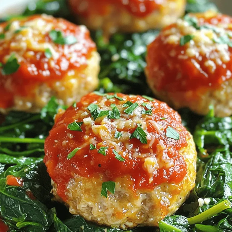 For Garlic Parmesan Chicken Meatloaves, you need these main items: - 1 lb ground chicken - 1 cup breadcrumbs - 1/2 cup grated Parmesan cheese - 3 cloves garlic, minced - 1/4 cup fresh parsley, chopped - 1 large egg - 1/4 cup milk - 1 teaspoon onion powder - 1 teaspoon Italian seasoning - Salt and pepper to taste - 1/2 cup marinara sauce (for topping) These ingredients create a tasty, moist meatloaf. The ground chicken keeps it light. Breadcrumbs help hold it all together. Parmesan adds a rich flavor. Garlic gives it a nice kick. You can mix in other flavors too, such as: - Chopped bell peppers - Shredded carrots - Spinach - Hot sauce for a kick These optional ingredients can change the taste and texture. For example, bell peppers add sweetness. Spinach adds color and nutrients. This way, you can customize the meatloaf to your liking. Each serving of Garlic Parmesan Chicken Meatloaves has: - Calories: 250 - Protein: 25g - Carbohydrates: 15g - Fat: 10g This dish is packed with protein while staying low in carbs. It is a great option for a healthy meal. You can enjoy it without feeling guilty. For the full recipe, check the notes above. First, you need to set your oven. Preheat it to 375°F (190°C). This step is key for even cooking. Next, grab a muffin tin. Lightly grease each cup to keep the meatloaves from sticking. If you don’t have a muffin tin, you can use a baking dish. Now, let’s make the meatloaf mix. In a large bowl, add the ground chicken. Then, pour in the breadcrumbs and grated Parmesan cheese. Next, add the minced garlic and chopped parsley. Crack in the egg and pour in the milk. Sprinkle onion powder, Italian seasoning, salt, and pepper on top. Use your hands to mix everything well. Be gentle, though. Overmixing can make the meatloaf tough. Once mixed, it's time to form the meatloaves. Scoop the mixture into the greased muffin tin. Fill each cup about three-quarters full. If you're using a baking dish, shape the mix into mini loaves. Now, let’s add some sauce. Top each meatloaf with a spoonful of marinara sauce. This adds flavor and keeps them moist. Place the muffin tin in the oven and bake for 20-25 minutes. The meatloaves should reach an internal temperature of 165°F (74°C). After baking, let them cool before removing them from the tin. Enjoy your Garlic Parmesan Chicken Meatloaves! For the full recipe, refer to the earlier section. To keep your meatloaf moist, do not overmix the ingredients. Combine them gently until just mixed. Adding milk and egg also helps with moisture. These ingredients bind the meatloaf and add richness. If your mixture feels dry, add a splash more milk. You can also include finely chopped vegetables, like onions or bell peppers, to boost moisture. To make your meatloaf pop, use fresh garlic. The aroma and taste of fresh garlic make a big difference. Fresh parsley adds brightness and color. You can also experiment with spices. Try smoked paprika or cayenne for heat. Adding Worcestershire sauce can deepen the flavor. A pinch of sugar in your marinara sauce can balance acidity and sweetness. Ovens can vary in heat, so check your meatloaf early. If using a convection oven, reduce the cooking time by 5-10 minutes. Always use a meat thermometer to check for doneness. The meatloaf should reach 165°F (74°C) inside. If you see the tops browning too fast, cover with foil to prevent burning. For best results, rotate your pan halfway through cooking. This ensures even baking. {{image_2}} You can boost the nutrition of your meatloaves by adding veggies. Chopped spinach, carrots, or bell peppers mix well. Just make sure to finely chop them. You can also use other proteins. Ground turkey or beef can work great too. Each choice gives a new taste to the dish. If you want a different cheese taste, try using mozzarella or feta. Mozzarella adds a lovely stretch, while feta gives a tangy flavor. You can even mix cheeses for a unique blend. This change can make each bite exciting and fun. For a low-carb version, swap breadcrumbs for almond flour or crushed pork rinds. Both options keep the meatloaf moist and tasty. If you need it gluten-free, always check the labels on your ingredients. These small swaps let everyone enjoy this dish without worry. For the full recipe, check out the detailed steps above. To keep your Garlic Parmesan Chicken Meatloaves fresh, store them in an airtight container. Place a piece of parchment paper between layers if you stack them. This prevents sticking and helps maintain texture. Refrigerate your leftovers for up to four days. Always let them cool completely before storing. This helps avoid moisture buildup. If you want to save some meatloaves for later, freezing is a great option. First, let the cooked meatloaves cool down. Then, wrap each one in plastic wrap. After that, place them in a freezer bag. Remove as much air as you can. You can freeze them for up to three months. Label the bag with the date to keep track. When you're ready to enjoy your meatloaves again, reheating is easy. For the best result, use the oven. Preheat it to 350°F (175°C). Place the meatloaves on a baking sheet. Cover them with aluminum foil to keep them moist. Heat for about 15-20 minutes. If you prefer, you can also microwave them. Just be careful not to overheat, as this can make them dry. Enjoy your leftovers as if they were fresh! For the complete recipe, check out the Full Recipe. Yes, you can make Garlic Parmesan Chicken Meatloaves ahead of time. Mix the ingredients and shape them into loaves. Then, cover them and store in the fridge for up to a day. You can also freeze them. Just freeze them before baking. When you're ready, bake from frozen, adding a few extra minutes to the cooking time. Some great side dishes for meatloaves are mashed potatoes, green beans, or a fresh salad. You can also serve them on a bed of sautéed spinach. Roasted vegetables add color and taste. These sides balance the meatloaf's rich flavors and make the meal more satisfying. The best way to check is by using a meat thermometer. The meatloaf needs to reach an internal temperature of 165°F (74°C). If you don’t have a thermometer, you can cut into the meatloaf. The juices should run clear, and the inside should not be pink. Always let them rest for a few minutes after baking. This helps keep them juicy. This blog post covered all you need for making great meatloaf. We discussed main and optional ingredients to boost flavor. I shared tips to keep your meatloaf moist and tasty. You learned about variations to fit your diet and how to store leftovers properly. Remember, you can make this dish unique every time. Enjoy your cooking and serve up a meal that everyone will love!