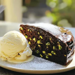 To make a delightful Chocolate Pistachio Cake, you need these key ingredients: - 1 cup all-purpose flour - 1/2 cup unsweetened cocoa powder - 1 cup granulated sugar - 1/2 cup unsalted butter, softened - 2 large eggs - 1/2 cup buttermilk - 1 teaspoon baking soda - 1/2 teaspoon baking powder - 1/4 teaspoon salt - 1 teaspoon vanilla extract - 1/2 cup shelled pistachios, chopped - 1/2 cup chocolate chips Each ingredient plays a vital role in the final product. The flour gives structure, while cocoa powder adds rich flavor. Sugar sweetens the cake and helps it stay moist. Softened butter creates a tender crumb. Eggs bind everything together, while buttermilk adds a slight tang and moisture. Baking soda and baking powder help the cake rise. Salt balances the sweetness, and vanilla enhances all the flavors. Finally, pistachios and chocolate chips add texture and taste. You can also try these optional ingredients to boost flavor: - A splash of espresso for depth - Orange zest for a citrus twist - Almond extract for a nutty flavor If you have dietary restrictions, consider these substitutes: - Use gluten-free flour instead of all-purpose flour. - Swap eggs with applesauce or flaxseed meal for a vegan option. These changes will let you enjoy this cake in many ways! For the full recipe, check out the complete details above. First, preheat your oven to 350°F (175°C). This step warms up the oven for even baking. While the oven heats, grab your 8-inch round cake pan. Grease the pan with butter or cooking spray, then sprinkle a light layer of flour. This helps the cake slide out easily later. Next, in a mixing bowl, cream the softened butter and granulated sugar until fluffy. This should take about 2-3 minutes. It's key for a light cake. Add the eggs one at a time, mixing well after each addition. Stir in the vanilla extract for extra flavor. In another bowl, sift together the flour, cocoa powder, baking soda, baking powder, and salt. Sifting removes lumps and mixes the dry ingredients well. Gradually add this to the wet mixture, alternating with the buttermilk. Start and end with dry ingredients. Mix until just combined. Over-mixing can make the cake dense. Now, fold in the chopped pistachios and chocolate chips gently. This keeps them evenly distributed without deflating your batter. Pour the batter into your prepared pan and smooth the top with a spatula. Place the cake pan in your preheated oven. Bake for 30-35 minutes. To check for doneness, insert a toothpick in the center. If it comes out clean, your cake is ready. If you see wet batter, bake for a few more minutes. Keep an eye on it to avoid overbaking, which can dry it out. Once the cake is baked, take it out of the oven. Let it cool in the pan for 10 minutes. This helps it firm up a bit. After 10 minutes, carefully transfer the cake to a wire rack. This allows air to circulate and cools the cake evenly. Let it cool completely before serving. This step keeps the texture just right. To make a moist and tasty chocolate pistachio cake, follow these tips: - Use fresh ingredients. Make sure your baking powder and cocoa powder are fresh. This helps the cake rise well. - Measure accurately. Use a kitchen scale for flour and sugar. This ensures the right texture. - Room temperature ingredients. Bring butter and eggs to room temperature. This helps them blend smoothly. - Don’t overmix. Mix just until combined. Overmixing can make the cake tough. - Check oven temperature. Use an oven thermometer. An accurate temperature helps avoid undercooked or burnt cake. Common mistakes to avoid: - Too much flour. Adding too much flour can make the cake dry. Use a spoon to scoop flour, then level it off. - Skipping the buttermilk. This adds moisture and flavor. If you don’t have it, use milk with a splash of vinegar. - Not folding in nuts. Gently fold in pistachios and chocolate chips. This keeps them evenly distributed without deflating the batter. For frosting or ganache, consider these options: - Chocolate ganache. Heat equal parts cream and chocolate until smooth. Drizzle it over the cake for a rich finish. - Cream cheese frosting. Mix cream cheese, butter, and powdered sugar. This adds a tangy flavor that pairs well with chocolate. - Whipped cream. Top with lightly sweetened whipped cream for a light touch. To make your cake visually appealing: - Powdered sugar. Dust the cooled cake with powdered sugar for a simple yet elegant look. - Garnish with pistachios. Sprinkle additional chopped pistachios on top to enhance color and texture. - Fresh berries. Add fresh raspberries or strawberries for a pop of color and a fruity contrast. These tips will ensure your chocolate pistachio cake not only tastes amazing but looks stunning too! For a complete recipe, check out the Full Recipe. {{image_2}} You can easily change the flavor of your Chocolate Pistachio Cake. Adding a splash of orange extract gives a bright twist. Just a teaspoon enhances the cake's aroma. Almond extract is another great option. It pairs well with chocolate and pistachios. Feel free to swap nuts too! Instead of pistachios, try walnuts or hazelnuts. Each nut brings its own taste. You can also use dark, milk, or even white chocolate chips. This change affects flavor and sweetness. Making the cake vegan or gluten-free is simple. For a vegan version, replace eggs with flaxseed meal. Mix one tablespoon of flaxseed with three tablespoons of water for each egg. Use almond milk instead of buttermilk. To make it gluten-free, use a gluten-free flour blend. Baking times may change slightly, so keep an eye on it. Start checking for doneness a few minutes earlier. Make sure a toothpick comes out clean before removing the cake. For the full recipe, check out the details above! To keep your Chocolate Pistachio Cake fresh, store it at room temperature. Place it in an airtight container. This keeps the cake moist. If you have leftovers, you can store the cake in the fridge. Make sure to wrap it with plastic wrap to prevent drying out. The cake will stay fresh for about three days this way. For longer storage, freezing is a great option. Cut the cake into slices for easy serving later. Wrap each slice tightly in plastic wrap, then place them in a freezer bag. This helps keep the cake tasty. When ready to eat, take out a slice and let it thaw in the fridge overnight. For best flavor, enjoy it within three months of freezing. To keep your cake fresh, wrap it tightly in plastic wrap. Place it in an airtight container. This method helps keep moisture in and air out. You can store it at room temperature for up to three days. If you want it to last longer, put it in the fridge. It will stay fresh for about a week when refrigerated. Just remember to let it warm up to room temperature before serving. This will enhance the flavor and texture. Yes, you can make this cake ahead of time! It tastes great when made a day or two in advance. Just bake and cool the cake as usual. Then, wrap it well and store it in the fridge. This allows the flavors to blend and deepen. When you are ready to serve, let it sit out for a bit. This brings back the perfect texture. You can also frost it right before serving for a fresh look. Many toppings go well with this cake. Whipped cream adds a light touch. A scoop of vanilla ice cream balances the rich chocolate flavor. You can also drizzle chocolate sauce on top for extra sweetness. For a nutty crunch, sprinkle more chopped pistachios on the cake. Another option is to use a raspberry or cherry sauce. This adds a fruity contrast. Each topping enhances the cake's flavor, making it even more delightful. Check out the Full Recipe for more ideas! In this article, we explored the key ingredients for Chocolate Pistachio Cake and their roles in taste and texture. I provided detailed steps for preparing, baking, cooling, and storing your cake. You learned tips to enhance flavor and avoid common mistakes. Experimenting with variations lets you customize your cake for any occasion. Following these simple guidelines will help you create a delicious dessert that impresses everyone. Remember, great baking leads to joy in every slice. Happy baking!