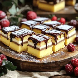 - 1 cup all-purpose flour - 1/2 cup granulated sugar - 1/2 teaspoon baking powder - 1/4 teaspoon baking soda - 1/4 teaspoon salt - 1/2 cup unsalted butter, softened - 2 large eggs - 1 teaspoon vanilla extract - 1 cup vanilla custard (store-bought or homemade) - 1/2 cup semi-sweet chocolate chips - 1/4 cup heavy cream For the main ingredients, you want the best. Use fresh eggs and good quality butter. If you need to swap the flour, you can use a gluten-free blend. For a lighter version, try using applesauce instead of some butter. - Fresh berries - Dusting of powdered sugar - Chopped nuts (like almonds or hazelnuts) - Flavored extracts (like almond or orange) You can get creative with toppings. Fresh berries add a nice touch and flavor. A dusting of powdered sugar makes it look fancy. If you like nuts, sprinkle some on top for crunch. For a flavor twist, add a few drops of flavored extract to the custard. Each choice adds a new layer of taste to your Boston Cream Bars. For the full recipe, check out the detailed instructions to guide you through making this dessert delight. To make the cake, start by mixing the butter and sugar. Beat them well until light and fluffy. Next, add the eggs one at a time, mixing after each. Don’t forget the vanilla extract! In another bowl, whisk the flour, baking powder, baking soda, and salt. Slowly add this to the butter mixture. Mix until just combined. Pour the batter into a greased 9x9 inch baking dish. Spread it evenly. Bake at 350°F (175°C) for 25-30 minutes. Check doneness with a toothpick. It should come out clean. After baking, let the cake cool completely in the dish. This step is key for a good texture. Now it’s time to layer the dessert. Start by spreading the vanilla custard over the cooled cake. Use a spatula to spread it evenly. This layer adds a creamy richness. For the chocolate ganache, heat the chocolate chips and heavy cream in a small saucepan over low heat. Stir until smooth and melted. Once ready, pour the ganache over the custard. Smooth it out with your spatula for a nice finish. Chill the Boston Cream Bars in the fridge for at least 2 hours. This helps the layers set nicely. When you’re ready to serve, cut them into squares. For a pretty touch, serve them on a platter garnished with fresh berries or a light dusting of powdered sugar. Enjoy this delightful dessert! To get the best cake texture, avoid common mistakes. One big mistake is overmixing the batter. Mix just until combined for a lighter cake. Another mistake is using cold ingredients. Make sure your butter and eggs are at room temperature. This helps the batter mix evenly. For the custard, the right consistency is key. It should be thick enough to hold its shape but smooth enough to spread. If it’s too thin, chill it for a bit. The ganache should also be smooth. Heat the cream gently and stir in the chocolate. If you have leftovers, store them in an airtight container in the fridge for up to three days. Using store-bought custard can save time. It still tastes great and cuts your prep time in half. You can also prepare the cake a day in advance. Just chill it in the fridge overnight. This makes assembly easy the next day. For the chocolate ganache, it can also be made ahead. Simply reheat it before pouring over the custard. {{image_2}} You can get creative with the custard in your Boston Cream Bars. Instead of plain vanilla, try adding a hint of almond or coconut extract. For a fruity twist, use lemon or orange zest. You can also mix in chocolate or coffee for a rich taste. For the ganache, think beyond semi-sweet chocolate. Dark chocolate gives a bold flavor, while white chocolate adds sweetness. You can even try a swirl of peanut butter in the ganache for a fun twist. If you're gluten-free, swap all-purpose flour with a blend of gluten-free flour. You can use almond flour or coconut flour too, but adjust your liquid as needed. A mix of tapioca and rice flour works well for texture. For a vegan version, replace eggs with flaxseed meal or applesauce. Use a plant-based butter alternative and swap heavy cream with coconut cream or almond milk. This keeps the bars tasty and friendly for everyone! These variations let you personalize your Boston Cream Bars. Just follow the full recipe for the base, then add your special twist! To keep your Boston Cream Bars fresh, store them in the fridge. Use an airtight container to prevent them from drying out. This method keeps the bars moist and tasty. Make sure the bars are completely cool before you store them. If they are warm, condensation can form and make them soggy. If you want to freeze your Boston Cream Bars, follow these steps: - First, cut the bars into squares. - Wrap each square tightly in plastic wrap. - Place the wrapped squares in a freezer bag or container. To thaw, take the bars out and let them sit in the fridge overnight. This keeps them from becoming too soft. The shelf life in the freezer is about three months. Enjoy your Boston Cream Bars even after a long time! Boston Cream Bars last about 3 to 4 days in the fridge. Store them in an airtight container. This keeps them fresh and tasty. Yes, you can make Boston Cream Bars ahead of time. They taste even better after chilling overnight. Just remember to cover them well to keep them fresh. You can use half-and-half or whole milk instead of heavy cream. For a dairy-free option, try coconut cream. Both alternatives work well for a rich ganache. Yes, Boston Cream Bars can easily be nut-free. Just use nut-free chocolate chips and check your vanilla custard for any nut ingredients. To cut the bars, use a sharp knife and warm it under hot water. Wipe the blade after each cut for clean edges. This keeps the layers neat and pretty. Boston Cream Bars are a sweet treat you can make at home. They have a soft cake base, creamy custard, and rich chocolate ganache. To start, gather these ingredients: - 1 cup all-purpose flour - 1/2 cup granulated sugar - 1/2 teaspoon baking powder - 1/4 teaspoon baking soda - 1/4 teaspoon salt - 1/2 cup unsalted butter, softened - 2 large eggs - 1 teaspoon vanilla extract - 1 cup vanilla custard (store-bought or homemade) - 1/2 cup semi-sweet chocolate chips - 1/4 cup heavy cream First, preheat your oven to 350°F (175°C) and grease a 9x9 inch baking dish. In a large bowl, mix the softened butter and sugar until fluffy. Add the eggs one by one, mixing well after each. Then, stir in vanilla extract. In another bowl, combine flour, baking powder, baking soda, and salt. Gradually add this mix to the butter mix. Stir until just combined. Pour the batter into the greased dish and spread it evenly. Bake for 25-30 minutes. To check if it's done, insert a toothpick; it should come out clean. Let the cake cool completely in the dish. After cooling, spread the vanilla custard over the top of the cake. For the chocolate ganache, melt chocolate chips and heavy cream in a small saucepan over low heat. Stir until smooth. Pour the ganache over the custard layer. Spread it out carefully with a spatula. Place the Boston Cream Bars in the fridge for at least 2 hours to set. When ready, cut into squares and serve. You can garnish with fresh berries or dust with powdered sugar for a fancy touch. Enjoy your Boston Cream Bars! Boston Cream Bars are a delightful treat with a creamy custard and rich chocolate ganache. We covered the key ingredients, optional toppings, and step-by-step instructions to create these bars. I shared tips to perfect texture and offered ideas for variations, including gluten-free and vegan options. Storing and freezing methods ensure you keep them fresh for longer. With this guide, you're ready to make a delicious dessert everyone will love. Enjoy experimenting with flavors and make these bars your own!