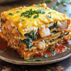 To make a wonderful seafood lasagna, you need to gather some key ingredients. Here's a detailed list: - Seafood Selection - 1 pound shrimp, peeled and deveined - 1 pound scallops, chopped - 1 cup lump crab meat - Cheese Variants - 2 cups ricotta cheese - 1 cup grated Parmesan cheese - 3 cups shredded mozzarella cheese - Noodle Type and Quantity - 9 lasagna noodles - Additional Flavor Components - 2 cups fresh spinach, chopped - 3 cups marinara sauce - 1 tablespoon olive oil - 3 cloves garlic, minced - 1 teaspoon dried oregano - 1 teaspoon dried basil - Salt and pepper to taste - Fresh parsley for garnish These ingredients blend well to create layers of flavor. The seafood selection gives your dish a fresh and rich taste. The mix of cheeses adds creaminess, while the noodles provide structure. Don't forget the spices and marinara sauce for extra depth. You can find the full recipe to guide you through the cooking process. 1. Cooking the Lasagna Noodles: Boil a large pot of salted water. Add 9 lasagna noodles. Cook them until al dente, about 8 to 10 minutes. Drain and lay them flat on a clean kitchen towel to cool. 2. Sautéing the Seafood and Spinach: In a skillet, heat 1 tablespoon of olive oil over medium heat. Add 3 minced garlic cloves and sauté until fragrant. Next, add 1 pound of shrimp and 1 pound of scallops. Cook for 3-4 minutes until they turn opaque. Fold in 1 cup of crab meat and 2 cups of chopped spinach. Cook until the spinach wilts. Season this mix with 1 teaspoon of dried oregano, 1 teaspoon of dried basil, salt, and pepper to taste. 3. Combining the Cheese Mixtures: In a mixing bowl, combine 2 cups of ricotta cheese, 1 cup of grated Parmesan cheese, and half of the 3 cups of shredded mozzarella cheese. Mix these well to create a creamy texture. 1. Initial Layering with Marinara: In a 9x13 inch baking dish, spread a thin layer of 3 cups of marinara sauce on the bottom. This will keep the noodles moist. 2. Assembling the Seafood and Cheese Layers: Begin with 3 lasagna noodles atop the marinara. Spread half of the ricotta mixture over these noodles. Next, add half of the seafood mix. Pour 1 cup of marinara sauce over the seafood. Repeat these layers, finishing with the last 3 noodles. 3. Final Layering and Cheese Topping: Spread the remaining marinara sauce over the final noodle layer. Top with the remaining mozzarella cheese. This creates a delicious, cheesy crust. 1. Preheating the Oven: Preheat your oven to 375°F (190°C). This ensures even cooking. 2. Covered vs. Uncovered Baking Times: Cover the dish with aluminum foil. Bake for 25 minutes. Then, remove the foil and bake for an additional 15 minutes. This helps the cheese become bubbly and golden. 3. Letting the Dish Rest Before Serving: Once baked, remove the dish from the oven. Let it rest for 10 minutes. This helps the layers set, making slicing easier. For the full recipe, refer to Ocean's Bounty Seafood Lasagna. When making seafood lasagna, fresh seafood is a must. Here are some tips: - Identifying Fresh Shrimp and Scallops: Look for shrimp that are firm and have a mild scent. They should be slightly translucent. Scallops should also smell sweet and look moist, not dry. Avoid any that smell strong or fishy. - Understanding Crab Meat Variants: You can find different types of crab meat. Lump crab is the best for lasagna. It has big pieces and offers great flavor. Imitation crab is cheaper but lacks the real taste. Always choose real crab for a richer dish. - Importance of Seasonal Ingredients: Fresh seafood tastes best in season. Wild-caught shrimp and scallops are often superior in flavor. Check local markets for what's in season. It can make your lasagna shine. Here are my best tips to ensure your seafood lasagna turns out perfect: - Avoiding Soggy Layers: Overcooked noodles can lead to soggy layers. Cook them just until al dente. Drain well and let them cool. This prevents excess water from making your dish watery. - Tips for Flavor Enhancement: Layering flavors is key. Use fresh herbs like basil and oregano. A splash of white wine in your seafood mix adds depth. Always taste your seafood filling before layering. - Ensuring Proper Cheese Melting: Use a mix of cheeses for great melting. Mozzarella is a must for gooeyness. Mixing in ricotta keeps it creamy. Sprinkle Parmesan on top for a nice crust. Cover the lasagna with foil first to help it melt evenly. For the full recipe, please refer to the earlier section. Enjoy making your seafood lasagna! {{image_2}} You can switch up the seafood mix in your lasagna. Using lobster or clams adds a touch of luxury. Their sweet flavors shine through, making each bite special. If you want a vegetarian option, try using mushrooms and zucchini. They give texture and flavor without seafood. For a smoky twist, add some smoked fish. It enhances the dish with a unique taste that pairs well with the cheese. If gluten is a concern, gluten-free lasagna noodles work great. They hold up well and taste fantastic. For those watching calories, use low-fat cheese or substitute with Greek yogurt. This keeps the lasagna creamy without extra fat. If you need dairy-free options, look for plant-based cheese. Almond or cashew cheese melts nicely and adds flavor. These swaps let anyone enjoy this seafood lasagna. For the Full Recipe, visit the recipe section. After you make your seafood lasagna, let it cool down. This helps keep it fresh. Place it in a shallow dish for quick cooling. Once it cools, cover it tightly with plastic wrap or foil. This keeps out air and moisture. Store it in the fridge. It will stay good for about three to four days. If you want to keep leftovers longer, freezing is the best option. Cut the lasagna into portions. Wrap each piece tightly in plastic wrap. Then, place them in a freezer-safe bag. This way, you can enjoy it later. It can last up to three months in the freezer. When you’re ready to eat, thaw it in the fridge overnight. For reheating, place it back in the oven. Preheat to 350°F (175°C). Bake for about 20-25 minutes until it’s hot and the cheese is melted. This keeps the texture nice and creamy. Enjoy your delicious creation again with the same great taste! Seafood lasagna stays fresh in the fridge for about three to four days. Store it in an airtight container to keep it safe. This way, you can enjoy leftovers without worry. Yes, you can make seafood lasagna ahead of time. Just prepare it and cover it tightly. Store it in the fridge for up to two days before baking. This lets the flavors blend nicely. Seafood lasagna goes well with light salads or steamed veggies. A fresh green salad adds crunch. Garlic bread also makes a great side. It helps soak up the sauce and adds a nice touch. You can lighten seafood lasagna by using low-fat cheese. You might also replace some noodles with zucchini slices. This adds veggies while cutting calories. Use less oil when sautéing seafood for a healthier dish. To boost your marinara sauce, try adding fresh herbs. Basil and parsley enhance the taste. A pinch of red pepper flakes adds heat. You could also sauté onions and bell peppers for depth. Check the [Full Recipe] for more tips! In this blog post, we explored how to make a delicious seafood lasagna. We covered key ingredients like fresh seafood, different cheeses, and noodle types. I shared step-by-step instructions, tips for perfecting your dish, and various ways to adapt the recipe. Remember to choose fresh seafood and avoid soggy layers for the best results. Enjoy experimenting with different flavors and variations. This dish is sure to impress everyone at your table. Happy cooking!