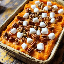 Sweet potatoes are the star of this dish. They give it a lovely, sweet flavor. For this recipe, you need four large sweet potatoes. Peel and cut them into cubes. This helps them cook evenly. Maple syrup adds a rich sweetness to the casserole. Use 1/3 cup of pure maple syrup for the best taste. You also need 1/4 cup of unsalted butter, melted. The butter gives a creamy texture. It helps blend all the flavors nicely. To spice things up, you will need a few simple ingredients. Add 2 teaspoons of vanilla extract for warmth. A little cinnamon (1/2 teaspoon) and nutmeg (1/4 teaspoon) will bring out the sweet potato's natural flavor. Don’t forget to add salt to taste; it balances the sweetness. If you want to get creative, consider some fun add-ins. I like to sprinkle 1 cup of roughly chopped pecans on top. They add a nice crunch. You can also add 1/2 cup of mini marshmallows if you like a sweeter touch. They’ll give your casserole a lovely, toasted finish. For the full recipe, you can check the detailed instructions. Start by peeling and cutting 4 large sweet potatoes into cubes. Boil them in salted water for 15 to 20 minutes. You want them fork-tender. Once cooked, drain and let them cool for a few minutes. In a big bowl, mash the sweet potatoes until they are smooth. Now, add 1/3 cup of maple syrup, 1/4 cup of melted unsalted butter, and 2 teaspoons of vanilla extract. Sprinkle in 1/2 teaspoon of cinnamon, 1/4 teaspoon of nutmeg, and some salt to taste. Mix everything well until the flavors blend. Spread the sweet potato mixture evenly in a greased casserole dish. In a small bowl, combine 1 cup of chopped pecans with 2 tablespoons of maple syrup. This adds sweetness. Sprinkle this mix over the sweet potatoes. If you like, add 1/2 cup of mini marshmallows on top for extra sweetness. Preheat your oven to 375°F (190°C). Bake the casserole for 25 to 30 minutes. You want it heated through and the marshmallows golden brown. Once done, take it out and let it cool for a few minutes before serving. Enjoy this delicious dish, perfect for any gathering! For more details, check the Full Recipe. When picking sweet potatoes, look for firm ones. They should feel heavy for their size. Avoid any with soft spots or blemishes. The skin should be smooth and tight. Choose medium to large potatoes for even cooking. Spices bring life to your casserole. Cinnamon and nutmeg are my favorites. They add warmth and depth, making your dish special. You can add a pinch of allspice or ginger for more zing. Just remember, a little goes a long way. Presentation matters! Serve your casserole warm in the dish. Garnish with extra pecans for crunch. A drizzle of maple syrup adds shine and sweetness. You can also sprinkle some chopped parsley for a pop of color. These small touches make your dish more inviting. For the full recipe, check out the details provided earlier. {{image_2}} To make a nut-free version, simply leave out the pecans. You can replace them with sunflower seeds or pumpkin seeds for crunch. These seeds add a nice texture without the nut allergens. For a vegan version, swap the butter with coconut oil or a vegan butter. Use maple syrup to sweeten your dish. Instead of mini marshmallows, look for vegan marshmallows, or skip them altogether. This keeps the dish rich and flavorful while meeting vegan needs. You can add cranberries or diced apples for extra flavor. These fruits add a sweet and tart note that pairs well with sweet potatoes. Adding a bit of orange zest can also brighten up the dish. Try mixing in spices like ginger for a warm kick. Each twist can take this casserole to a new level. For the full recipe, check the details above. Store your Maple Pecan Sweet Potato Casserole in an airtight container. Let it cool to room temp before sealing. This helps keep the flavors fresh. Place it in the fridge if you plan to eat it within a few days. It will last for about 3 to 5 days in the fridge. If you want to keep it longer, freezing is a great option. To reheat, take the casserole out of the fridge. Preheat your oven to 350°F (175°C). Cover the dish with aluminum foil to prevent it from drying out. Heat for about 20-25 minutes. Check if it's warm all the way through. If you want the top crispy, remove the foil for the last 5 minutes. You can also use a microwave for quick reheating, but the oven gives better results. To freeze, portion the casserole into smaller containers. This makes it easy to thaw only what you need. Wrap the containers tightly with plastic wrap, then aluminum foil. Label with the date and type of dish. You can freeze it for up to 3 months. When ready to eat, thaw overnight in the fridge. Reheat as described above. Enjoy your tasty dish! Yes, you can use canned sweet potatoes. They are soft and ready to use. Just drain them well before mashing. Canned sweet potatoes save time, but fresh ones offer better flavor. The casserole lasts about 3 to 5 days in the fridge. Store it in an airtight container. Make sure it cools down before putting it away. Reheat it gently to keep the texture nice. You can use other nuts like walnuts or almonds. If you prefer no nuts, try sunflower seeds. These options keep the crunch and taste great. Yes, you can prepare this dish ahead. Make the sweet potato mix and store it in the fridge. Just add the pecans before baking. You can bake it the next day for a warm treat. For the complete recipe, check the Full Recipe section above. It has all the steps you need to make this tasty dish! This article covered how to make a tasty Maple Pecan Sweet Potato Casserole. We looked at key ingredients like sweet potatoes, maple syrup, and spices. I also shared simple steps to prepare, mix, and bake your dish. Plus, I included tips on storage and fun variations. In the end, this casserole is easy to make and delicious for any gathering. Trust me, you’ll want to try it! You'll impress your guests and enjoy every bite.