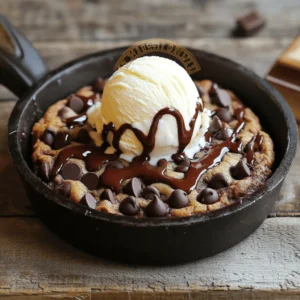 To make this chocolate chip cookie skillet, you need: - 1 cup unsalted butter, softened - 1 cup packed brown sugar - 1/2 cup granulated sugar - 1 teaspoon vanilla extract - 2 large eggs - 2 1/4 cups all-purpose flour - 1 teaspoon baking soda - 1/2 teaspoon salt - 1 1/2 cups semi-sweet chocolate chips - 1/2 cup chopped nuts (optional) These ingredients come together to create a warm and gooey treat. You can swap some ingredients if you have dietary needs or preferences: - Use coconut oil instead of butter for a dairy-free option. - Replace brown sugar with coconut sugar for a lower glycemic index. - Use gluten-free flour in place of all-purpose flour for a gluten-free version. - If you do not have eggs, try using 1/4 cup unsweetened applesauce per egg. - Dark chocolate chips can replace semi-sweet chips for a richer flavor. These substitutions can still give you a tasty dessert. For the best results, I recommend these brands: - Butter: Kerrygold for a rich, creamy flavor. - Chocolate Chips: Ghirardelli or Nestlé for quality and taste. - Flour: King Arthur Flour for consistent results. - Vanilla Extract: Nielsen-Massey for pure, real flavor. Choosing trusted brands can make your dessert even better. For the complete method, check the Full Recipe. 1. Preheat your oven to 350°F (175°C). Grease a 10-inch cast iron skillet. 2. In a large bowl, cream together 1 cup of softened butter, 1 cup of brown sugar, and 1/2 cup of granulated sugar. Mix until light and fluffy. 3. Add 1 teaspoon of vanilla extract and 2 large eggs to the butter mix. Stir well until everything is mixed. 4. In another bowl, whisk together 2 1/4 cups of all-purpose flour, 1 teaspoon of baking soda, and 1/2 teaspoon of salt. This is your dry mix. 5. Gradually add the dry mix to the wet mix. Stir until just combined. Do not overmix! 6. Fold in 1 1/2 cups of semi-sweet chocolate chips and 1/2 cup of chopped nuts, if you want. 7. Spoon the cookie dough into the prepared skillet. Spread it evenly to cover the bottom. 8. Bake in the preheated oven for 25-30 minutes. Look for golden edges and a soft center. 9. Remove the skillet from the oven and let it cool for a few minutes. 10. Serve warm, right from the skillet. Top with a scoop of vanilla ice cream and drizzle with chocolate sauce. Enjoy this delicious dessert with friends or family! For more details, check the Full Recipe. To get the best texture in your chocolate chip cookie skillet, focus on the butter. Use softened, unsalted butter. This helps create a creamy base. Make sure to cream it well with the sugars until it's light. This adds air to your dough, making it fluffy. Don't overmix after adding the flour. Mix just until combined. This keeps your cookie soft and chewy. Bake until the edges are golden but the center is still soft. This will create a nice contrast in textures. One common mistake is not measuring the flour correctly. Too much flour can make the cookie dry. Use a spoon to scoop the flour into your measuring cup. Don’t pack it down. Another mistake is baking too long. Every oven is different. Start checking your cookie skillet a few minutes early. If you see golden edges and a slightly soft center, it’s ready. Lastly, don’t skip the resting time. Letting it cool for a few minutes helps set the texture. Serve your chocolate chip cookie skillet warm for the best taste. Top it with a scoop of vanilla ice cream. The heat from the cookie melts the ice cream, creating a perfect blend. You can also drizzle some chocolate sauce over the top. Add chopped nuts for extra crunch if you like. For a fun twist, try adding fresh berries on the side. These add a burst of flavor and color to your plate. For the full recipe, check back to ensure you have all the details. {{image_2}} You can change the chocolate chips in your skillet cookie. Try dark chocolate for a rich taste. Milk chocolate offers a sweet, creamy flavor. You may even mix different types for a fun twist. White chocolate adds a nice contrast too. Each type will give your cookie a new look and taste. If you want to add nuts, there are many choices. Walnuts bring a nice crunch and flavor. Pecans add a buttery taste. If you prefer no nuts, skip them altogether. You could also use seeds like sunflower or pumpkin seeds. These give a similar crunch without the nutty flavor. Consider adding toppings for extra joy. Sprinkling sea salt on top can enhance the flavors. You might try adding caramel sauce for sweetness. A scoop of ice cream makes it a treat. For fun, mix in candy pieces like M&Ms or toffee bits. Each topping makes your cookie skillet even more special. You can find the full recipe to explore these variations. To keep your chocolate chip cookie skillet fresh, let it cool first. Once cool, cover the skillet tightly with plastic wrap or aluminum foil. You can also transfer leftovers to an airtight container. Store it at room temperature if you plan to eat it within two days. If you want to keep it longer, place it in the fridge for up to a week. When you are ready to enjoy your leftover cookie skillet, preheat your oven to 350°F (175°C). Place the skillet in the oven for about 10 minutes. This warms the cookie and helps it regain its soft texture. You can also use the microwave. Just heat a slice for about 20-30 seconds. Be careful not to overheat it, or it may become tough. If you want to save some cookie skillet for later, freezing is a great option. First, let the skillet cool completely. Then, cut the cookie into slices. Wrap each slice tightly in plastic wrap, then place them in a freezer-safe bag or container. You can freeze it for up to three months. When ready to eat, thaw in the fridge overnight and reheat as needed. Yes, you can prepare the cookie dough in advance. Mix it up and store it in the fridge for up to 24 hours. When you're ready to bake, just spread the dough in the skillet and bake as usual. This makes it easy to serve fresh, warm cookies right when you want them. Check the edges of the cookie. They should be golden brown. The center might look a bit soft, and that's okay. It will firm up as it cools. A toothpick inserted in the center should come out with a few moist crumbs. Yes, you can use any oven-safe skillet. A cast iron skillet works best for even cooking. If you don’t have one, a metal or ceramic skillet will also work. Just make sure it can handle the oven heat. This article explored the key ingredients, step-by-step instructions, and expert tips for making a cookie skillet. I shared ingredient substitutions and brand recommendations to help you enjoy the best flavor. You now know how to achieve the perfect texture and avoid common mistakes. With variations and storage info, you can customize your recipe and enjoy leftovers. Follow these guidelines to create a delightful treat that suits your taste. Enjoy baking your cookie skillet!