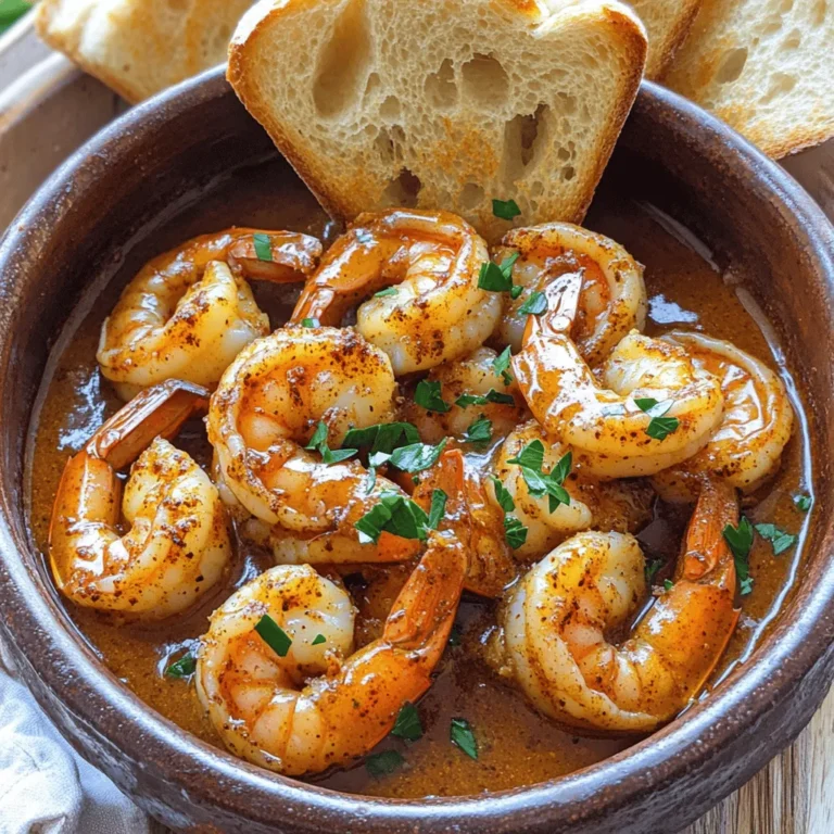 To make Louisiana BBQ shrimp, you need: - 1 pound large shrimp, peeled and deveined - 4 tablespoons unsalted butter - 3 cloves garlic, minced - 1 tablespoon Worcestershire sauce - 1 tablespoon lemon juice - 2 teaspoons Cajun seasoning - 1 teaspoon smoked paprika - 1 teaspoon black pepper - 1/2 teaspoon cayenne pepper (adjust for heat preference) - 1 cup chicken broth - 2 tablespoons fresh parsley, chopped (for garnish) - Crusty French bread (for serving) Large shrimp are the stars of this dish. They should be juicy and firm. You want shrimp that are at least 16-20 count per pound. This means you get just the right amount of meat in each bite. Cajun seasoning is key. It adds depth and warmth. You can find it in stores or make your own. A mix of paprika, garlic powder, and pepper works well. Garlic, Worcestershire sauce, and lemon juice bring brightness and richness. Garlic gives a nice aroma. Worcestershire adds umami, while lemon juice balances the dish. Not a fan of butter? You can use olive oil or margarine instead. Both will keep the dish rich and tasty. For a lighter option, low-sodium chicken broth works well. It allows you to control the salt level without losing flavor. Fresh shrimp is always best. They taste great and have a crisp texture. Look for shrimp from local markets or trusted sources. Frozen shrimp can work too. Just make sure they are high quality. Thaw them in the fridge overnight for the best results. This keeps them from getting mushy. Choosing the right shrimp is crucial for an authentic flavor. Quality shrimp makes a big difference in your dish. To start, you need to peel and devein the shrimp. First, take your shrimp and hold it firmly. Twist off the head if it’s still on. Next, use your fingers to peel off the shell. Leave the tail on for a nice look. To devein, look for the dark line on the back. Use a small knife to make a shallow cut and pull it out with your fingers. You will need a few essential tools for this recipe: - Large skillet - Sharp knife - Cutting board - Tongs or slotted spoon - Measuring spoons Now, let’s cook your Louisiana BBQ shrimp. First, melt the butter in a large skillet over medium heat. Add the minced garlic and sauté for about 1 minute. Be careful not to let it brown. Then, stir in Worcestershire sauce, lemon juice, Cajun seasoning, smoked paprika, black pepper, and cayenne pepper. Cook this for another 1-2 minutes. This step helps the spices blend with the butter. Next, pour in the chicken broth and bring it to a simmer. Let this cook for about 5 minutes. This time allows the flavors to meld together beautifully. Now, it’s time to add the shrimp. Cook them for about 3-5 minutes. You want them to turn pink and opaque. Stir occasionally to ensure even cooking. For presentation, serve the BBQ shrimp hot in a large bowl. Make sure to have plenty of sauce for dipping. Pair your dish with slices of crusty French bread. The bread is perfect for soaking up the savory sauce. Optionally, you can garnish with extra parsley for a pop of color. Enjoy your delicious Louisiana BBQ shrimp! To get the spice levels just right, you can adjust the cayenne pepper. Start with half a teaspoon if you want mild heat. If you like more spice, add more cayenne gradually. Taste as you go to find your perfect balance. For the sauce consistency, you want it thick enough to coat the shrimp. If it's too thin, let it simmer longer to reduce. If it's too thick, add a splash of chicken broth. Stir well to blend. One big mistake is overcooking shrimp. Look for shrimp that turn pink and opaque. They cook fast, usually in 3 to 5 minutes. If they curl tightly, it's a sign they are overdone. Not infusing the flavors properly is another issue. Make sure to let the garlic and spices cook in the butter before adding broth. This step builds a deep, rich flavor that makes the dish shine. For added spice, consider using smoked paprika or even a dash of hot sauce. These can deepen the flavor and heat. When it comes to herbs, fresh parsley gives a bright taste. Dried herbs work too, but fresh always shines. Adding fresh herbs at the end boosts the dish’s aroma and color, making it more inviting. For the full recipe, check out the complete guide. {{image_2}} You can cook Louisiana BBQ shrimp in different ways. Each method gives you a unique taste. - Grilled Louisiana BBQ Shrimp: Grilling brings a smoky flavor. To grill, marinate the shrimp in the sauce. Thread them onto skewers. Grill on medium heat for about 3-4 minutes per side. Keep an eye on them; shrimp cooks fast. - Oven-baked version of the dish: Baking is easy and hands-off. Preheat your oven to 400°F. Place shrimp in a baking dish and cover them with the sauce. Bake for about 10-12 minutes. The shrimp will be juicy and tender. Want to change things up? You can add new flavors to your dish. - Adding balsamic vinegar for tanginess: Balsamic vinegar adds a nice kick. Mix in a tablespoon when you add the broth. It gives a sweet and tangy flavor that pairs well with shrimp. - Experimenting with different types of hot sauce: Different hot sauces can change the heat level and taste. Try a garlic-based sauce for extra flavor. Or use a sweet sauce for balance. It's fun to find your favorite! Louisiana is known for its rich culinary history. Different styles add to the dish's charm. - Influence of Creole versus Cajun styles: Creole cooking leans on tomatoes and more spices. Cajun cooking is about bold flavors and rustic ingredients. Try mixing both styles for a unique twist. - Unique twists from local Louisiana chefs: Many chefs in Louisiana put their spin on BBQ shrimp. Some add local ingredients like andouille sausage. Others might use fresh herbs from their gardens. Each chef's touch makes the dish special. Explore these variations to find your favorite way to enjoy Louisiana BBQ shrimp. For a complete guide, check out the Full Recipe! To store leftovers safely, let the shrimp cool first. Place them in an airtight container. This keeps the shrimp fresh. Use a glass or plastic container that seals well. If you have extra sauce, store it separately. For reheating, the stove is your best friend. Place the shrimp in a skillet over low heat. Stir gently to avoid overcooking. To keep the sauce tasty, add a splash of chicken broth. This helps rehydrate the sauce. You can freeze Louisiana BBQ shrimp. Make sure to cool it completely before freezing. Use freezer-safe bags or containers. Remove as much air as possible. This helps keep the shrimp from getting freezer burn. You can store it for up to three months. When ready to eat, thaw in the fridge overnight. Louisiana BBQ shrimp is a famous dish from New Orleans. It is not grilled like other BBQ dishes. Instead, it features shrimp cooked in a rich, buttery sauce. The dish reflects the area's Creole and Cajun roots. It combines bold flavors with a unique cooking method. The shrimp soak up spices like Cajun seasoning and garlic, creating a savory experience. This dish is often served with crusty French bread, perfect for dipping into the sauce. You can feel the warmth of Louisiana in each bite. Yes, you can prepare Louisiana BBQ shrimp ahead of time. Cook the shrimp and sauce, then cool them quickly. Store them in an airtight container in the fridge for up to two days. When you're ready to eat, just reheat them gently on the stove. Add a splash of chicken broth to keep the sauce moist. This dish tastes even better after the flavors meld overnight. Several side dishes complement Louisiana BBQ shrimp well. Here are some great options: - Coleslaw: The crunch adds freshness. - Rice: A fluffy bed for the sauce. - Corn on the cob: Sweetness balances the spices. - Grilled vegetables: Adds color and flavor. - Crusty French bread: Essential for sauce dipping. Pair these sides with a light beer or white wine for a well-rounded meal. Louisiana BBQ shrimp can be spicy, but you can adjust the heat. The cayenne pepper adds a kick. If you prefer less spice, reduce the cayenne or skip it altogether. You can also serve hot sauce on the side. Each person can add as much heat as they like. This way, everyone enjoys the dish in their own way. In this blog post, we explored the key ingredients for Louisiana BBQ shrimp, including the best shrimp and seasonings that enhance flavor. We detailed preparation steps, cooking methods, and tips to avoid common mistakes. Lastly, we shared storage tips and answered frequently asked questions about this iconic dish. Now, you can confidently create your own Louisiana BBQ shrimp that impresses everyone. Remember to experiment with flavors and methods. Enjoy your cooking adventure!
