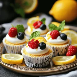 To make these no-bake mini lemon cheesecakes, gather the following items: - 1 cup graham cracker crumbs - 1/4 cup unsalted butter, melted - 2 tablespoons sugar - 8 oz cream cheese, softened - 1/2 cup powdered sugar - 1/2 cup heavy cream - 1/4 cup fresh lemon juice - Zest of 1 lemon - 1 teaspoon vanilla extract - Fresh berries (for garnish, optional) If you need to make swaps, here are some ideas: - Use gluten-free graham crackers for a gluten-free crust. - Replace cream cheese with a dairy-free alternative for a vegan version. - Substitute heavy cream with coconut cream for a lighter option. Always check for allergens. Use caution if you have any food sensitivities. You will need a few tools to make this recipe: - A medium mixing bowl - A large mixing bowl - An electric mixer - Mini cheesecake cups or a muffin tin lined with cupcake liners - A spatula for mixing and scraping - A refrigerator for chilling These tools help make the process smooth and fun! For the full recipe, check the link. Start by gathering your materials. You need graham cracker crumbs, melted butter, and sugar. In a medium bowl, mix the crumbs, butter, and sugar. Stir until it looks crumbly. This is your crust base. Now, take mini cheesecake cups or a muffin tin lined with cupcake liners. Press the crumb mixture firmly into the bottom of each cup. Make sure the crust is even. This step helps hold the filling well. Now, let’s make the filling! You’ll need softened cream cheese, powdered sugar, heavy cream, fresh lemon juice, lemon zest, and vanilla extract. In a large bowl, beat the cream cheese with an electric mixer. Mix until it’s smooth and creamy. Gradually add the powdered sugar while mixing. Next, add the heavy cream, lemon juice, lemon zest, and vanilla extract. Beat again until it’s well-blended. This mixture should be fluffy and light. Spoon the cheesecake filling into each crust-lined cup. Fill them about three-quarters full. Tap the cups gently on the counter. This helps remove any air bubbles. Once filled, place the mini cheesecakes in the fridge. Chill them for at least four hours or until they set. When they’re ready, you can garnish them with fresh berries and a sprinkle of lemon zest. Enjoy your delightful mini lemon cheesecakes! For the full recipe, check out the details above. To get a smooth and creamy texture, start with softened cream cheese. Cold cream cheese makes lumps. Use an electric mixer to blend it well. Mix until it’s fluffy and free of lumps. When you add the heavy cream, beat it until soft peaks form. This step adds lightness to your cheesecake. Don’t overmix after adding lemon juice or zest. This keeps the texture perfect. One common mistake is not chilling long enough. If you skip this step, the cheesecakes won’t hold their shape. Another mistake is using too much liquid. Measure lemon juice carefully to avoid a runny filling. Also, don’t skip pressing the crust firmly. A loose crust can crumble when you serve. Lastly, avoid using cold ingredients. They must be at room temperature to mix well. Serve these mini cheesecakes cold for the best taste. Top each one with fresh berries for color and flavor. You can use strawberries, blueberries, or raspberries. Adding extra lemon zest gives a nice touch. A sprig of mint can brighten the plate. For a fun twist, drizzle some honey or a fruit sauce on top. It adds sweetness and makes them look fancy. For the full recipe, check out the main article. {{image_2}} You can easily change the flavor of these mini cheesecakes. Instead of lemon, try lime or orange juice. You can also use other fruits like strawberries or blueberries. Just replace the lemon juice in the recipe with the fruit juice of your choice. For a fun twist, add some zest from these fruits too. This gives the cheesecakes a fresh taste and bright color. If you want to make these cheesecakes gluten-free, swap the graham cracker crumbs for gluten-free crumbs. You can find these at most grocery stores. Use the same amount as in the recipe. The taste remains the same, and you can enjoy this dessert without worry. Just make sure all other ingredients are gluten-free as well. To create a vegan version, use vegan cream cheese and coconut cream instead of heavy cream. You can also use maple syrup or agave for sweetness instead of powdered sugar. For the crust, use oats or almond flour mixed with coconut oil. This version is just as creamy and delicious. Every bite will be full of flavor, and it’s a great way to share with everyone. For the full recipe, check out the details above. To keep your no-bake mini lemon cheesecakes fresh, place them in an airtight container. Make sure to cover them well. You can use plastic wrap or a lid. Store them in the fridge for best results. This way, they stay cool and tasty for later. You can freeze these mini cheesecakes for up to three months. First, wrap each cheesecake in plastic wrap. Then, place them in a freezer bag. Make sure to remove as much air as possible. When you’re ready to enjoy, let them thaw in the fridge overnight before serving. These cheesecakes last about five days in the fridge. You can enjoy them cold or let them sit for a few minutes at room temperature. If they are frozen, remember to eat them within three months for the best taste. For the full recipe, refer back to the recipe section. Yes, you can! While graham cracker crumbs are classic, try using crushed cookies like Oreos or shortbread. You could even use nut-based crusts for a gluten-free option. Each crust brings a unique flavor and texture, so feel free to experiment! These mini cheesecakes need to chill for at least 4 hours. This time helps them set properly. If you can wait longer, chilling them overnight gives better texture. Just be sure to cover them to keep them fresh. Absolutely! These mini cheesecakes are perfect for making ahead. You can prepare them a day or two in advance. Just store them in the fridge, covered well. This way, you have a sweet treat ready to impress your guests! For the complete recipe, check the Full Recipe section above. You now have all you need to make mini cheesecakes. We covered the key ingredients, the equipment, and how to prepare each step clearly. I shared helpful tips for great texture and common mistakes to avoid. Plus, I included tasty variations and storage advice. Mini cheesecakes are fun to make and easy to enjoy. Try your new skills today!