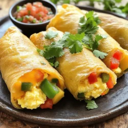 To make your breakfast burritos with potatoes and eggs, you will need a simple list of ingredients. Here’s what to gather: - 4 large flour tortillas - 2 medium Yukon gold potatoes, peeled and diced - 4 large eggs - ½ cup shredded cheddar cheese - ½ cup diced bell peppers (red and green) - ¼ cup finely chopped onion - 1 teaspoon smoked paprika - 1 teaspoon garlic powder - Salt and pepper to taste - 2 tablespoons olive oil - Fresh cilantro, chopped (for garnish) - Salsa or hot sauce (for serving) Each ingredient plays a key role in creating a tasty meal. The Yukon gold potatoes add creaminess, while the eggs bring protein. The bell peppers and onions add crunch and flavor. Spice it up with smoked paprika and garlic powder, making every bite memorable. Gather these items to craft your breakfast burritos. For the full recipe, check out the complete instructions. Enjoy the process, and let's get cooking! To start, boil the potatoes. Use a medium pot and fill it with salted water. Bring the water to a boil. Add the diced Yukon gold potatoes. Cook them until they are tender, about 10 minutes. Once cooked, drain the potatoes and set them aside. Next, heat olive oil in a large skillet over medium heat. Add the chopped onion and diced bell peppers. Sauté them for about 5 minutes until soft. This step adds great flavor to your burrito filling. Now, it's time to mix! Stir in the cooked potatoes with the onion and peppers. Add smoked paprika, garlic powder, salt, and pepper. Cook this mixture for 3 to 4 minutes. This helps the spices blend well with the potatoes and veggies. In a bowl, whisk the eggs. Add a pinch of salt and pepper. Push the potato mixture to one side of the skillet. Pour the eggs into the other side. Cook the eggs gently, scrambling them until they are just set, about 3 minutes. Combine the potato mixture with the scrambled eggs in the skillet. Sprinkle shredded cheddar cheese on top. Let it melt slightly. For each tortilla, lay a generous amount of the filling in the center. Fold the bottom of the tortilla up and tuck it over the filling. Then fold in the sides and roll tightly. Repeat this for all tortillas. For a crispy finish, heat a clean skillet over medium heat. Place the burritos seam-side down in the skillet. Cook for 2 to 3 minutes on each side until golden and crispy. This step adds a delightful crunch to your breakfast burritos. Follow this method to make your breakfast burritos with potatoes and eggs delightfully tasty! You can find the full recipe included in this article. Choose Yukon gold potatoes for your breakfast burritos. They have a creamy texture and rich flavor. Other good options include red potatoes or Russets. Each type offers a unique taste. Yukon golds hold their shape well when cooked, making them perfect for mixing with eggs. For fluffy scrambled eggs, whisk them well with salt and pepper. Use a non-stick skillet for best results. Heat the skillet to medium-low. Pour in the eggs and let them sit for a few seconds. Gently stir with a spatula, pushing the eggs from the edges to the center. Remove them from heat while still slightly runny. They will continue to cook off the heat. To wrap your burrito, lay the tortilla flat. Place the filling in the center, but not too close to the edges. Fold the bottom over the filling first. Then, fold in the sides tightly. Roll it up from the bottom. This method seals the burrito well and keeps everything inside. Enjoy your delicious breakfast burritos with a twist! For the full recipe, check out the detailed steps. {{image_2}} You can easily swap out some ingredients in your breakfast burrito. For cheese, try Monterey Jack or pepper jack for a different taste. If you like a kick, add crumbled feta or goat cheese. For proteins, consider using diced ham, cooked bacon, or sausage. You can even add tofu for a plant-based option. These changes keep the dish fresh and exciting. If you want a vegetarian burrito, simply skip the meat and add more veggies. Try spinach, mushrooms, or zucchini for added flavor. For a vegan version, replace eggs with scrambled tofu or chickpea flour. Use vegan cheese or skip the cheese altogether. This way, everyone can enjoy a delicious breakfast burrito. To spice things up, add more herbs and spices. A pinch of cumin or chili powder can add warmth. Fresh herbs like cilantro or parsley brighten the dish. You can also add diced jalapeños for heat or roasted red peppers for sweetness. These small changes can make a big difference in flavor. You can store leftover burritos in the fridge. Wrap them tightly in plastic wrap or foil. Place them in an airtight container. This keeps the burritos fresh and prevents drying out. To freeze, wrap each burrito in plastic wrap. Then, place them in a freezer-safe bag. Make sure to remove as much air as possible. To reheat, unwrap the burrito and microwave it for 2-3 minutes. You can also bake it at 350°F for about 15-20 minutes. In the fridge, these burritos last about 3-4 days. In the freezer, they can last up to 3 months. Always check for any signs of spoilage before eating. Enjoy them as a quick breakfast or snack! Yes, you can use various tortillas. Flour tortillas are soft and easy to wrap. Corn tortillas add a nice flavor and crunch. Try whole wheat for a healthier option. Each type brings a unique taste to your breakfast burrito. You can pair your burritos with many sides. Fresh fruit adds a sweet touch. A simple green salad brings a nice crunch. You can also serve yogurt or sour cream for creaminess. Salsa or hot sauce offers a spicy kick. To reheat your burritos, wrap them in foil. Place them in the oven at 350°F for about 15-20 minutes. This keeps them warm without drying out. You can also microwave them for 1-2 minutes. Just be careful not to overheat. Yes, making the filling ahead is a great idea. Cook the potatoes and eggs, then store them in the fridge. You can keep it for about 3 days. Just reheat the filling before assembling the burritos. You can add many toppings to your burritos. Avocado or guacamole gives a creamy texture. Chopped green onions add a fresh bite. You might enjoy diced tomatoes or jalapeños for extra flavor. Cheese, of course, never hurts! This blog post detailed how to make tasty breakfast burritos. We covered key ingredients like Yukon gold potatoes, eggs, and cheeses. I also shared easy steps for cooking and wrapping them. You learned tips for selecting good potatoes and perfecting scrambled eggs. Try different fillings or toppings for a fun twist. These burritos are great for any meal. With proper storage, leftovers can last. Enjoy making this dish your own!