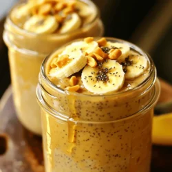 To make Peanut Butter Banana Overnight Oats, you need a few key items. These ingredients give the dish its creamy and tasty flavor. Here’s what you will need: - 1 cup rolled oats - 1 ½ cups almond milk (or any milk of your choice) - 2 tablespoons peanut butter - 1 ripe banana, mashed - 1 tablespoon chia seeds - ½ teaspoon vanilla extract - Pinch of salt These ingredients work together to create a smooth and rich texture. The oats soak up the milk, making them soft and tasty. Sweetness is a personal choice. You can add some optional sweeteners if you like. Here are two good options: - 1 tablespoon honey - 1 tablespoon maple syrup Adding honey or maple syrup gives a lovely sweet touch. Adjust the amount to fit your taste. Toppings can make your oats look and taste even better. Here are some fun ideas to try: - Sliced banana - Crushed peanuts - A sprinkle of cinnamon These toppings add texture and extra flavor. They also make your dish pop with color. You can mix and match these toppings based on what you love. For the full recipe, check out Peanut Butter Banana Bliss Overnight Oats. To start, gather your ingredients. You need rolled oats, almond milk, peanut butter, a ripe banana, chia seeds, vanilla extract, and a pinch of salt. You can also add honey or maple syrup for sweetness. Measure out 1 cup of oats and 1.5 cups of almond milk. In a medium-sized mixing bowl, combine all your ingredients. Add the rolled oats, almond milk, mashed banana, and peanut butter. If you want it sweeter, add honey or maple syrup. Toss in the chia seeds, vanilla extract, and salt. Mix everything well. Ensure the peanut butter spreads evenly. After mixing, divide the mixture into two jars. Seal them tightly. Place the jars in the fridge overnight. This lets the oats soak up the milk. In the morning, stir the oats. If they are too thick, add a splash of milk. Top with sliced banana, crushed peanuts, and a sprinkle of cinnamon. For the full recipe, check the earlier section. To make the best overnight oats, use a good mix of ingredients. Start with rolled oats. They soak up liquid well and soften nicely. Combine the oats with your choice of milk. Almond milk works great, but any milk will do. Mix in peanut butter and mashed banana for flavor. Stir until everything is well blended. This helps the oats soak up all the yummy tastes. When picking oats, always choose rolled oats. They are less processed than instant oats. Instant oats can become mushy, while rolled oats stay chewy. Steel-cut oats are healthy but take longer to soften. If you want quick oats, rolled oats are your best bet. They give you the right texture for overnight oats. To boost flavor, use ripe bananas. They add natural sweetness and creaminess. You can also add a pinch of salt to bring out the taste. Want more crunch? Top your oats with crushed peanuts or chia seeds. A sprinkle of cinnamon adds warmth too. For a sweet touch, drizzle honey or maple syrup on top. For the full recipe, check out the Peanut Butter Banana Bliss Overnight Oats. {{image_2}} If you want a nut-free option, swap peanut butter for sunflower seed butter. This keeps the creamy texture and taste you love. You can also use pumpkin seed butter for a unique twist. Both options are tasty and safe for those with nut allergies. Feel free to mix in other fruits! Berries, like strawberries or blueberries, add a burst of color and flavor. You can also try diced apples or pears for a crunchy bite. For a tropical touch, add shredded coconut or pineapple. A sprinkle of cocoa powder gives a chocolatey twist, too! To make your oats vegan, simply use maple syrup instead of honey. Almond milk is already a great choice for vegan diets. You can also add flaxseed meal for a boost of omega-3s. This keeps your oats delicious while meeting your dietary needs. Check out the Full Recipe for more tips on making your perfect peanut butter banana overnight oats! To keep your peanut butter banana overnight oats fresh, use airtight containers. Mason jars work great. Fill them with your prepared oats and seal them well. This helps prevent any odors from your fridge mixing in. You can store your overnight oats in the fridge for up to five days. This means you can make a batch on Sunday and enjoy it all week. If you see any changes in color or smell, it's best to toss them out. Always trust your senses! You can eat your overnight oats cold right from the fridge. They taste amazing that way! If you prefer them warm, simply heat them in the microwave for about 30 seconds. Stir well after heating. If they are too thick, add a splash of milk to make them creamy again. Yes, you can swap peanut butter for other nut butters. Almond butter, cashew butter, or sunflower seed butter work well. Each nut butter gives a unique taste and texture. Choose one that you enjoy or have on hand. This makes the recipe fun and flexible. Overnight oats stay fresh in the fridge for up to five days. Just make sure to keep them in a sealed jar. This lets you prepare meals ahead of time. It’s a great way to save time on busy mornings. Absolutely! You can make several jars at once. Just multiply the ingredients by the number of servings you want. Store them in individual jars for easy grab-and-go options. This helps you enjoy delicious breakfasts all week. For the full recipe, check out the Peanut Butter Banana Bliss Overnight Oats. Overnight oats are easy and fun to make. We covered the key ingredients, from main oats to tasty toppings. You learned how to mix, store, and even add your favorite flavors. Remember, there are many ways to change the recipe to fit your taste. Follow best practices for perfect results. Keep oats in the fridge for convenience. Enjoy your tasty and healthy breakfast regularly!