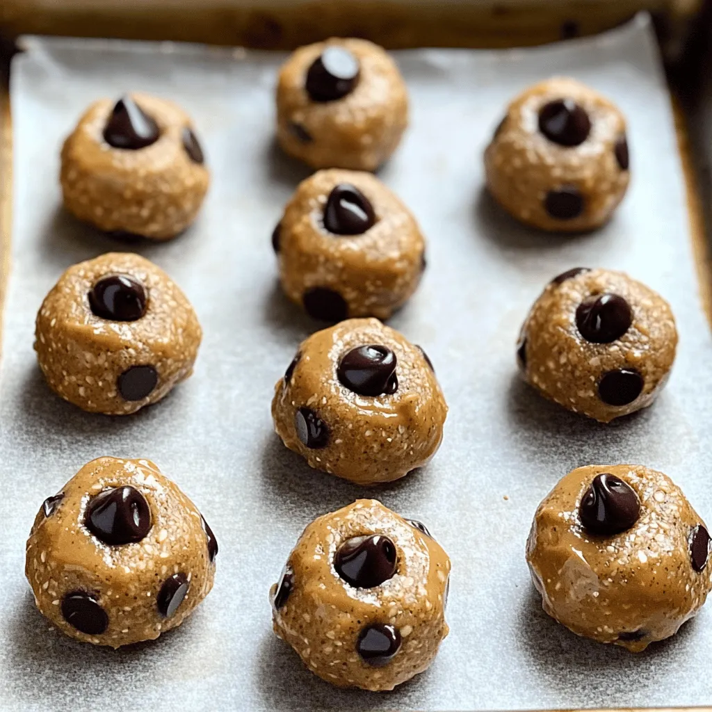 When making Peanut Butter Chocolate Chip Energy Bites, you need simple, tasty ingredients. Here’s what you'll need: - 1 cup rolled oats - 1/2 cup natural peanut butter - 1/3 cup honey or maple syrup - 1/2 cup mini chocolate chips - 1/4 cup ground flaxseed - 1/2 teaspoon vanilla extract - A pinch of salt - Optional add-ins: 1/4 cup chopped nuts or dried fruit These ingredients work together to create a snack that is both filling and fun. The oats provide fiber, while the peanut butter gives you protein. Honey adds sweetness, and chocolate chips make it special. Flaxseed boosts nutrition with healthy fats. You can also add nuts or dried fruit for more texture. This recipe is a great way to use ingredients you may already have. It’s quick to prepare and perfect for busy days. For the full recipe, check out the instructions I provided earlier. Enjoy the process of making these energy bites! - Mixing dry ingredients Start by getting a large bowl. Add 1 cup of rolled oats, 1/4 cup of ground flaxseed, and a pinch of salt. Stir them well. This step makes sure the dry parts mix evenly. - Combining wet ingredients In another bowl, mix together 1/2 cup of natural peanut butter, 1/3 cup of honey or maple syrup, and 1/2 teaspoon of vanilla extract. Stir it until the mixture is smooth and creamy. - Combining wet and dry mixtures Pour the wet mixture into the dry ingredients. Mix them together until everything is well combined. You want a thick, sticky dough. - Folding in chocolate chips and optional ingredients Gently fold in 1/2 cup of mini chocolate chips. If you want to add extra flavor, mix in the optional 1/4 cup of chopped nuts or dried fruit. This adds texture and makes each bite fun. - Rolling energy bites into balls Take about a tablespoon of the mixture. Roll it between your hands to form a ball. Repeat this until you use up all the dough. You should get about 12 to 15 energy bites. - Chilling in the refrigerator Place the energy bites on a parchment-lined baking sheet. Put them in the fridge for at least 30 minutes. This makes them firm and easy to eat. After chilling, store them in an airtight container in the fridge for up to one week. This simple snack is quick to make and packed with energy. For the full recipe, check out the details above. Enjoy your tasty bites! - Ensure ingredients are at room temperature: Room temperature ingredients mix better. This helps create a smooth and even texture in your energy bites. Set peanut butter and honey out for about 30 minutes before you start. - Use different nut butters for flavor variations: Try almond, cashew, or sunflower seed butter. Each nut butter adds a unique taste. This keeps your energy bites fresh and exciting. - How to adjust sweetness: If you prefer a sweeter bite, add a bit more honey or maple syrup. You can also use mashed banana or applesauce as a natural sweetener. Just remember to adjust the dry ingredients to keep the balance. - Pair with yogurt or fruit: Energy bites go great with Greek yogurt. You can also serve them with fresh fruit like berries or sliced bananas. This adds flavor and nutrients. - Perfect for meal prep or on-the-go snacks: Make a batch at the start of the week. They store well, so you can grab a few when you’re busy. These bites give you energy without fuss. - Caloric content per serving: Each energy bite has about 100 calories. This makes them a good choice for a snack. They give you a boost without overloading on calories. - Nutritional benefits of main ingredients: Rolled oats provide fiber for better digestion. Peanut butter adds protein and healthy fats. Chocolate chips bring joy while offering a little energy kick. Ground flaxseed offers omega-3s, which are great for heart health. {{image_2}} You can easily change the flavor of your energy bites. A simple way is to add cocoa powder. Just mix in a couple of tablespoons to get a rich chocolate taste. If you want to explore nut butters, try almond or cashew butter. They bring unique flavors and textures to the bites. Swapping ingredients can make these bites even better. Use agave syrup instead of honey for a different sweetness. It’s a great way to keep it vegan too. You can also switch up the chocolate chips. Try dark chocolate or even white chocolate for a new twist. Why not have fun with themes? For holidays, add spices like cinnamon or nutmeg. They create a warm, festive flavor. In summer, use dried fruits like cranberries or apricots for a fruity burst. Each season offers great choices to keep your energy bites exciting and fresh. To keep your Peanut Butter Chocolate Chip Energy Bites fresh, choose airtight containers. Glass jars or plastic containers with tight lids work well. Make sure to store them in the refrigerator. The ideal temperature for your fridge is around 32°F to 40°F (0°C to 4°C). This keeps them firm and tasty. You can also freeze these energy bites for longer storage. To freeze, place the bites in a single layer on a baking sheet. Once they are frozen solid, transfer them to an airtight container. You can also use freezer bags. When you want to enjoy them, simply take out the desired amount and thaw them at room temperature. They keep well in the freezer for up to three months. Keep an eye on your energy bites. Look for changes in texture or color. If they smell off or taste stale, it's best to throw them away. Fresh energy bites have a pleasant nutty and sweet aroma. If they lose that charm, they might be past their prime. Peanut Butter Chocolate Chip Energy Bites last up to one week in the fridge. Store them in an airtight container. If you want them to last longer, freeze them. They can stay fresh for three months in the freezer. Remember to label the container with the date. Yes, you can use a different sweetener. Maple syrup is a great choice. Agave syrup also works well. You can even try coconut sugar if you like. Each sweetener adds a unique taste, so feel free to experiment. You can use almond butter or sunflower seed butter instead of peanut butter. These options provide a similar texture and taste. Make sure to choose a natural version without added sugars. This keeps your energy bites healthy and tasty. Yes, these energy bites are gluten-free. Rolled oats are naturally gluten-free. Just check that your oats are certified gluten-free to avoid any cross-contamination. Enjoy these bites without worry if you follow a gluten-free diet. Yes, you can add protein powder to the recipe. It boosts the protein content and keeps you full longer. Just add a scoop when you mix the wet and dry ingredients. This simple change makes your energy bites even better. For the full recipe, check the previous section. These energy bites are easy to make and fun to eat. You mix simple, healthy ingredients like oats, peanut butter, and honey. Customize them with your favorite add-ins and flavors. Store them in the fridge or freezer for quick snacks. Overall, they offer great nutrition and taste. Enjoy these bites as a meal prep option or an on-the-go treat. Try different variations to keep things fresh. You'll love how simple it is to boost your energy with these tasty snacks.