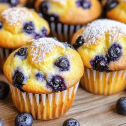 To make these lemon blueberry muffins, you need a few key ingredients. Here’s the complete list of ingredients: - 1 ½ cups all-purpose flour - ½ cup granulated sugar - 2 teaspoons baking powder - ½ teaspoon baking soda - ½ teaspoon salt - 1 large egg - ½ cup buttermilk (or milk + 1 tablespoon vinegar) - ⅓ cup vegetable oil - 1 tablespoon freshly grated lemon zest - 1 tablespoon lemon juice - 1 cup fresh blueberries (or frozen, no need to thaw) - Optional: 2 tablespoons powdered sugar for dusting Each ingredient plays a big role in making these muffins tasty. The flour gives structure, while sugar adds sweetness. Baking powder and baking soda help the muffins rise. Salt brings out the flavors. The egg binds everything together. Buttermilk makes the muffins moist, while the vegetable oil adds richness. Lemon zest and juice give a bright flavor that pairs perfectly with blueberries. You can use fresh or frozen blueberries. If you choose frozen, there’s no need to thaw them. If you want to add a little sweetness on top, you can dust with powdered sugar. For the full recipe, check out the instructions to see how these ingredients come together in your kitchen. Set your oven to 375°F (190°C). Line a 12-cup muffin tin with paper liners or spray it with non-stick cooking spray. This step keeps your muffins from sticking and makes cleanup easier. In a large bowl, combine 1 ½ cups of all-purpose flour, ½ cup of granulated sugar, 2 teaspoons of baking powder, ½ teaspoon of baking soda, and ½ teaspoon of salt. Whisk them together well. This mix gives your muffins structure and sweetness. In a separate bowl, beat 1 large egg. Then mix in ½ cup of buttermilk, ⅓ cup of vegetable oil, 1 tablespoon of freshly grated lemon zest, and 1 tablespoon of lemon juice. This mixture adds moisture and bright flavor to your muffins. Pour the wet ingredients into the dry ones. Gently fold them together until just combined. It’s okay if there are a few lumps. Over-mixing will make your muffins tough, so be gentle. Gently fold in 1 cup of fresh blueberries. Make sure to do this carefully so the berries don’t break. You want those bursts of flavor in every bite! Using a spoon or ice cream scoop, fill each muffin cup about ¾ full with the batter. Bake in your preheated oven for 18-20 minutes. Check for doneness by inserting a toothpick into the center. If it comes out clean, your muffins are ready. Let them cool in the tin for 5 minutes before moving them to a wire rack. For an extra touch, dust with powdered sugar before serving. Enjoy your delicious Lemon Burst Blueberry Bliss Muffins! For the complete recipe, check out the Full Recipe. To get fluffy muffins, avoid over-mixing the batter. When you combine the wet and dry ingredients, mix gently. It is fine to have lumps! Over-mixing makes the muffins dense. Aim for a light hand when folding in the blueberries as well. This keeps them whole and juicy. You can enhance the lemon flavor by adding more lemon zest or juice. For a stronger blueberry taste, use more berries. Fresh blueberries work best, but frozen ones are fine too. Just remember, if you use frozen, do not thaw them. This keeps the muffins from becoming soggy. Baking at the right temperature is key for even muffins. Preheat your oven to 375°F (190°C). Make sure to use an oven thermometer for accuracy. Place the muffin tin in the center of the oven. This helps the heat circulate evenly for perfect baking. Check the muffins around 18 minutes. If a toothpick comes out clean, they are ready! For the complete recipe, refer to the [Full Recipe]. {{image_2}} You can make your lemon blueberry muffins even more exciting. Here are some fun add-ins: - Other Fruits: Try raspberries, strawberries, or blackberries. Each fruit brings a new flavor. - Nuts: Walnuts or pecans add a nice crunch. Chop them up and fold them in gently. - Spices: A pinch of cinnamon or nutmeg can enhance the flavor. Just don’t add too much! If you need a gluten-free version, swap the all-purpose flour. Use a gluten-free flour blend instead. Look for one that has xanthan gum. This helps mimic the texture of regular flour. You can enjoy these muffins without worry! To make these muffins vegan, you can replace a few ingredients. Use flax eggs instead of a regular egg. Mix one tablespoon of ground flaxseed with three tablespoons of water. Let it sit for five minutes to thicken. For the buttermilk, combine plant-based milk with a splash of vinegar. This will create a dairy-free version that tastes just as good. These variations make the recipe flexible and fun. You can try different combinations each time you bake! For the full recipe, check out the complete guide. To keep your muffins fresh, store them in an airtight container. This helps prevent them from drying out. Place a paper towel at the bottom of the container. This towel absorbs moisture, keeping the muffins soft. You can store them at room temperature for up to two days. If you want to keep them longer, you can refrigerate them for up to a week. Freezing muffins is easy and keeps them fresh for later. Let the muffins cool completely before freezing. Wrap each muffin in plastic wrap. Then, place them in a freezer bag. Make sure to label the bag with the date. You can freeze them for up to three months. When you're ready to enjoy them, just thaw them in the fridge overnight or at room temperature for a few hours. Reheating muffins is simple. You can use the microwave or the oven. For the microwave, place a muffin on a plate. Heat it for 15 to 20 seconds. Check if it's warm. If not, heat for a few more seconds. For the oven, preheat it to 350°F (175°C). Place the muffins on a baking sheet. Heat for about 5 to 10 minutes. This will give the muffins a nice, warm texture. Enjoy your Lemon Burst Blueberry Bliss Muffins! For the Full Recipe, check earlier sections. Yes, you can use frozen blueberries in your muffins. There’s no need to thaw them first. Just add them straight to the batter. Keep in mind that frozen blueberries may tint your batter a bit blue, but they will still taste great. You might want to reduce the baking time slightly, as frozen berries can cool the batter. Muffins stay fresh for about 2 to 3 days at room temperature. Store them in an airtight container to keep them moist. For longer storage, you can refrigerate them for up to a week. If you want to save them for later, muffins freeze well for up to 3 months. Wrap them tightly in plastic wrap and place them in a freezer bag. If you don't have buttermilk, you can easily make a substitute. Here are some options: - Use regular milk with 1 tablespoon of vinegar or lemon juice. - Use plain yogurt thinned with a bit of water. - Use sour cream mixed with water. These substitutes will give you a similar tangy flavor and moisture in your muffins. For the full recipe, check out the Lemon Burst Blueberry Bliss Muffins 🫐. You now have a simple guide to make delicious lemon blueberry muffins. We covered all the key ingredients, steps, and helpful tips. Remember to avoid over-mixing to keep them fluffy. You can also explore fun variations to suit your taste. Whether you store them for later or share with friends, these muffins are sure to please. Follow these steps, and enjoy the burst of flavor with every bite! Happy baking!