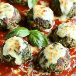 The key to making delicious Spinach Garlic Mozzarella Meatballs is using fresh, quality ingredients. Here’s what you need: - 1 lb ground beef or turkey - 1 cup fresh spinach, finely chopped - 1 cup mozzarella cheese, shredded - 1/2 cup breadcrumbs - 1/4 cup grated Parmesan cheese - 2 cloves garlic, minced - 1 large egg - 1 teaspoon dried oregano - 1 teaspoon salt - 1/2 teaspoon black pepper - 1 tablespoon olive oil (for cooking) - Marinara sauce (for serving) These ingredients work together to create a tasty and healthy dish. I always choose fresh spinach for its bright flavor. Mozzarella cheese adds creaminess. The garlic gives a warm, savory taste that blends well with the meat. When picking ground meat, I often switch between beef and turkey. Turkey makes the dish lighter, while beef offers a richer taste. You can also use gluten-free breadcrumbs if needed. This recipe is all about flexibility, so feel free to adapt it to your taste. You can find the Full Recipe, which contains detailed steps to make these meatballs, to ensure your dish turns out perfectly. - Preheat your oven to 400°F (200°C) and line your baking sheet with parchment paper. - In a large mixing bowl, combine the ground beef or turkey, chopped spinach, mozzarella cheese, breadcrumbs, grated Parmesan cheese, minced garlic, egg, oregano, salt, and black pepper. - Use your hands to mix the ingredients until just combined. Be careful not to overwork the meat. - Shape the mixture into meatballs, about 1.5 inches in diameter, and place them onto the prepared baking sheet. - Drizzle a tablespoon of olive oil over the meatballs for added moisture during cooking. - Bake the meatballs in the preheated oven for 20-25 minutes. They should be browned and cooked through. - While the meatballs bake, heat marinara sauce in a saucepan over medium heat until warmed through. - Serve the meatballs hot, nestled in a bowl of marinara sauce or on a platter. - For presentation, arrange the meatballs on a serving platter and drizzle with extra marinara sauce. Garnish with fresh basil leaves or a sprinkle of parsley for a pop of color. For the full recipe, check out the Spinach Garlic Mozzarella Meatballs section. For the best meatballs, mix gently. Overworking the meat can make them tough. Use your hands to blend the ingredients just until they come together. Shape the meatballs to about 1.5 inches wide for even cooking. Bake the meatballs at 400°F for 20-25 minutes. This high heat helps them brown nicely. Check that they are cooked through. You want an internal temperature of 165°F. This ensures they are safe to eat and juicy. Feel free to adjust the spices. Add more garlic for a bolder taste or a pinch of red pepper flakes for heat. Fresh herbs like basil or parsley can also give a nice lift. Consider adding chopped sun-dried tomatoes or olives for a twist. These ingredients add unique flavors that can surprise your palate. You can also swap out the mozzarella for feta cheese for a tangy kick. Serve the meatballs with marinara sauce for a classic touch. They pair well with spaghetti or on a sub roll. Top with extra cheese and fresh herbs for a nice finish. For a fun twist, make meatball sliders. Use small buns and add some fresh greens. You can also serve them on a charcuterie board with cheese and crackers for a great appetizer. For the complete recipe, check the Full Recipe section above. {{image_2}} You can switch up the meat in this recipe. Ground turkey works well if you want a lighter option. For those who prefer beef, that works great too. If you want a vegetarian dish, consider using lentils or chickpeas instead of meat. These options still pack a punch of flavor. You might want to bake or pan-fry your meatballs. Baking gives a nice, even cook and keeps them healthier. On the other hand, pan-frying adds a crispy texture that many love. You can also add sauces or toppings. Try marinara for a classic touch or pesto for a fresh flavor boost. These meatballs are perfect for parties. You can serve them as appetizers on toothpicks. They can also be a hit at family dinners. Everyone loves a hearty meatball served with pasta or in a sub. You can even make mini versions for kids’ meals. The options are endless! For the full recipe, don't forget to check the ingredients and instructions to get started. To keep your Spinach Garlic Mozzarella Meatballs fresh, follow these tips: - Refrigeration: Place cooked meatballs in an airtight container. They stay good for up to 4 days in the fridge. - Freezing: For longer storage, let meatballs cool. Then, place them in a freezer-safe bag. Use parchment paper between layers to prevent sticking. Frozen meatballs can last for up to 3 months. You can reheat meatballs in several ways: - Oven: Preheat your oven to 350°F (175°C). Place meatballs on a baking sheet and heat for 10-15 minutes. - Microwave: Place meatballs in a microwave-safe dish. Cover and heat for 1-2 minutes. - Stovetop: Add meatballs to a pan with a little marinara sauce. Heat on low for about 5 minutes. To keep meatballs moist, add a splash of water or sauce while reheating. This helps to prevent them from drying out. Knowing how long your meatballs last is key: - Freshness: Cooked meatballs in the fridge should be eaten within 4 days. - Frozen: When stored properly, frozen meatballs are best used within 3 months. - Signs of Spoilage: If you see any discoloration, foul smell, or slimy texture, it's time to toss them out. For the full recipe, check out the details above. To make these meatballs gluten-free, simply swap breadcrumbs for a gluten-free option. Here are some great substitutes: - Almond flour - Crushed gluten-free crackers - Oats (ensure they are gluten-free) - Cooked quinoa These options keep the meatballs moist and tasty while removing gluten. Yes, you can use frozen spinach! To maintain flavor and texture, follow these tips: - Thaw the spinach first. - Squeeze out any excess water. - Chop it finely before mixing it in. This helps balance the moisture and flavor in your meatballs. You have many options for sides and sauces to enjoy with your meatballs: - Spaghetti or pasta - A fresh salad - Garlic bread - Zucchini noodles Pair them with marinara sauce for a classic touch. For more ideas, check the Full Recipe. This article covered everything you need for delicious Spinach Garlic Mozzarella Meatballs. We discussed key ingredients, step-by-step instructions, and tips for cooking and serving. I shared how to store meatballs and also provided interesting variations. Whether you’re cooking for a family dinner or a party, these meatballs can impress everyone. Enjoy experimenting with the flavors and serving ideas. You have the tools to make a great meal ahead!