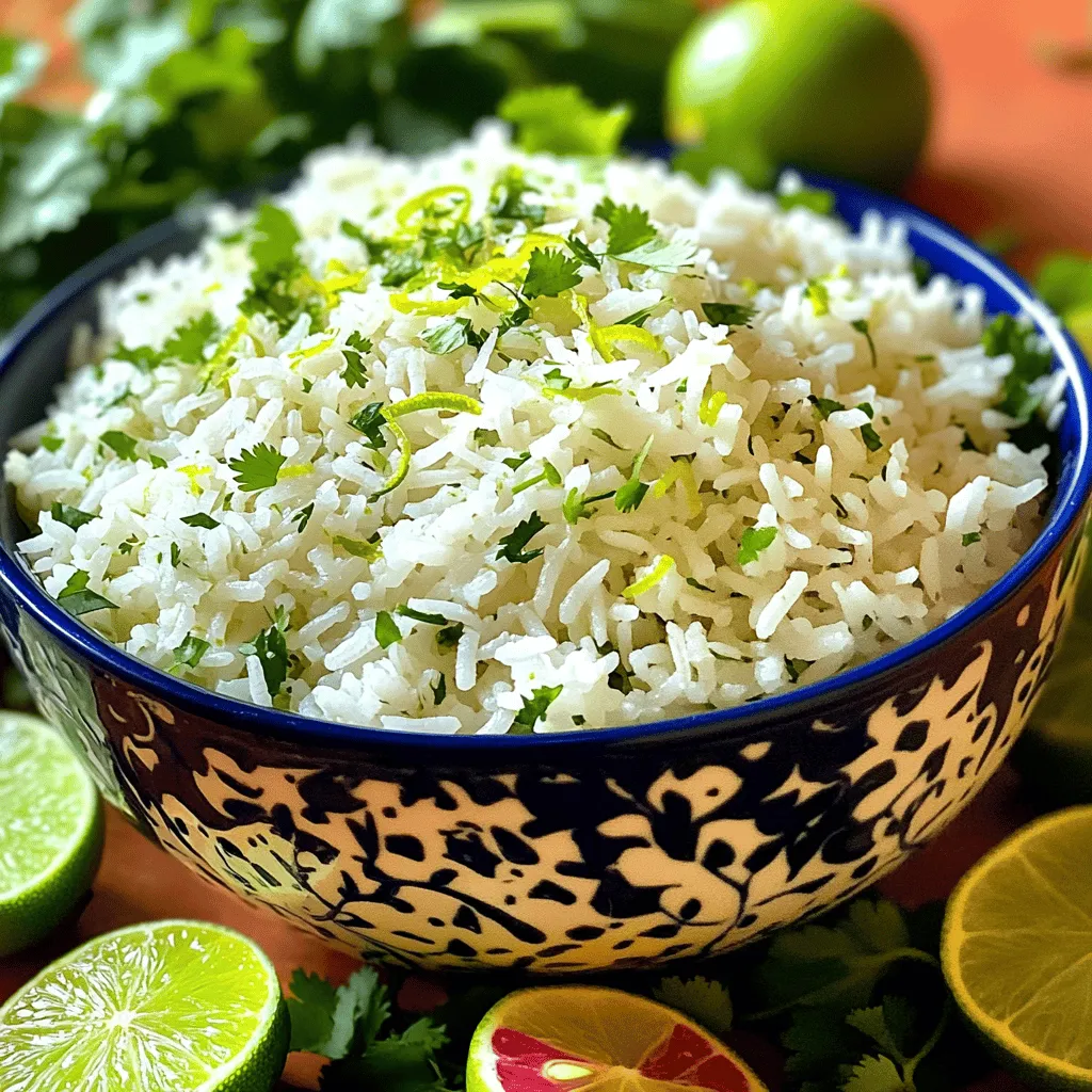 To make Zesty Cilantro Lime Rice, you need a few key items: - 1 cup long-grain white rice - 2 cups vegetable broth (or water) - 1 tablespoon olive oil - Zest of 1 lime - Juice of 1 lime - 1/2 cup fresh cilantro, chopped - 1/2 teaspoon garlic powder - 1/2 teaspoon onion powder - Salt, to taste - Black pepper, to taste These ingredients work together to create a dish that is both bright and flavorful. If you don't have an ingredient, don't worry! Here are some good swaps: - Rice: You can use brown rice or jasmine rice if you prefer. - Broth: Chicken broth can replace vegetable broth for added flavor. - Olive Oil: Any neutral oil, like canola or avocado oil, will work well. - Cilantro: If you dislike cilantro, try parsley or green onions for a fresh taste. These substitutes can keep your dish tasty while fitting your needs. Fresh ingredients make your dish shine. Here’s how to pick the best: - Rice: Choose long-grain rice with no broken pieces for even cooking. - Cilantro: Look for bright green leaves without any wilting or yellow spots. - Limes: Select limes that feel heavy for their size and have smooth skin. This means they are juicy. Using fresh ingredients ensures your Zesty Cilantro Lime Rice has the best flavor. For the full recipe, check out the link above! To make zesty cilantro lime rice, start by rinsing the long-grain rice. Run cold water over it until the water is clear. This step removes extra starch and helps keep the rice fluffy. Next, heat olive oil in a medium saucepan over medium heat. Add the rinsed rice and stir for about 2-3 minutes until the rice turns a light golden color. Now, pour in the vegetable broth or water. Add garlic powder, onion powder, salt, and black pepper. Stir everything together and bring it to a boil. Once it starts boiling, lower the heat to a simmer. Cover the pot and let it cook for about 15-18 minutes. The rice should be tender and absorb all the liquid. After cooking, take the pot off the heat. Let it sit, covered, for 5 more minutes. This resting time steams the rice, making it fluffier. Finally, use a fork to fluff the rice. Mix in the lime zest, lime juice, and chopped cilantro. Taste and adjust the seasoning if needed. - Always rinse your rice. This makes it fluffy and not sticky. - Use the right ratio of liquid to rice. Two cups of liquid per one cup of rice works well. - Stir the rice only at the start. Avoid stirring while it cooks to keep it from becoming mushy. - Let the rice rest after cooking. This step is key to perfect texture. - Rinsing rice: 2 minutes - Toasting rice: 2-3 minutes - Cooking time: 15-18 minutes on low heat - Resting time: 5 minutes - Total time: 35 minutes from start to finish By following these steps, you’ll create a dish that shines on your dinner table. For more details, check the Full Recipe for zesty cilantro lime rice. To make your Zesty Cilantro Lime Rice stand out, use fresh ingredients. Fresh cilantro adds a bright taste. Lime zest gives a sharp, citrusy punch. If you want more depth, add a pinch of cumin or a dash of chili powder. You can also mix in some diced jalapeños for heat. This adds a fun twist. One common mistake is not rinsing the rice. Rinsing removes extra starch, which keeps the rice fluffy. Another mistake is overcooking the rice. Follow the cooking time closely. If you skip the resting step, the rice can become gummy. Give it a few minutes to steam for the best texture. Finally, don’t skip the lime juice. It brightens the flavor and makes your dish pop. For this recipe, use a medium saucepan. It allows for even cooking and good heat control. A fine-mesh strainer is great for rinsing the rice. A fork is essential for fluffing the rice after it rests. These tools help you achieve perfect results. If you want to save time, a rice cooker can also work well. Just follow the manufacturer's instructions for rice-to-liquid ratios. You can find the full recipe for Zesty Cilantro Lime Rice here. {{image_2}} Zesty cilantro lime rice is already vegetarian and vegan. It uses vegetable broth, which adds flavor without meat. You can serve this rice with many plant-based dishes. Pair it with black beans, grilled veggies, or avocado slices. This makes a great meal for any day. You can change the flavor of your rice easily. For a spicy kick, add diced jalapeños or red pepper flakes. If you want more herbs, try fresh parsley or dill. You can also mix in a touch of cumin for warmth. These small changes can make a big difference. This rice pairs well with many foods. Serve it with grilled chicken, fish, or shrimp for a tasty meal. It also works great with tacos, burritos, or salads. You can even use it as a base for a rice bowl. The zesty flavor brightens up any dish! For the full recipe, check the cooking section above. To keep your Zesty Cilantro Lime Rice fresh, let it cool first. Once cooled, place it in an airtight container. Store it in the fridge for up to four days. If you have a lot, consider dividing it into smaller portions. This way, you can enjoy it easily later. When you're ready to eat the rice again, you can reheat it simply. Use a microwave-safe bowl and add a splash of water to keep it moist. Heat it in the microwave for 1-2 minutes. Stir halfway through for even warming. You can also reheat it on the stove. Add a bit of oil or water in a pan over low heat, stirring until warm. If you want to store the rice for longer, freezing is a great option. First, let the rice cool completely. Then, place it in a freezer-safe bag or container. Remove as much air as possible to prevent freezer burn. It can last up to three months in the freezer. When ready to use, thaw it in the fridge overnight before reheating. This helps keep the flavor and texture intact. For best results, use the full recipe when preparing your meals. To make rice less sticky, rinse it well before cooking. I recommend washing the long-grain rice under cold water until the water runs clear. This removes excess starch that can cause stickiness. Using the right water-to-rice ratio also helps. For this recipe, I use two cups of vegetable broth for one cup of rice. Cooking it at a low simmer and letting it rest afterward also keeps the grains fluffy. Yes, you can use brown rice instead of white rice. Brown rice has a nuttier taste and is more healthy. However, it requires more cooking time. I suggest increasing the cooking time to about 40-45 minutes. Use the same two cups of broth for one cup of brown rice. The texture will differ, but it will still be tasty. Zesty Cilantro Lime Rice pairs well with many dishes. I love serving it with grilled chicken, fish, or shrimp. It also works great with black beans for a vegetarian meal. Add a side of fresh salsa or guacamole for extra flavor. You can also top it with roasted vegetables or serve it alongside tacos or burritos. This rice is versatile and can enhance many meals, making it a fun side dish. For the complete recipe, check out the Full Recipe section. In this blog post, we explored how to make zesty cilantro lime rice. We covered key ingredients, step-by-step cooking methods, and tips to enhance flavor. You learned about common mistakes to avoid and ways to store leftovers effectively. Remember, fresh ingredients make a big difference. With these guidelines, you can enjoy tasty rice every time. Experiment with variations to suit your taste and needs. Enjoy cooking and sharing your delicious creations!