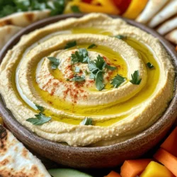 - Chickpeas and their role: Chickpeas are the base of hummus. They add creaminess and protein. I use one can (15 oz), drained and rinsed. This makes the dip smooth and hearty. - The essence of roasted garlic: Roasted garlic gives a sweet, rich flavor. To prepare it, cut off the top of a head of garlic. Drizzle it with olive oil and wrap it in foil. Roast at 400°F for about 30 minutes. The soft cloves blend perfectly into the hummus. - Importance of tahini: Tahini is a paste made from sesame seeds. It adds a nutty taste and creaminess. I use three tablespoons for the best flavor. You can find tahini in most grocery stores or online. - Fresh parsley for presentation: Fresh parsley adds color and a fresh taste. It makes your hummus look beautiful when you sprinkle it on top. - Olive oil drizzle for flavor: A drizzle of extra virgin olive oil enhances the taste. It adds richness and a smooth finish. Just a small amount on top makes a big difference. - Alternatives to tahini: If you cannot find tahini, use sunflower seed butter or almond butter. These options give a similar creamy texture and taste. - Gluten-free options: All the ingredients in this recipe are gluten-free. You can enjoy hummus with gluten-free pita or fresh veggies. This makes it a great option for everyone. For the full recipe, check out the detailed instructions to create this delicious dip. How to roast garlic perfectly To roast garlic, first preheat your oven to 400°F (200°C). Cut the top off the head of garlic to expose the cloves. Drizzle it with olive oil and wrap it in foil. Roast it in the oven for 30-35 minutes. The garlic should be soft and caramelized. Let it cool slightly, then squeeze out the roasted cloves. This step gives your hummus a rich, sweet flavor. Preparing chickpeas for optimal blending Use one can (15 oz) of chickpeas. Drain and rinse them well under cold water. Rinsing helps remove excess sodium and preserves the chickpeas' fresh taste. This is important for smooth blending. You can also use dried chickpeas if you prefer. Just soak them overnight and cook until tender. Proper food processor techniques In your food processor, add the chickpeas, roasted garlic, tahini, lemon juice, olive oil, ground cumin, smoked paprika, and a pinch of salt. Start blending on low speed. This helps combine the ingredients without splattering. Gradually increase to high speed until the mix is smooth. Tips for achieving the right texture If your hummus is too thick, add cold water one tablespoon at a time. Blend after each addition to check the texture. You want it creamy and spreadable. The right texture makes it perfect for dipping or spreading. Adjusting flavors and seasoning Once blended, taste your hummus. Adjust the seasoning by adding more salt, lemon juice, or spices if needed. This is your chance to make it just how you like it. A dash of extra smoked paprika can add a nice touch. Serving the hummus attractively Transfer the hummus to a serving bowl. Drizzle some olive oil on top for a lovely shine. Sprinkle fresh parsley and extra smoked paprika for color. Serve it with pita bread or fresh veggies for a delightful snack. For the full recipe, check the details above. To get a smooth texture, start with well-roasted garlic. When you roast garlic, it becomes sweet and soft. This adds depth to your hummus. Use a food processor to blend the chickpeas and garlic. If the mixture feels too thick, add cold water. Do this slowly, just a tablespoon at a time. This helps you control the creaminess. Always taste as you go. This is the key to great flavor. You might want to add more salt or lemon juice. Each ingredient needs to shine, so adjust to your liking. Spices and herbs can take your hummus to the next level. Ground cumin adds warmth, while smoked paprika gives it a nice smokiness. You can also try adding a pinch of cayenne for heat. Fresh herbs like cilantro or parsley can brighten the taste. Balancing acidity is important too. The right amount of lemon juice keeps the hummus bright and fresh. Hummus pairs well with pita bread and raw veggies. Carrot sticks, cucumber slices, or bell pepper strips work great. For a fun twist, try serving it in a hollowed-out bell pepper or avocado. You can also use it as a spread on sandwiches or wraps for extra flavor. Drizzle a bit of olive oil on top before serving. This adds richness and makes it look even better. For the full recipe, check out the link for more details! {{image_2}} You can add new flavors to roasted garlic hummus. One great idea is to mix in roasted red peppers. These peppers give a sweet, smoky taste. Just blend them in with the other ingredients. You can also try different spices. For example, adding a pinch of cayenne pepper brings heat. Or, try some fresh herbs like basil or cilantro for a fresh twist. Roasted garlic hummus is naturally vegan. You can make it nut-free by using sunflower seed butter instead of tahini. This keeps the creamy texture while being safe for those with nut allergies. If you want to boost the protein, consider adding some hemp seeds. They blend well and offer a nice creaminess too. Texture can change a lot in hummus. Some people like it smooth, while others prefer chunky. You can blend it less to get that chunky style. Another fun idea is to mix in other beans or legumes. White beans or black beans add different flavors and textures. This makes your hummus unique and tasty. For the full recipe, check out the instructions above. To keep your roasted garlic hummus fresh, use an airtight container. Glass jars or plastic containers work well. Fill the container, leaving a little space at the top to avoid spills. Store it in the refrigerator right after making it. This helps it stay creamy and tasty. You can freeze hummus for later use. First, put it in a freezer-safe container. Leave some space at the top because it will expand. When you're ready to eat it, take it out and thaw it in the fridge overnight. It stays fresh for up to three months in the freezer. If you have extra hummus, you can use it in many ways. Spread it on sandwiches or wraps for a tasty twist. You can also use it as a dip for chips or veggies. To keep it fresh longer, make sure to seal it well in the fridge. Enjoy your hummus in new and fun ways! Roasted garlic hummus lasts about five to seven days in the fridge. To store it well, place it in an airtight container. This keeps it fresh and tasty. If you want it to last longer, you can freeze it. In the freezer, it can last up to three months. Just remember to thaw it in the fridge before using. Yes, you can make hummus without tahini. You can use sunflower seed butter or Greek yogurt instead. These options give a nice flavor and texture. If you skip tahini, add a bit more lemon juice for balance. You can also add a touch of olive oil for creaminess. This keeps your hummus smooth and tasty. Roasted garlic hummus is healthy and nutritious. Chickpeas offer protein and fiber, which help with digestion. Garlic contains antioxidants and may help boost your immune system. Olive oil is heart-healthy and full of good fats. Overall, this dip is a great choice for a snack or meal. You can serve roasted garlic hummus cold or at room temperature. Most people enjoy it cold, as it keeps the flavors bright. If you want to serve it warm, gently heat it on the stove. Just make sure not to cook it too long, as it can lose some flavor. Enjoy it with pita bread or fresh veggies! Roasted garlic hummus combines simple ingredients for a big taste. You learned how to make it smooth and creamy, with tips for flavor balance. Remember to experiment with spices and serving ideas. Storage options help keep your hummus fresh for days. Enjoying your hummus can be fun with healthy snacks. With variations and alternatives, there’s a recipe for everyone. Dive into this easy, tasty treat to impress your friends and family!