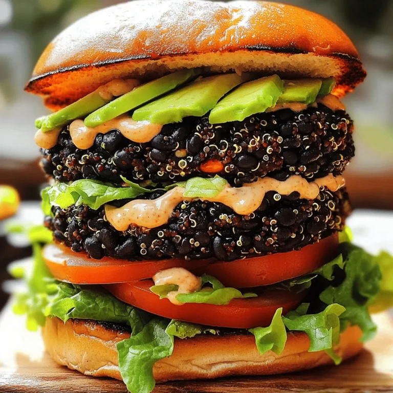 For these Smoky Chipotle Black Bean Burgers, you need a few simple yet key ingredients. Black beans form the base of the burger. They provide protein and fiber, making your meal hearty. Quinoa adds a nice texture and boosts the nutrition. It is a complete protein, so it pairs well with the beans. Breadcrumbs help bind the mixture. They ensure your patties hold their shape while cooking. Spices are crucial for flavor. You’ll want smoked paprika, cumin, salt, and black pepper. These spices give the burgers a warm, smoky taste. Fresh herbs, like cilantro, enhance the flavor. They add brightness and freshness to your burgers. Don’t skip the chipotle peppers in adobo sauce. They bring heat and a unique taste that makes these burgers special. Toppings can take your Smoky Chipotle Black Bean Burgers to the next level. Sliced avocado brings creaminess and pairs well with the spice. Crisp lettuce adds crunch, balancing the burger's texture. Fresh tomato slices provide a juicy burst of flavor. For sauces, consider chipotle mayo for an extra kick. Salsa is another great option, adding freshness. Feel free to mix and match your favorite toppings! To prepare these burgers, you’ll need a few basic tools. A large mixing bowl is essential for combining ingredients. A fork or potato masher helps mash the black beans. This ensures a good texture for the patties. You’ll also need measuring cups for accuracy. A grill or non-stick skillet is necessary for cooking. A spatula will help you flip the patties without breaking them. Finally, a cutting board and knife make chopping ingredients easy. Check out the Full Recipe for a complete list of ingredients and instructions! To start, you need to mash the black beans. Open the cans and rinse the beans under cool water. In a large bowl, use a fork or potato masher to mash them. Leave some chunks for texture. This adds a nice bite to your burgers. Next, add the cooked quinoa. It gives protein and a great texture. Chop your cilantro and red onion finely. Mince the garlic and chipotle peppers. If you want more heat, add more chipotle. Finally, gather your spices: smoked paprika, cumin, salt, and black pepper. These will give your burgers a smoky flavor. Mix everything in the bowl until well combined. If the mixture feels wet, add more breadcrumbs. Now, it's time to form the patties. Divide the mixture into equal portions. Aim for about 6-8 patties, roughly 1 inch thick. To shape them, use your hands. Press gently to keep them together without making them too tight. This helps them cook evenly. If they fall apart, add a bit more breadcrumbs to bind them. Make sure to set the patties on a plate. Cover them with plastic wrap while you heat your grill or skillet. This keeps them fresh and ready to cook. You can cook the patties on a grill or in a skillet. If using a grill, preheat it to medium heat. For a skillet, use a non-stick one and add a tablespoon of olive oil to prevent sticking. Place the patties on the hot grill or skillet. Cook them for about 4-5 minutes on each side. You want them crispy on the outside and warm in the middle. If you like, toast the burger buns on the grill for added flavor. Now your Smoky Chipotle Black Bean Burgers are ready to enjoy! To get the right texture in your Smoky Chipotle Black Bean Burgers, focus on binding and moisture. - Use cooked quinoa to help bind the mixture. - Add breadcrumbs to soak up any extra moisture. - If the mixture is too wet, sprinkle in more breadcrumbs. - Don’t mash the beans too much; keep some chunks for a good bite. This balance helps the patties hold together while staying tasty. Want to take these burgers to the next level? Consider adding more spices or ingredients. - Extra garlic can boost flavor and aroma. - A splash of lime juice adds freshness. - Try adding a pinch of cayenne for more heat. - Fresh herbs, like parsley or basil, can brighten the taste. These small changes can make your burgers stand out. Cooking in batches is great for meal prep. Here’s how to do it efficiently: - Shape all patties first before cooking. - Store uncooked patties in the fridge for up to 24 hours. - Freeze extras between layers of parchment paper for later use. - When cooking, use a wide skillet or grill to fit more patties. This method saves time and ensures you always have a tasty meal ready. {{image_2}} You can easily change some ingredients in Smoky Chipotle Black Bean Burgers. If you need a gluten-free option, use gluten-free breadcrumbs. You can swap quinoa for brown rice or even lentils. If you want to avoid beans, chickpeas work well too. Fresh herbs like parsley can replace cilantro if you prefer a different flavor. To adjust the heat in your burgers, modify the chipotle peppers. Start with one pepper for a milder taste. You can always add more if you want it spicier. Adding a pinch of cayenne pepper also boosts the heat. If you want less spice, skip the smoked paprika. You can serve these burgers in many ways. For a fun twist, turn them into a bowl. Simply place a patty over rice or quinoa. Top it with veggies and sauce. You can also chop the patties and add them to a salad. This way, you get all the flavors in a light meal. To keep your Smoky Chipotle Black Bean Burgers fresh, follow these steps: - Cool the burgers completely before storage. - Place them in an airtight container. - Store in the fridge for up to 4 days. - For longer storage, freeze them. Wrap each patty in plastic wrap. - Use a freezer bag to prevent freezer burn. When reheating, you want to keep the flavor and texture. Here’s how: - From the fridge: Heat in a skillet over medium heat for 3-4 minutes per side. - From the freezer: Thaw in the fridge overnight. Then, heat in a skillet. - You can also use an oven. Preheat to 350°F (175°C). Bake for 10-12 minutes. - Add a splash of water to keep the patties moist. How long can you store these tasty burgers? - In the fridge, they last about 4 days. - In the freezer, they can last for up to 3 months. - Make sure to label your containers with the date. This helps you track freshness. To make these burgers spicier, add more chipotle peppers. You can also mix in cayenne pepper or crushed red pepper flakes. Start with a small amount and taste the mix. Adjusting spice lets you control the heat. Yes, you can prepare these burgers ahead of time. Shape the patties and store them in the fridge for up to a day. You can also freeze them for later. Just make sure to wrap each patty well to avoid freezer burn. These burgers pair well with many sides. Try serving them with sweet potato fries or a simple salad. You can also add grilled corn or a fresh salsa. These tasty sides enhance the meal and add color to your plate. For the complete recipe, click [here](#). You now have all the details to make Smoky Chipotle Black Bean Burgers. We covered essential ingredients, tasty toppings, and handy tools. I shared step-by-step instructions to ensure your patties come out perfect. With tips on texture, flavor, and storage, you can enjoy these burgers anytime. You can even customize them to fit your taste. Dive into the recipe and get cooking, because these burgers are a game-changer!