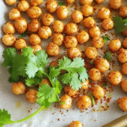 To make spicy roasted chickpeas, gather these main ingredients: - 1 can (15 ounces) chickpeas, drained and rinsed - 2 tablespoons olive oil - 1 teaspoon smoked paprika - 1 teaspoon ground cumin - 1/2 teaspoon cayenne pepper (adjust for spice level) - 1/2 teaspoon garlic powder - Salt to taste These ingredients help create a deep flavor. The smoked paprika adds a nice, warm taste. Cumin gives the dish a rich, earthy flavor. Cayenne pepper brings the heat, which you can adjust. The olive oil helps the spices stick and adds richness. You can also add some fun garnishes or extras: - Fresh cilantro for garnish - A squeeze of lime juice - Chopped green onions Fresh cilantro adds color and a fresh taste. Lime juice brightens the flavor, making it zingy. Green onions can add a nice crunch too. Feel free to get creative with your add-ins. Chickpeas are more than just tasty; they offer many health benefits: - High in protein - Good source of fiber - Rich in vitamins and minerals Eating chickpeas can help keep you full and satisfied. They are great for digestion because of the fiber. Plus, they provide important nutrients like iron and magnesium. Choosing chickpeas as a snack is a smart and healthy choice. If you want the full recipe, check it out [here](Full Recipe). Start with a can of chickpeas. Drain them well and rinse them under cold water. This helps remove any extra sodium. After rinsing, dry them with paper towels. It is very important to get them dry. Moisture will make them soft, not crispy. Preheat your oven to 400°F (200°C). Line a baking sheet with parchment paper. In a bowl, mix olive oil, smoked paprika, ground cumin, cayenne pepper, garlic powder, and salt. Toss the dried chickpeas in this spice mix until they are well coated. Spread the chickpeas out in a single layer on the baking sheet. Roast them for 30 to 35 minutes. Halfway through, shake the baking sheet to help them cook evenly. They should be golden and crunchy when done. To get the best crunch, make sure your chickpeas are super dry. The hot oven helps too. If you want extra crispiness, you can roast them a bit longer. Just keep an eye on them so they don’t burn. Let them cool for a few minutes after roasting. They will continue to crisp up as they cool. For a fresh touch, add chopped cilantro right before serving. Enjoy your spicy roasted chickpeas! [Full Recipe] You can change the heat in your spicy roasted chickpeas. If you like it mild, cut the cayenne pepper in half. Add more cayenne for a kick. You can also use chili powder for a different flavor. Taste the spice mix before you coat the chickpeas. This way, you know if it's just right for you. If you have leftover chickpeas, store them in an airtight container. Keep them in a cool, dry place. They stay fresh for about three days. For longer storage, put them in the fridge. Just remember, they may lose some crunch over time. To bring back the crunch, reheat them in the oven at 350°F (175°C) for about 10 minutes. Spicy roasted chickpeas make a great snack. You can serve them on their own or add them to salads. They add a nice crunch to any dish. Try them with hummus or yogurt dip for extra flavor. You can even sprinkle them on soups for texture. These chickpeas are versatile and tasty! For the full recipe, check out the recipe section. {{image_2}} You can change the flavor of your spicy roasted chickpeas easily. Try adding different spices. For a sweet twist, use cinnamon and brown sugar. For a tangy taste, mix in lemon zest and smoked paprika. Experiment with curry powder for a warm flavor. You can also try Italian herbs like oregano and basil. Mix and match to find your favorite blend! This recipe is already vegan and gluten-free, making it great for everyone. Check your spice labels to ensure they are gluten-free. You can use other oils like coconut or avocado oil if you wish. These oils add their own unique flavors while keeping the snack healthy and tasty! Serve your roasted chickpeas in many fun ways. They make a great topping for salads or soups. You can also mix them into grain bowls for a crunchy boost. Try them as a snack with your favorite dip, like hummus or guacamole. You can even use them as a crunchy topping for popcorn! The options are endless. For the full recipe, check out the previous section! To keep your roasted chickpeas fresh, store them in an airtight container. Use a glass jar or a plastic container with a tight lid. Make sure the chickpeas are completely cool before sealing the container. This helps prevent moisture from building up inside. Keep them in a cool, dark place like a pantry. Avoid placing them near heat sources. This keeps them crunchy and tasty for longer. If you have leftover chickpeas, you can reheat them to restore their crunch. Preheat your oven to 350°F (175°C). Spread the chickpeas on a baking sheet in a single layer. Heat them for about 10 minutes. Check them often to avoid burning. They should come out crispy and warm, just like when you first made them. Roasted chickpeas can last up to a week when stored correctly. If you notice any soft or chewy texture, they may be spoiled. Also, watch for any strange smells or colors. These are clear signs it’s time to toss them. Enjoy your flavorful snack while they are fresh! For the full recipe, check out the detailed steps above. Yes, you can use dried chickpeas. First, soak them overnight. After soaking, boil them until tender. This step is key for perfect texture. Drain the chickpeas and follow the rest of the recipe. Using dried chickpeas may take more time, but the taste is fresh and rewarding. Spicy roasted chickpeas are healthy and packed with nutrients. Here’s a quick breakdown per serving: - Calories: 120 - Protein: 6 grams - Carbohydrates: 18 grams - Dietary Fiber: 5 grams - Fat: 4 grams Chickpeas are a great source of protein and fiber. They may help keep you full and satisfied. To make spicy roasted chickpeas in an air fryer, start by following the recipe steps. After coating the chickpeas with spices, place them in the air fryer basket. Set the air fryer to 400°F (200°C) and cook for about 15-20 minutes. Shake the basket halfway through for even cooking. They will turn out crispy and delicious! For the full recipe, refer to the earlier section. Spicy roasted chickpeas are easy to make and full of flavor. We discussed key ingredients, cooking steps, and clever tips for perfect results. Remember to adjust spice levels and store leftovers well. You can experiment with different seasonings and enjoy chickpeas in many ways. Keep these ideas in mind for your next snack. Roasted chickpeas can be tasty and healthy, making them a winner every time. Enjoy your culinary adventure!