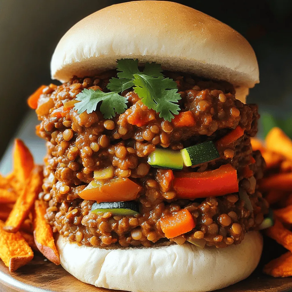 To make Vegan Sloppy Joes, you need these main ingredients: - 1 tablespoon olive oil - 1 medium onion, finely chopped - 2 cloves garlic, minced - 1 red bell pepper, finely chopped - 1 carrot, grated - 1 zucchini, grated - 1 cup cooked lentils (or canned, drained) - 1 cup canned crushed tomatoes - 2 tablespoons tomato paste - 1 tablespoon maple syrup - 1 tablespoon apple cider vinegar - 1 teaspoon smoked paprika - 1 teaspoon chili powder - Salt and pepper to taste - 4 whole wheat burger buns - Fresh cilantro or parsley, for garnish For olive oil, I suggest using a high-quality brand like California Olive Ranch. For lentils, any canned brand works well, just look for low-sodium options. Boost your Vegan Sloppy Joes with these tasty toppings: - Sliced avocado - Dill pickles - Fresh jalapeños - Shredded lettuce You can also enhance the flavors with spices like: - Cumin for warmth - Italian herbs for a fresh feel - A dash of hot sauce for heat These additions make your meal even more fun and tasty! You can mix and match based on your mood or what you have at home. Enjoy experimenting! For the full recipe, check out the instructions above. To start, gather your ingredients. This helps you stay organized. Here’s what you need: - 1 tablespoon olive oil - 1 medium onion, finely chopped - 2 cloves garlic, minced - 1 red bell pepper, finely chopped - 1 carrot, grated - 1 zucchini, grated - 1 cup cooked lentils (or canned, drained) - 1 cup canned crushed tomatoes - 2 tablespoons tomato paste - 1 tablespoon maple syrup - 1 tablespoon apple cider vinegar - 1 teaspoon smoked paprika - 1 teaspoon chili powder - Salt and pepper to taste - 4 whole wheat burger buns - Fresh cilantro or parsley, for garnish Chop your onion and bell pepper into small pieces. This allows them to cook evenly. Grate the carrot and zucchini for a smooth texture. Mince the garlic for a strong flavor punch. Heat the olive oil in a large skillet over medium heat. Add the onion first. Sauté for 3 to 4 minutes until it becomes soft and clear. Then, add the garlic and cook for just one more minute. This step makes your kitchen smell amazing. Next, toss in the red bell pepper, grated carrot, and zucchini. Cook for about 5 to 6 minutes. Stir often to keep everything from sticking. The goal is to soften the veggies. Now, add the cooked lentils, crushed tomatoes, and tomato paste. Pour in the maple syrup and apple cider vinegar. Sprinkle in the smoked paprika and chili powder. Mix all of these ingredients well. Season with salt and pepper to taste. Reduce the heat to low and let your mixture simmer for 10 to 15 minutes. Stir occasionally. This thickens the mixture and melds the flavors. While it simmers, toast your burger buns until they are golden brown. This adds a nice crunch. Once your sloppy joe mixture is ready, spoon it onto each toasted bun. Top it with fresh cilantro or parsley for a bright flavor. Enjoy your Vegan Sloppy Joes! For the complete recipe, check out the Full Recipe. To make the best Vegan Sloppy Joes, focus on texture. Use cooked lentils for a hearty base. You can also try canned lentils; just rinse before use. Cook your veggies until soft but not mushy. This gives a nice bite. Avoid common mistakes to keep the dish tasty. Don't skip the sautéing step. It builds flavor in the base. Also, be careful with spices. Too much can overpower the dish. Start with less, then adjust to your taste. Make this recipe fun for kids! Use whole wheat buns shaped like animals. Kids love fun shapes. You can also reduce the spice by cutting back on chili powder. Try a pinch instead of a whole teaspoon. Add colorful garnishes. Chopped cilantro can brighten the dish. You could also try some sliced avocado for creaminess. Kids enjoy mixing textures, so let them help with toppings. This makes it more fun for them to eat! For the full recipe, check out the details above. {{image_2}} You can swap lentils for other tasty ingredients. Mushrooms work well. They add a nice texture. You can also use quinoa for a different twist. It brings a nutty flavor. If you need gluten-free options, choose corn or rice buns. These alternatives will keep your meal delicious and safe for everyone. Want more heat? Add jalapeños or hot sauce. This makes your Sloppy Joes spicy and fun. If you prefer sweet, try different sweeteners. Maple syrup adds depth. Agave nectar or brown sugar can also work. These choices let you make the dish your own. Enjoy experimenting with flavors! To store leftovers, place the Vegan Sloppy Joe mixture in a clean, airtight container. Make sure to let it cool down first. This helps keep it fresh. You can use glass or plastic containers. Glass containers are great because they don’t stain or hold smells. Store the mixture in the fridge for up to three days. When you're ready to eat, just reheat it in a skillet or microwave. To freeze the Vegan Sloppy Joe mixture, let it cool completely. Then, transfer it to a freezer-safe container or a zip-top bag. Make sure to remove as much air as possible to avoid freezer burn. This mixture can last up to three months in the freezer. When you want to eat it, take it out and thaw it in the fridge overnight. Reheat it on the stove over low heat for best results. Stir gently until it’s hot all the way through. Enjoy your delicious meal again! What are the best toppings for Vegan Sloppy Joes? You can top your Vegan Sloppy Joes with fresh cilantro or parsley for a burst of flavor. Avocado slices add creaminess. Dill pickles bring a nice crunch. You can also try vegan cheese for a savory touch. Can I make these in advance? Yes, you can make the filling ahead of time. Store it in an airtight container in the fridge for up to three days. Just reheat it before serving. This saves time on busy days. Caloric content and nutritional breakdown One serving of Vegan Sloppy Joes has about 300 calories. This includes protein from lentils, fiber from veggies, and healthy fats from olive oil. You get a nice mix of vitamins and minerals too. Health benefits of using lentils and vegetables Lentils are great for heart health. They lower cholesterol and stabilize blood sugar. Vegetables add fiber and antioxidants. Together, they make your meal healthy and filling. How long do Vegan Sloppy Joes normally take to prepare? Making Vegan Sloppy Joes takes about 30 minutes. You spend 10 minutes prepping and 20 minutes cooking. This quick meal is perfect for weeknight dinners. Can I double the recipe easily? Yes, you can double the recipe without any trouble. Just use a larger skillet and adjust cooking time as needed. This way, you have more to share or save for later. For the complete details on making Vegan Sloppy Joes, check out the Full Recipe. To sum up, we covered the main ingredients, cooking steps, and storage tips for Vegan Sloppy Joes. I shared fun add-ins, kid-friendly changes, and different flavors you can try. You now know how to store leftovers and answer common questions. Making Vegan Sloppy Joes is easy and fun. You can explore all the tasty variations. Enjoy making this meal for yourself and your loved ones!