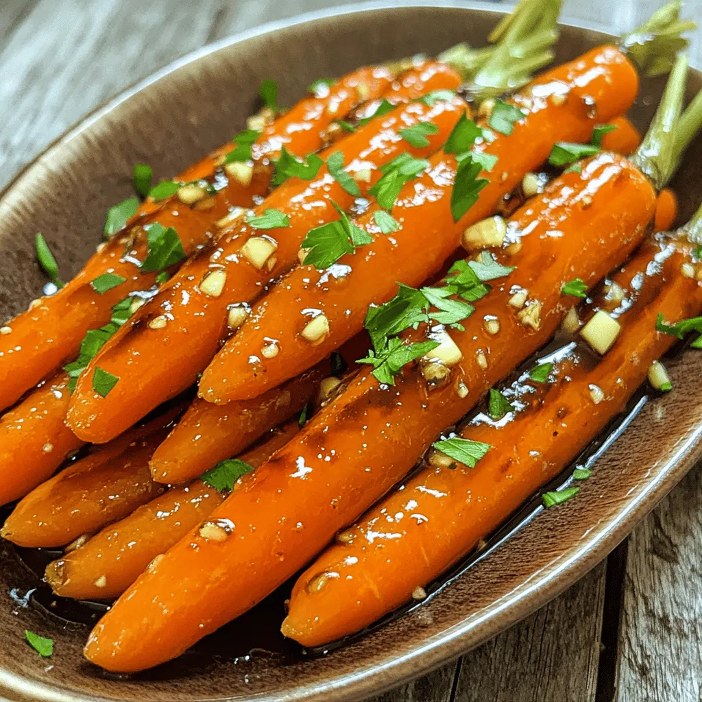 - 1 pound baby carrots - 2 tablespoons honey - 2 tablespoons balsamic vinegar - 1 tablespoon olive oil - 1 teaspoon mustard (Dijon or whole grain) - 1 clove garlic, minced - Salt and pepper to taste - Fresh parsley, chopped (for garnish) Honey Balsamic Glazed Carrots make a great side dish. They taste sweet and tangy. The honey and balsamic vinegar blend well, giving each bite a burst of flavor. Start with fresh baby carrots. They cook fast and keep their crunch. The honey adds sweetness, while balsamic vinegar gives a unique twist. The olive oil helps everything roast nicely. Mustard adds a bit of sharpness, and garlic brings depth. Don’t forget salt and pepper! They balance the dish. A sprinkle of fresh parsley adds color and a touch of freshness. For the full recipe, check out the details on how to prepare these delightful carrots. - Preheat the oven to 400°F (200°C). - In a small bowl, whisk honey, balsamic vinegar, olive oil, mustard, minced garlic, salt, and pepper until smooth. - Place the baby carrots in a large bowl. - Pour the honey balsamic mixture over the carrots. - Toss the carrots until they are evenly coated. - Transfer the coated carrots to a baking sheet lined with parchment paper. - Spread them out in a single layer. - Roast the carrots for 25-30 minutes. - Toss them halfway through for even caramelization. - Once cooked, remove the baking sheet from the oven. - Let the carrots cool for a couple of minutes. - Garnish with fresh parsley before serving. For the full recipe, check out the details above. - Use fresh baby carrots for the best texture. Their sweetness shines through. - Adjust cooking time based on carrot size. Thicker carrots need a bit longer. - Add spices like rosemary or thyme for extra depth. They boost the taste nicely. - Substitute maple syrup for honey for a different sweetness. This gives a unique twist. - Pair with proteins like grilled chicken or fish. This makes for a complete meal. - Serve as a colorful addition to holiday dinners. Their vibrant color brightens any table. For the full recipe, check out our detailed instructions to create this delightful side dish. {{image_2}} You can easily switch up the carrots you use. - Use regular chopped carrots for a rustic feel. - Try rainbow carrots for a colorful presentation. Using different types of carrots not only adds color but also enhances the dish's flavor profile. Rainbow carrots come in shades of purple, yellow, and orange. They look great on the plate and taste amazing. If you want to change the sweetness, there are great options. - Use agave syrup as a vegan substitute for honey. - Experiment with brown sugar for a deeper caramel flavor. Agave syrup works well if you're looking for a vegan option. It dissolves easily and adds a touch of sweetness. Brown sugar brings a rich, caramel taste that pairs beautifully with balsamic vinegar. You might find you prefer one over the other. You can make simple changes for different diets. - Make it gluten-free by ensuring vinegar is certified gluten-free. - Opt for low-sodium salt options for health-conscious eaters. These small adjustments let everyone enjoy this dish. Always check labels to ensure your ingredients fit your dietary needs. You can still enjoy flavorful carrots without compromising health. Keep any leftovers in an airtight container in the fridge for up to 4 days. This helps maintain the flavor and texture of the Honey Balsamic Glazed Carrots. Make sure to let them cool before sealing the container. A good tip is to label the container with the date, so you know when to enjoy them by. Reheat in the oven to maintain crispiness or in a microwave for quick serving. If using the oven, set it to 350°F (175°C). Spread the carrots on a baking sheet and heat for about 10 minutes. This method keeps them warm and slightly crispy. For the microwave, place them in a safe dish and heat for 1-2 minutes, stirring halfway through. Consider freezing uncooked, coated carrots for later use. To do this, lay them flat on a tray first. Once frozen, transfer them to a freezer bag. This method saves space and helps keep them fresh. When you’re ready to cook, just roast them from frozen, adding a few extra minutes to the cooking time. This makes meal prep easy and tasty! Yes, but adjust cooking time as frozen carrots may require longer roasting. Frozen carrots often need about five more minutes to cook through. Keep an eye on them to ensure they get tender and caramelized just like fresh ones. Substitute honey with a vegan-friendly sweetener like agave syrup. You can use the same amount of agave as honey. This change keeps the sweet flavor while making the dish suitable for everyone. These carrots pair well with roasted meats, salads, or can be enjoyed as a standalone side dish. They shine alongside chicken, pork, or even a hearty grain salad. You can also serve them at a gathering for a tasty, colorful addition to any meal. This blog post shows how to make delicious honey balsamic glazed carrots. You learned about the key ingredients, step-by-step instructions, and tips to achieve the best flavor and texture. You can even try different variations to suit your taste. Remember, fresh carrots and careful roasting make all the difference. Enjoy these tasty carrots with your favorite dishes or as a colorful side. With a little creativity, you can impress your family and friends with this simple yet flavorful recipe!