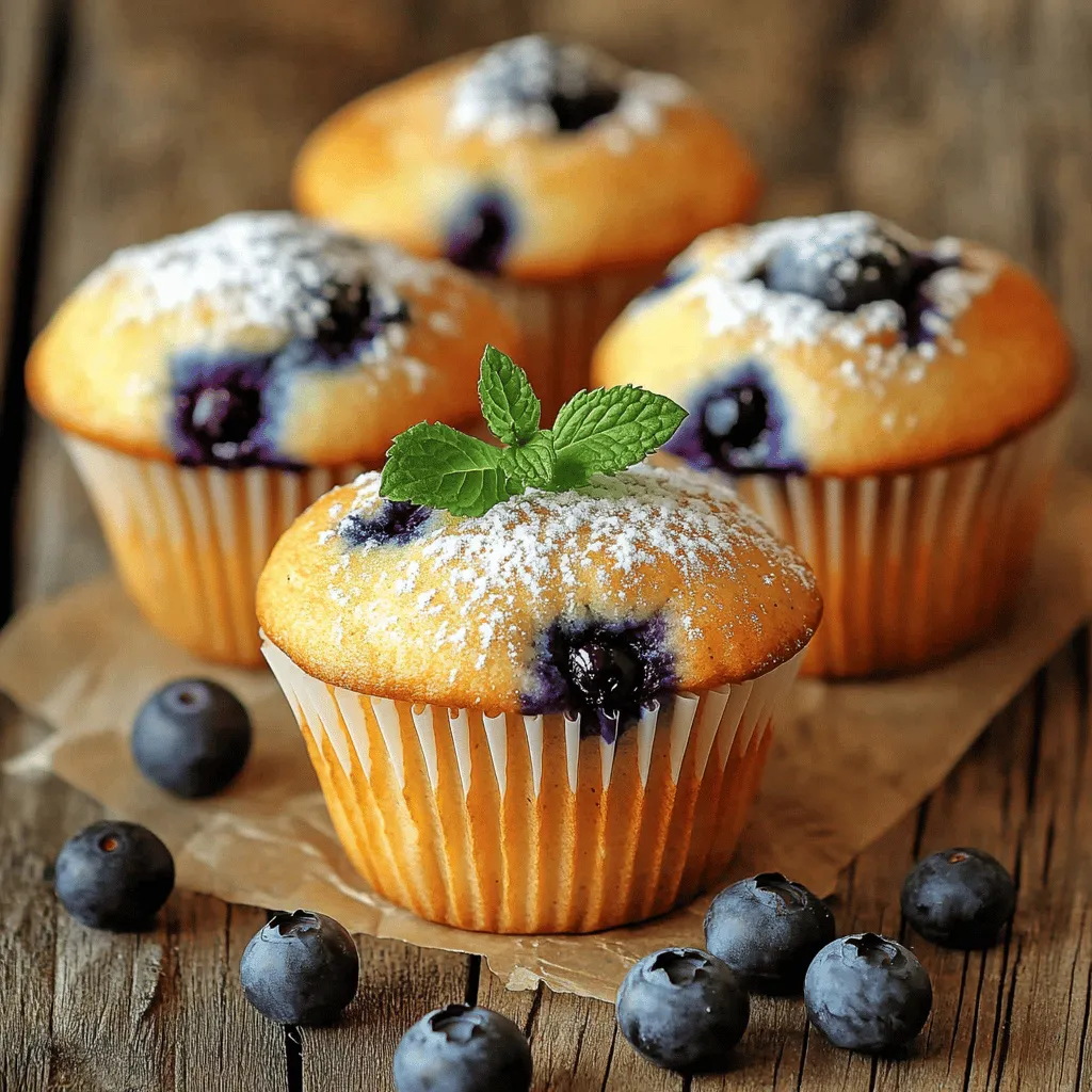 To make classic blueberry muffins, you need a few key ingredients. Here’s what you will need: - 1 ½ cups all-purpose flour - ½ cup granulated sugar - ½ teaspoon baking powder - ½ teaspoon baking soda - ¼ teaspoon salt - 1 large egg - ½ cup unsalted butter, melted and slightly cooled - 1 teaspoon vanilla extract - ½ cup buttermilk (or milk with 1 teaspoon vinegar added) - 1 ½ cups fresh or frozen blueberries These ingredients create a soft and fluffy muffin with bursts of juicy blueberries. The flour gives structure, while the sugar adds sweetness. If you lack a few ingredients, don’t worry! You can swap some items with alternatives. Try these options: - Substitute all-purpose flour with whole wheat flour for a nutty taste. - Use brown sugar instead of granulated sugar for a deeper flavor. - Replace buttermilk with plain yogurt or milk and a splash of lemon juice. - For a dairy-free option, use almond or oat milk in place of buttermilk. These alternatives let you customize your muffins without losing taste or texture. Choosing the right blueberries can make a big difference. Here are some tips: - Look for firm, plump berries that have a deep blue color. - Avoid berries that are mushy or have green spots, as they are not ripe. - If using frozen blueberries, choose ones without added sugar. - Rinse fresh blueberries gently and dry them before adding to your batter. Using high-quality blueberries ensures a fresh and vibrant flavor in your muffins. For the full recipe, check out the details above. Start by gathering all your ingredients. You will need flour, sugar, baking powder, baking soda, salt, an egg, melted butter, vanilla extract, buttermilk, and blueberries. Preheat your oven to 375°F (190°C). Line your muffin pan with paper liners or spray it with non-stick cooking spray. In a medium bowl, whisk the flour, sugar, baking powder, baking soda, and salt together. Make sure it is well mixed. In another bowl, beat the egg. Then, add the melted butter, vanilla extract, and buttermilk. Stir until smooth. Next, pour the wet mix into the dry mix. Gently stir until just combined. It’s okay if there are a few lumps; do not overmix. Now, fold in the blueberries. Be gentle to keep them intact. Spoon the batter into your muffin cups. Fill each one about ¾ full. Bake the muffins in your preheated oven for 18-20 minutes. Check doneness by inserting a toothpick into the center. It should come out clean. Once baked, take them out of the oven. Let them cool in the pan for 5 minutes. After that, move the muffins to a wire rack to cool completely. To make perfect blueberry muffins, follow these tips: - Use fresh or frozen blueberries. If using frozen, do not thaw them. - Measure your flour correctly. Too much flour can make muffins dense. - Do not overmix the batter. This keeps your muffins light and fluffy. - Bake muffins on the center rack for even cooking. You can find the full recipe and more tips for success in the [Full Recipe]. Enjoy your delightful, homemade blueberry muffins! Many home cooks make a few simple mistakes. One big mistake is overmixing the batter. This can lead to tough muffins. Mix just until the dry and wet ingredients come together. Another mistake is not measuring flour correctly. Too much flour can make muffins dry. Use a spoon to fill your measuring cup, then level it off with a knife. Lastly, avoid baking muffins with old baking powder or baking soda. Always check the expiration date for best results. To keep your muffins moist, use buttermilk. It adds tang and keeps the texture soft. If you can't find buttermilk, mix milk with vinegar. Let it sit for five minutes before using. Also, do not overbake your muffins. Check for doneness at 18 minutes. A toothpick should come out clean but not dry. Letting them cool in the pan for a few minutes helps keep moisture in too. Mixing the batter properly is key to great muffins. Start by whisking the dry ingredients well. This ensures even flavor and rise. When you add the wet ingredients, fold them in gently. Use a spatula to bring the batter together without overmixing. A few lumps are fine. Finally, when adding blueberries, fold them in gently. This keeps them from breaking and adds beautiful bursts of flavor. For the full recipe, refer to the earlier section. {{image_2}} You can switch up the classic blueberry muffin recipe by using other fruits. Raspberries, strawberries, or blackberries work great. You can also try chopped peaches or apples. Each fruit gives a unique taste and texture. Just remember to use a similar amount as the blueberries. This keeps the muffins moist and sweet. Adding lemon zest makes your muffins fresh and bright. A teaspoon of lemon zest enhances the flavor without being too strong. You can also add spices like cinnamon or nutmeg for warmth. A pinch of ginger gives a nice kick. These flavors blend well with the fruit and create a delightful muffin. Muffins can be made in different sizes for fun. Mini muffins are perfect for snacks or parties. They bake for about 10-12 minutes. Jumbo muffins are great for a big breakfast treat. Just bake them for 25-30 minutes. No matter the size, the taste remains delicious. You can follow the Full Recipe for exact baking times and tips. To keep your muffins fresh, store them in an airtight container. This helps lock in moisture and keeps them soft. Place a paper towel at the bottom of the container. This will absorb any extra moisture. Store at room temperature for up to three days. If you want to keep them longer, consider freezing. Freezing blueberry muffins is easy! First, let the muffins cool completely. Then, wrap each muffin tightly in plastic wrap. Place the wrapped muffins in a freezer bag or airtight container. Label the bag with the date. You can freeze them for up to three months. This way, you can enjoy them anytime! To reheat muffins, you have a few options. For a quick method, use the microwave. Wrap a muffin in a damp paper towel and heat for about 15-20 seconds. This keeps it moist. If you prefer a crispier texture, use the oven. Preheat it to 350°F (175°C). Place the muffin on a baking sheet for about 5-10 minutes. This restores that fresh-baked taste. Enjoy your muffins warm! Yes, you can use frozen blueberries in this recipe. Just make sure not to thaw them before adding to the batter. Frozen blueberries work well and can add a nice pop of color. They may make the batter a little cooler, so bake your muffins for a couple of extra minutes. This helps them stay moist and fluffy. To make gluten-free blueberry muffins, swap the all-purpose flour for a gluten-free blend. Many blends work well, but look for one that has xanthan gum. This helps with texture and rise. You might need to adjust the liquid slightly. Start with the same amount of liquid, then add more if the batter looks too thick. The best way to serve blueberry muffins is warm. You can dust them with powdered sugar for a sweet touch. Adding a sprig of fresh mint makes them look fancy. Serve them with a side of fresh fruit for a colorful plate. Pair them with coffee or tea for a perfect breakfast or snack. Enjoy them fresh for the best taste! Blueberry muffins are a joy to make and eat. We covered key ingredients, preparation steps, and common mistakes to help you bake better. Don’t forget to experiment with different fruits and flavors for fun variations. Proper storage keeps leftovers fresh for longer. Now you can bake moist, tasty muffins with confidence. Follow these tips, and you'll impress everyone with your baking skills. Enjoy your delicious treats!