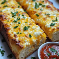 - 1 loaf of French or Italian bread - 4 tablespoons unsalted butter, softened - 3 cloves garlic, minced - 1 teaspoon dried parsley - 1 teaspoon Italian seasoning - 1 cup shredded mozzarella cheese - 1/2 cup grated Parmesan cheese - Salt and pepper to taste You can switch up the bread if you like. Sourdough or ciabatta also work well. Each offers a unique flavor and texture. For cheese, consider using cheddar or gouda. They add a nice twist to the taste. Always choose fresh garlic for the best flavor. Fresh garlic packs a punch compared to pre-minced options. When it comes to cheese, pick quality brands. The better the cheese, the richer the flavor in your garlic bread. For the full recipe, check out the Easy Cheesy Garlic Bread section. First, preheat your oven to 375°F (190°C). This step warms the oven, so the bread bakes evenly. While it heats, prepare a baking sheet. Line it with parchment paper for easy cleanup. Next, slice the loaf of bread in half lengthwise. Use a serrated knife for a clean cut. Make sure to expose the soft inside of the bread. This helps the garlic butter soak in and adds flavor. In a mixing bowl, combine the softened butter, minced garlic, dried parsley, Italian seasoning, salt, and pepper. Mix these ingredients until they blend well. This garlic butter spread is key to flavor. For even distribution, use a spatula to spread the garlic butter on the cut sides of the bread. Make sure every inch gets covered. This helps each bite be tasty and full of garlic goodness. Now, place the bread halves on the baking sheet, cut side up. Bake them in the preheated oven for about 12-15 minutes. You want the cheese to be bubbly and golden. For an extra crispy top, you can broil the bread for 2-3 minutes. Keep an eye on it, as it can burn quickly. This step adds a nice crunch and makes the bread even more delicious. Follow the [Full Recipe] for all the steps, and enjoy your Easy Cheesy Garlic Bread! To achieve a golden crust on your garlic bread, follow these steps: - Use the right oven temperature: Bake at 375°F (190°C). This heat will melt the cheese and toast the bread evenly. - Broil for a finish: After baking, broil the bread for 2-3 minutes. Stay close to watch for burning. To prevent sogginess, keep these tips in mind: - Use less butter: Spread just enough garlic butter to coat the bread lightly. - Choose the right bread: A crusty loaf, like French or Italian, helps resist sogginess. For a beautiful presentation, serve your garlic bread warm: - Garnish with fresh parsley: A sprinkle adds color and freshness. - Serve with sauce: A small bowl of marinara or pesto pairs well for dipping. Watch out for these common missteps in making garlic bread: - Too much butter: Using too much can lead to a greasy outcome. Stick to the recipe's amount. - Over-baking: Keep an eye on the time. Burning can happen fast, ruining your bread. By following these tips, you can make easy cheesy garlic bread that impresses every time. For the full recipe, check out the Easy Cheesy Garlic Bread recipe above! {{image_2}} You can boost the taste of your garlic bread easily. Adding fresh herbs, like basil or oregano, gives a nice touch. Just chop the herbs finely and mix them into your garlic butter. If you like spice, sprinkle red pepper flakes on top. This adds warmth and a little kick to the dish. Adjust the amount to your taste. You can play with cheese in this recipe. Try a blend of mozzarella, cheddar, and gouda for a rich flavor. Mixing cheeses adds depth and creaminess. For those who prefer plant-based options, vegan cheese works too. Look for a good melting vegan cheese to keep the gooey texture. Switching the bread can change your garlic bread game. Use gluten-free bread if you have dietary needs. It still tastes great with the garlic butter and cheese. If you have leftover bread, like stale baguette or ciabatta, use that too. Slice it up and enjoy a delicious garlic bread makeover. For even more ideas, check out the Full Recipe to explore all the tasty variations! To keep your garlic bread fresh, wrap it tightly in aluminum foil or plastic wrap. Place it in the fridge. This helps it stay soft and tasty. Garlic bread can last up to 3 days in the fridge. After that, it may start to dry out. If you want to freeze garlic bread, prepare it but don’t bake it. Wrap the unbaked bread in plastic wrap. Then, put it in a freezer bag. This way, it stays fresh for up to 3 months. When you’re ready to cook it, no need to thaw. Just bake from frozen at 375°F (190°C) for about 15-20 minutes. Check if the cheese is bubbly and golden. To reheat garlic bread, use the oven. Preheat it to 350°F (175°C). Place the bread on a baking sheet and heat for about 10 minutes. This helps keep the bread crispy. If you want it softer, cover it with foil. If you notice it’s still soggy, try letting it cool on a rack for a few minutes. This helps the steam escape. The best bread for garlic bread is French or Italian. These breads have a soft center and a sturdy crust. A crusty bread holds the garlic butter well. It gives a nice crunch when baked. Sourdough or ciabatta can also work. They add unique flavors and textures. Yes, you can make garlic bread ahead of time. Prepare the garlic butter mixture and spread it on the bread. Wrap the bread tightly in plastic wrap. Store it in the fridge for up to 24 hours. When ready to bake, take it out, sprinkle cheese, and bake as usual. Just remember to let it sit at room temperature for a few minutes before baking. To make garlic bread without butter, you can use olive oil. It adds a rich flavor while keeping it moist. You can also try vegan butter or a nut butter like almond. Just mix it with garlic and herbs. This way, you keep the essence of garlic bread. If your garlic bread is too soggy, you can fix it. First, bake it longer at a higher temperature. This helps the moisture evaporate. Next time, avoid adding too much butter or garlic. Use less of both to keep it dry. You can also try to toast the bread before adding the butter mix. This creates a barrier and keeps the bread crisp. This guide covers everything you need to make perfect garlic bread. We discussed the right ingredients, preparation steps, and baking tips. You learned many ways to customize your garlic bread, from using different cheeses to trying various breads. Proper storage and reheating methods help keep leftovers delicious. Keep these tips in mind, and you can avoid common mistakes. Now, you have the tools to impress everyone with your garlic bread skills! Enjoy your cooking journey and savor every bite.