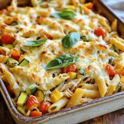 - 2 cups penne pasta - 1 lb (450g) cooked chicken, shredded - 1 cup cherry tomatoes, halved - 1 zucchini, diced - 1 bell pepper (any color), diced - 1 cup broccoli florets - Italian seasoning, salt, and pepper - 2 cups shredded mozzarella cheese - 1 cup ricotta cheese - 1 cup marinara sauce Gathering fresh ingredients is key for a great Chicken and Veggie Pasta Bake. First, you need penne pasta. It cooks well and holds the sauce nicely. Next, use cooked chicken. Shredding it makes it easy to mix in. Cherry tomatoes add a sweet burst of flavor, so don’t skip them! For veggies, I like using zucchini, bell pepper, and broccoli. They add color and nutrients. Make sure to season with Italian herbs, salt, and pepper to boost the taste. Now, let’s talk about cheese. Mozzarella provides that gooey goodness. Ricotta adds creaminess to the bake. Finally, marinara sauce ties everything together. This simple blend creates a hearty meal that everyone will enjoy. If you want to see the full process, check out the Full Recipe. - Preheat the oven to 375°F (190°C). - Cook the penne pasta until al dente. Start by preheating your oven. I love the smell of a warm kitchen. While the oven heats, cook your penne pasta. Follow the package guide to ensure it reaches the perfect al dente texture. This means it should be firm but not hard. Drain the pasta and set it aside for now. - Combine chicken, veggies, ricotta, and marinara. - Add in cooked pasta and seasonings. Next, grab a large mixing bowl. Here, you will mix the shredded chicken, cherry tomatoes, diced zucchini, bell pepper, broccoli, ricotta cheese, and marinara sauce. Stir until everything is well combined. It should look colorful and inviting. Then, add the cooked pasta to this mixture. Sprinkle in some Italian seasoning, salt, and pepper. Mix it all again until everything is evenly coated. - Prepare the baking dish with olive oil. - Top with mozzarella and bake for 25-30 minutes. Now, get a 9x13 inch baking dish. Drizzle some olive oil in it to prevent sticking; this step is key. Pour the pasta mixture into the dish and spread it out evenly. Now, cover the top with shredded mozzarella cheese. Make sure it’s nice and even. Bake it in your preheated oven for 25 to 30 minutes. When it’s ready, the cheese should be bubbly and golden brown. The smell will fill your kitchen, making everyone eager to dive in. To achieve perfect pasta texture, always cook your penne until it is al dente. This means it should be firm yet tender. Overcooking will make the pasta mushy. After cooking, drain it well and set it aside. This helps it hold its shape in the bake. To ensure even baking, spread the pasta mixture evenly in your baking dish. Make sure the cheese is distributed well on top. This helps it melt evenly and creates a nice golden crust. Keep an eye on it while baking. If the cheese browns too quickly, cover it with foil. You can use many alternate vegetables in this dish. Try adding spinach, carrots, or mushrooms. They add color and flavor. Feel free to mix and match based on what you have on hand. For cheese variations, consider using different types like cheddar, gouda, or feta. Each cheese brings a unique taste. Mixing cheeses can also make the dish extra special. For presentation tips, serve the pasta bake in individual bowls. This makes it fun and easy for guests. Top each serving with fresh basil for a pop of color. Pair your pasta bake with a light salad or garlic bread. A simple green salad with lemon vinaigrette works great. It balances the richness of the bake. {{image_2}} You can easily make this dish gluten-free. Just swap the penne pasta for gluten-free pasta. Many brands offer great options that taste just as good. Check the cooking time on the package because it may differ. For dietary needs, use gluten-free sauces and cheeses. Always read labels to ensure they fit your diet. If you want a vegetarian version, skip the chicken. Load up on more veggies like mushrooms or spinach. You can also add plant-based proteins like lentils or chickpeas. These options will keep the dish hearty and filling. Try using tofu for added texture. It absorbs flavors well and adds protein. For a spice boost, consider adding red pepper flakes or smoked paprika. These will give your bake a nice kick. Fresh herbs like basil or parsley can elevate the taste. Mix them in before baking for extra freshness. You can also top with fresh herbs after it bakes for a vibrant look. Enjoy the mix of flavors! For the complete recipe, check out the [Full Recipe]. To store leftovers, let the pasta bake cool completely. Place it in an airtight container. This keeps it fresh and prevents spills. You can keep it in the fridge for up to three days. Make sure to cover it well to avoid any drying out. For long-term storage, freezing is a great option. Cut the pasta bake into portions. Wrap each piece tightly in plastic wrap, then place it in a freezer-safe bag. This helps protect it from freezer burn. The bake can last up to three months in the freezer. When you're ready to eat, thaw it overnight in the fridge. For the best texture, reheat the pasta bake in the oven. Preheat it to 350°F (175°C). Place it in a baking dish and cover it with foil. This keeps it moist while it heats through. If you want to avoid sogginess, do not add extra water. Bake for about 20 minutes, then remove the foil for the last 5 minutes. This lets the cheese get nice and bubbly. Making Chicken and Veggie Pasta Bake takes about 45 minutes. Here’s how it breaks down: - Prep time: 15 minutes - Cook time: 25-30 minutes The total time is quick for such a tasty meal. You can easily whip it up on a busy weeknight. Yes, you can make this dish ahead of time. Prepare the pasta bake and let it cool. Cover it tightly and store it in the fridge for up to two days. When you're ready to eat, just bake it straight from the fridge. You may need to add a few extra minutes to the cooking time. This makes it easy to serve a warm meal without stress. This pasta bake pairs well with a few side dishes. Here are some ideas: - A fresh green salad with vinaigrette - Garlic bread for a tasty crunch - Steamed vegetables for extra nutrition These sides will complete your meal and make everyone happy. This blog post shared a clear recipe for Chicken and Veggie Pasta Bake. We discussed ingredients, prep steps, baking tips, and variations. You can create a tasty meal that fits your style and dietary needs. Experiment with flavors and make this dish your own. Whether for a cozy meal or a party, it satisfies. Enjoy your cooking and share it with family or friends!