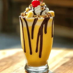 - 1 ripe banana - 1 scoop vanilla protein powder - 1 cup unsweetened almond milk - 1 tablespoon peanut butter - 1 tablespoon chocolate syrup (or cacao) - 1 tablespoon crushed nuts (walnuts or almonds) - Whipped cream for topping (optional) - Fresh cherries for garnish To make the Banana Split Protein Shake, you need simple ingredients. The banana adds natural sweetness and creaminess. The vanilla protein powder gives a healthy boost. Unsweetened almond milk keeps it light and adds flavor. Peanut butter adds richness and healthy fats. Chocolate syrup or cacao gives that classic banana split taste. Crushed nuts add crunch and extra nutrition. You can top it with whipped cream for fun, too! - Protein content: Each shake offers about 20 grams of protein. - Calories per serving: This shake has roughly 350 calories. - Macros breakdown: - Carbohydrates: 40 grams - Fats: 12 grams - Protein: 20 grams This shake is a great way to fuel your day. It has a good balance of protein, carbs, and fats. The nutritional value makes it a satisfying treat. Enjoy this energizing shake any time! - Peel and chop the banana. - Measure and add ingredients to the blender. - Blend until creamy. Start by peeling the ripe banana. Cut it into small chunks. This helps the blender mix everything smoothly. Next, gather your other ingredients. You will need vanilla protein powder, almond milk, peanut butter, and chocolate syrup. This combination gives the shake its rich flavor. Add all the ingredients to the blender with the banana chunks. Blend on high until it is creamy and smooth. You want a nice texture for your shake. - How to thicken or thin the shake. - Importance of blending time. If you want a thicker shake, try adding a few ice cubes. Blend again until you get your desired thickness. If the shake is too thick, add a little more almond milk. Blend for a few more seconds to mix it well. Remember, blending time matters. Too little time can leave lumps, while too much can make it too thin. - Best glassware for presentation. - Garnishing tips (whipped cream, nuts, cherries). When you pour the shake, use a tall glass. This makes the shake look fancy. For a special touch, add whipped cream on top. Sprinkle some crushed nuts for crunch. Finally, place a fresh cherry on top. This gives a classic banana split look. For the full recipe, check the earlier section. Enjoy your delicious, energizing treat! To make your banana split protein shake even more tasty, try changing the nut butter. You can use almond butter or cashew butter instead of peanut butter. This gives a new twist to the flavor. You can also add a dash of cinnamon or a splash of vanilla extract. These spices will add warmth and depth to your shake. Looking to cut some sugar? Use alternative sweeteners like stevia or monk fruit. These options taste sweet without the extra calories. For toppings, consider low-calorie options like sugar-free whipped cream or fresh fruit. They keep the shake fun and light. A good blender makes a big difference. Look for a high-speed blender that can crush ice and blend ingredients smoothly. Brands like Vitamix or NutriBullet are great choices. When serving, use a tall glass or a mason jar. They make your shake look good and are easy to hold. {{image_2}} You can change your banana split protein shake to fit your taste. Here are two fun options: - Chocolate banana split protein shake: Swap the vanilla protein powder for chocolate. Add more chocolate syrup for a richer taste. This shake will satisfy your sweet tooth while still being healthy. - Strawberry banana split protein shake: Use strawberry protein powder instead of vanilla. Toss in a handful of fresh strawberries or strawberry syrup. This version adds a nice fruity twist that pairs well with banana. You can easily adjust this shake for different diets. Here are some ideas: - Vegan and dairy-free options: Use plant-based protein powder and almond milk. You can also swap peanut butter with almond or cashew butter. Make sure any syrups are vegan-friendly too. - Keto-friendly modifications: To fit a keto diet, choose a low-carb protein powder. Replace banana with avocado for creaminess. Use sugar-free chocolate syrup to keep carbs low. Boost the nutrition of your shake with some add-ins: - Adding spinach or kale for nutrients: Toss in a handful of spinach or kale. You won't taste it, but you'll get extra vitamins and minerals. This simple trick adds a healthy punch. - Incorporating superfoods like chia seeds: Add a tablespoon of chia seeds. They are high in fiber and omega-3s. These tiny seeds help keep you full and satisfied longer. Experiment with these variations and adjustments to find your perfect banana split protein shake recipe. You can also check the Full Recipe for all the details. Store leftover banana split protein shake in a sealed container. This helps keep it fresh. Place it in the fridge. It stays good for up to 24 hours. After that, it may lose its taste and texture. Always give it a good shake before drinking. The ingredients may separate over time. To freeze portions, pour the shake into ice cube trays. This way, you can blend small amounts later. Once frozen, transfer the cubes to a zip-top bag. They can last for up to three months in the freezer. To defrost, just leave them in the fridge overnight. You can also blend the cubes with a bit of liquid for a quick shake. It is best to make a fresh shake if you want the best taste. However, if you have leftovers, they can work well too. Just remember to mix it well before drinking. If it seems too thin, add some ice to thicken it up. Enjoy your banana split protein shake anytime! To make your shake thicker, add ice cubes. Blend them with the other ingredients. You can also use frozen banana chunks. They create a creamy texture. Another option is to add less almond milk. Start with half a cup and adjust as needed. Yes, you can make this shake ahead of time. Store it in the fridge for up to 24 hours. Just remember to stir before drinking. The shake may separate a bit, but it will still taste great. This shake can work as a meal replacement. It has protein, healthy fats, and carbohydrates. However, make sure to add more ingredients if needed. You could include spinach or oats for extra nutrients. The best protein powder depends on your taste. I recommend using a high-quality vanilla protein powder. Look for one with low sugar and no artificial ingredients. You can also try plant-based options if you prefer. A banana split protein shake has around 400 calories. This can vary based on the ingredients you use. For example, adding whipped cream will increase the calorie count. Check the nutritional info for your specific protein powder too. For the full recipe, you can refer to the earlier section. This blog covers how to make a tasty banana split protein shake. You learned about the key ingredients and their nutrition. I walked you through step-by-step instructions to blend it right. The tips for flavor and healthier options will help you adapt to your needs. Don't forget to explore fun variations and best storage practices. Now, grab your blender and start creating your own delicious shake! You can always adjust the recipe to suit your taste and health goals. Enjoy every sip!